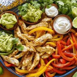 - Chicken and Vegetables - 1 lb boneless, skinless chicken breasts, sliced into strips - 1 red bell pepper, sliced - 1 yellow bell pepper, sliced - 1 medium onion, sliced The chicken gives a tasty base. The peppers and onion add color and crunch. You can mix and match veggies, but these work well together. - Spices and Seasoning - 3 tablespoons olive oil - 2 teaspoons chili powder - 1 teaspoon cumin - 1 teaspoon paprika - 1 teaspoon garlic powder - 1 teaspoon onion powder - Salt and pepper to taste These spices make the dish flavorful. Each spice brings its own taste. Chili powder adds a kick, while cumin gives warmth. Don't skip the salt; it brings out all the flavors. - Tortillas and Toppings - 8 small flour or corn tortillas - Optional toppings: sour cream, guacamole, fresh cilantro, lime wedges Tortillas are key for wrapping the fajitas. You can choose flour or corn based on your taste. Toppings make each bite extra special. I love a squeeze of lime for freshness, and a bit of guacamole for creaminess. For the full recipe, check the details above. First, set your oven to 400°F (200°C) to preheat. This step is key for cooking the chicken and veggies evenly. Next, grab a large baking sheet. Line it with parchment paper. This makes cleanup easy and stops sticking. In a big bowl, combine the sliced chicken, red bell pepper, yellow bell pepper, and onion. This mix adds color and flavor. Drizzle in three tablespoons of olive oil. Then, add the spices: chili powder, cumin, paprika, garlic powder, onion powder, salt, and pepper. Toss everything well. You want the chicken and veggies fully coated in oil and spices. Spread the chicken and vegetable mix on your prepared baking sheet. Make sure it is even. Bake for 25 to 30 minutes. Stir halfway through to help everything cook. Keep an eye on the chicken. It should be fully cooked and the veggies tender. While the chicken bakes, warm the tortillas. You can use a microwave or skillet. Once warm, fill each tortilla with the chicken and vegetable mix. Add your favorite toppings from the Full Recipe. Options like sour cream, guacamole, and fresh cilantro make it special. Enjoy your flavorful meal! Importance of Seasoning Seasoning makes a big difference in your fajitas. Use a mix of spices like chili powder, cumin, and paprika. These spices bring warmth and depth to the dish. Don’t forget to add salt and pepper. They help enhance all the flavors. Marinating for Extra Flavor Marinating your chicken adds more taste. Combine olive oil and spices in a bowl, then add the chicken. Let it sit for at least 30 minutes. If you have time, marinate it overnight. This step is key for juicy and tasty chicken. Stirring During Baking Stirring the mixture halfway through baking helps cook evenly. It allows the chicken and veggies to brown nicely. This also mixes the flavors more. Set a timer for halfway, so you don’t forget! Adjusting for Different Ovens Every oven is different. Some may run hot or cool. Keep an eye on the fajitas as they cook. If they seem done early, check them with a meat thermometer. The chicken should reach 165°F (74°C). Serving Suggestions Serve your fajitas on a bright platter. Arrange the warm tortillas next to the chicken and vegetables. This makes it easy for everyone to build their own fajitas. It’s fun and interactive! Garnishing Techniques Garnishing adds color and flair. Sprinkle fresh cilantro on top of the fajitas. Add lime wedges on the side for a fresh squeeze. You can also set out bowls of toppings like sour cream and guacamole. This makes your meal look even better. For the full recipe, check out the detailed steps above. {{image_2}} You can switch proteins in this recipe. Try beef or tofu for a twist. Use 1 pound of thinly sliced beef or cubed tofu instead of chicken. Each option brings its unique flavor and texture. For vegetables, feel free to get creative. Add zucchini, mushrooms, or even corn. These veggies add color and taste to your dish. Just make sure they are sliced thinly for even cooking. To boost the flavor, consider adding spices. A pinch of cayenne pepper brings heat. You can also add oregano for an earthy touch. Don’t be afraid to mix and match spices based on your taste. Experiment with sauces too. A splash of lime juice gives freshness. You might also try a drizzle of hot sauce for extra zing. Each addition can change the flavor profile for the better. If you need gluten-free options, use corn tortillas. They taste great and hold up well with the filling. Check the packaging to ensure they are certified gluten-free. For low-carb alternatives, skip the tortillas altogether. Serve the fajitas over a bed of lettuce. This keeps the dish light but still full of flavor. Enjoy the same great taste with fewer carbs. For the full recipe, check out the main article. To keep your oven-baked chicken fajitas fresh, store them properly. First, let the fajitas cool down to room temperature. Next, place the chicken and veggies in an airtight container. You can also add the leftover tortillas in a separate container. This keeps them from getting soggy. For best results, I recommend glass or BPA-free plastic containers. They seal well and help keep flavors intact. If you plan to eat them within three days, the fridge is perfect. If longer, consider freezing them. Reheating your fajitas can be easy and tasty. The best way to reheat is using the oven. Preheat it to 350°F (175°C). Place the chicken and veggies on a baking sheet. Heat for about 10-15 minutes until warm. This method keeps them juicy. If you prefer the microwave, use it for just one minute at a time. Stir the mixture between heating. This helps it heat evenly. To avoid soggy tortillas, warm them in a dry skillet. This makes them soft and tasty again. Freezing fajitas is simple. First, let the cooked fajitas cool completely. Then, place them in a freezer-safe bag or container. Be sure to remove as much air as possible. This prevents freezer burn. When you're ready to eat, thaw your fajitas in the fridge overnight. You can also cook them straight from frozen. Just add some extra time when reheating. This makes them quick for any meal. Enjoy your delicious oven-baked chicken fajitas! For the full recipe, check out the details above. Yes, you can use frozen chicken. Thawing it properly gives the best results. Recommended Thawing Methods: - Refrigerator Thawing: Place the chicken in the fridge overnight. - Cold Water Thawing: Seal the chicken in a bag and submerge it in cold water for 1-2 hours. - Microwave Thawing: Use the defrost setting, but cook it right away after. Both flour and corn tortillas work well. It depends on your taste. Comparing Flour vs. Corn Tortillas: - Flour Tortillas: Soft, chewy, and great for holding fillings. They tend to be more flexible. - Corn Tortillas: Thinner and have a nice corn flavor. They can get crispy when heated. You can easily add some heat to your fajitas. Adding Heat with Ingredients: - Jalapeños: Chop fresh or pickled jalapeños into the mix. - Hot Sauce: Drizzle your favorite hot sauce over the finished dish. - Spicy Seasoning: Use cayenne pepper or a spicy taco seasoning for extra kick. This post covered how to make tasty fajitas. We explored essential ingredients like chicken, veggies, and spices. I shared step-by-step instructions from prepping to baking and assembling your dish. You learned tips for the best flavor, cooking techniques, and creative presentation ideas. In the end, fajitas offer great ways to customize and enjoy. Take these skills and make a meal that fits your taste and needs. Happy cooking!