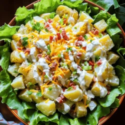 To make the delicious Loaded Baked Potato Salad, gather these items: - 4 large russet potatoes - ½ cup sour cream - ½ cup mayonnaise - 1 cup shredded sharp cheddar cheese - 1 cup cooked and crumbled turkey bacon or turkey sausage - 4 green onions, chopped - ½ teaspoon garlic powder - ½ teaspoon onion powder - Salt and pepper, to taste - Optional: 1 cup diced tomatoes These ingredients create a tasty mix of flavors. The russet potatoes provide a fluffy base. Sour cream and mayonnaise give a creamy texture. The sharp cheddar adds a rich taste, while turkey bacon gives a nice crunch. Green onions bring freshness to each bite. Garlic and onion powder enhance the overall flavor, making it truly special. If you want a pop of color, feel free to add diced tomatoes. This Loaded Baked Potato Salad is perfect for summer gatherings or any meal. You can find the full recipe [here](Full Recipe). Start by washing the russet potatoes under cold water. Scrub them well to remove dirt. Next, poke several holes in each potato with a fork. This helps steam escape while cooking. You can cook the potatoes in two ways: microwave or bake. For the microwave, place the potatoes on a safe plate. Microwave them on high for 10-15 minutes. Remember to turn them halfway through. They should be soft when you poke them. If you prefer baking, heat your oven to 400°F (200°C). Bake the potatoes for 45-60 minutes until they are tender. Once cooked, let the potatoes cool for a bit. Then, cut them into bite-sized cubes. Keep the skin on for extra flavor and texture. In a large bowl, mix together sour cream and mayonnaise. This will be the creamy base of your dressing. Next, add garlic powder, onion powder, salt, and pepper. Stir well until everything is combined. This mix adds a rich flavor to your salad. Now it’s time to add the fun stuff! Gently fold the cubed potatoes into the dressing. Then, add shredded cheddar cheese, turkey bacon, and half of the green onions. Mix everything carefully until the potatoes are well-coated. If you want a fresh twist, fold in diced tomatoes. This optional step adds color and taste. Finally, taste the salad and adjust the seasoning if needed. Transfer your Loaded Baked Potato Salad to a serving dish. Sprinkle the rest of the green onions on top for garnish. Cover the salad and chill it in the fridge for at least an hour. This waiting time lets the flavors mix well. Enjoy this delightful dish as a summer side! To get perfect potato texture, choose large russet potatoes. They have a nice starchy feel. Wash them well before cooking. Poking holes in the potatoes helps steam escape. This keeps them light and fluffy. You can microwave them for a quick option. Cook on high for 10-15 minutes, turning halfway. Check if they are tender with a fork. If you prefer baking, set your oven to 400°F (200°C). Bake for 45-60 minutes until soft. The choice is yours! For a creative presentation, serve the Loaded Baked Potato Salad in a large bowl. Line the bowl with fresh lettuce leaves. This adds color to your dish. You can also drizzle extra sour cream on top. Sprinkle more cheese for that extra flair. Adding extra green onions also makes it pop. These small touches make your salad look gorgeous! To spice up your salad, consider adding herbs or spices. Smoked paprika gives a nice smoky taste. You can also use fresh chives for a burst of flavor. If you want to change it up for diets, use Greek yogurt instead of sour cream. It’s a great way to cut calories. Swap turkey bacon for a plant-based option if needed. These small adjustments create a dish that fits everyone’s taste! {{image_2}} You can make some easy swaps to lighten up this dish. Using Greek yogurt instead of sour cream adds creaminess without extra fat. Greek yogurt also packs more protein, which is a bonus. You can substitute the bacon with plant-based options like crispy tofu or tempeh. These choices cut calories and add a unique flavor. Think about adding local ingredients to give your salad a twist. For a Southwest vibe, mix in some black beans, corn, and diced jalapeños. If you prefer a Mediterranean flair, try adding olives, feta cheese, and fresh basil. The options are endless, so get creative and use what you love. Seasonal veggies can bring a fresh taste to your potato salad. In the summer, toss in diced cucumbers, bell peppers, or sweet corn. In the fall, consider adding roasted butternut squash or Brussels sprouts. Fresh herbs like parsley or dill can brighten the dish. They add flavor and color, making your salad even more enjoyable. For the full recipe, check out my Loaded Baked Potato Salad. To store Loaded Baked Potato Salad in the fridge, use an airtight container. This keeps it fresh and prevents odors from mixing. Make sure the salad cools before sealing it up. For long-term storage, you can freeze portions in freezer bags. Press out all the air before sealing. Label each bag with the date. This helps you track how long it stays frozen. When reheating leftovers, do it slowly. Use the microwave on low power or a gentle stove. Stir often to heat evenly. This method helps keep the creamy texture. To avoid changes in texture, do not overheat. Just warm until it feels right to serve again. Loaded Baked Potato Salad can last up to three days in the fridge. Keep an eye on it after day two. Signs of spoilage include a sour smell or a change in color. If you see any mold, toss it out right away. Always trust your senses to check for freshness. Enjoy your delicious salad while it's at its best! Yes, you can make Loaded Baked Potato Salad ahead of time. This salad tastes even better after sitting in the fridge. I recommend making it a few hours or a day in advance. This lets the flavors blend well. Just cover it tightly and store it in the fridge. To prevent potatoes from browning, keep them cold. You can soak cut potatoes in cold water before cooking. This stops oxidation. Once cooked, add the dressing quickly. This minimizes exposure to air, which causes browning. You can use Greek yogurt instead of mayonnaise. It gives a nice creaminess with fewer calories. Another option is to use avocado. It adds a rich flavor and healthy fats. Both choices work great in this recipe. I do not recommend freezing Loaded Baked Potato Salad. The potatoes can become mushy when thawed. The dressing can also separate. If you have leftovers, it’s best to store them in the fridge. Absolutely! You can use any cheese you like. Monterey Jack or pepper jack add a nice twist. Crumbled feta gives a tangy flavor, too. Try different cheeses to find your favorite mix. You learned how to make a delicious Loaded Baked Potato Salad. We covered the ingredients, preparation steps, and tips for the best result. Each section provided clear guidance to help you succeed. Whether you choose to follow the recipe as is or make a twist, you can create a tasty dish. Remember, this salad is perfect as a side or main dish. Enjoy experimenting with flavors and sharing it with friends and family. Happy cooking!