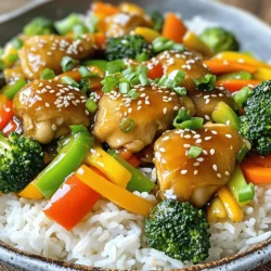 - 500g boneless chicken thighs, cut into bite-sized pieces - 2 tablespoons honey - 3 tablespoons soy sauce (low sodium) - 1 bell pepper (red or yellow), sliced - 1 cup broccoli florets - 1 carrot, julienned - 1 small onion, sliced The main ingredients in this dish create a perfect balance of flavors. Chicken thighs give you juicy bites. Honey and soy sauce mix well for a sweet and savory taste. Fresh vegetables add color and crunch. - 2 cloves garlic, minced - 1 tablespoon fresh ginger, minced - 2 tablespoons cornstarch - 2 green onions, chopped (for garnish) - Sesame seeds (for garnish) - Salt and pepper to taste The seasonings bring out the best in this dish. Garlic and ginger add warmth and depth. Cornstarch helps the chicken crisp up nicely. Green onions and sesame seeds give a fresh look. You can find the full recipe to guide you through. 1. Mixing honey garlic sauce: In a medium bowl, combine 2 tablespoons of honey, 3 tablespoons of soy sauce, 2 minced garlic cloves, and 1 tablespoon of fresh ginger. Stir this mixture well and set it aside. This sauce will add a sweet and savory flavor to the dish. 2. Coating chicken with cornstarch: Take 500 grams of boneless chicken thighs cut into bite-sized pieces. Toss the chicken pieces with 2 tablespoons of cornstarch. This step is key for a crispy outside on the chicken. 1. Searing chicken in the skillet: Heat 1 tablespoon of vegetable oil in a large non-stick skillet or wok over medium-high heat. Once the oil is hot, add the coated chicken in a single layer. Cook for about 5-6 minutes, turning occasionally, until the chicken is browned and fully cooked. Remove it from the pan and set it aside. 2. Stir-frying vegetables: In the same skillet, add 1 sliced onion. Sauté it for 2-3 minutes until it is soft. Next, add 1 cup of broccoli florets, 1 sliced bell pepper, and 1 julienned carrot. Stir-fry these veggies for about 4-5 minutes. They should be colorful and just tender. 1. Mixing cooked chicken with veggies and sauce: Return the cooked chicken to the skillet with the veggies. Pour the honey garlic sauce over everything. Stir well to coat all the ingredients. Cook for an additional 2-3 minutes until the sauce thickens slightly. 2. Final seasoning adjustments: Season with salt and pepper to taste. This step adds the final touch to your dish. Remove it from heat and garnish with chopped green onions and sesame seeds before serving. Feel free to check out the Full Recipe for more details! - Ensuring crispy chicken: To get crispy chicken, coat it well with cornstarch. This helps the chicken get a golden crust when cooked. Make sure your skillet is hot before adding the chicken. This way, it sears quickly and locks in the juices. - How to avoid overcooking vegetables: Stir-fry vegetables quickly over high heat. This keeps them crunchy and colorful. Add them after the chicken is cooked. Stir them for 4-5 minutes, just until they are tender but still crisp. - Adding extra ingredients: Spice it up! You can add chili flakes for heat. Try different bell pepper colors like green, orange, or purple for a fun twist. Each color brings a unique taste and makes the dish pop. - Recommended side dishes for pairing: Serve your Honey Garlic Chicken Stir-Fry with jasmine rice or quinoa for a filling meal. You can also add a simple salad on the side for freshness. Don't forget to drizzle a bit of extra honey for added sweetness! For the full recipe, check out the link. {{image_2}} You can easily change the meat in this dish. Try using beef or shrimp for a new taste. Each protein brings its unique flavor. For a vegetarian option, use tofu or tempeh. Tofu absorbs flavors well, while tempeh adds a nutty taste. Both are great choices for those who want a meatless meal. You can tweak the sauce to fit your taste. If you want more sweetness, add a bit more honey. For saltiness, increase the soy sauce. You can also try using different sauces. Teriyaki sauce adds a sweet, savory kick. Oyster sauce offers a rich, umami flavor. Each option gives the dish a fresh twist. For the full recipe, check this out: [Full Recipe]. To keep your honey garlic chicken stir-fry fresh, store any leftovers in the fridge. Place the stir-fry in an airtight container. This helps prevent moisture loss and keeps it tasty. Make sure to cool the dish to room temperature before sealing. Leftovers can stay good for up to three days. Use glass or BPA-free plastic containers. Glass containers are great because they don't stain or absorb smells. Choose containers that fit the amount of food you have. Smaller containers are best for individual portions. To reheat your stir-fry, use the stovetop for the best results. Place the stir-fry in a skillet and add a splash of water. Heat over medium until warmed through. This helps keep the chicken juicy and the veggies crisp. Avoid using the microwave, as it can make the chicken tough. If you do use a microwave, heat in short bursts. Stir after each burst to ensure even heating. Adding a dash of soy sauce can help enhance the flavor during reheating. For the full recipe, check the [Full Recipe]. Can I use frozen chicken? Yes, you can use frozen chicken. Just thaw it first to ensure even cooking. How long does this dish last in the fridge? This dish lasts about three to four days in the fridge. Store it in an airtight container to keep it fresh. What can I substitute for cornstarch? You can use flour, arrowroot, or tapioca starch as a cornstarch substitute. Each will give a slightly different texture. Caloric content per serving Each serving has around 350 calories. This can vary based on added ingredients or sides. Potential allergens to consider This dish contains soy sauce, which has gluten. If you're gluten-free, use a gluten-free soy sauce. Tips for making it healthier To make it healthier, use less honey and add more veggies. You can also substitute chicken thighs for chicken breast. This blog post covered how to make a delicious honey garlic chicken stir-fry. You learned about the main ingredients, like chicken thighs and fresh vegetables. I shared easy steps for mixing, cooking, and combining everything. You found tips for getting crispy chicken and perfect veggies. We explored protein swaps and sauce variations, plus storage and reheating tips. Cooking can be fun and simple. Enjoy your tasty stir-fry and make it your own!