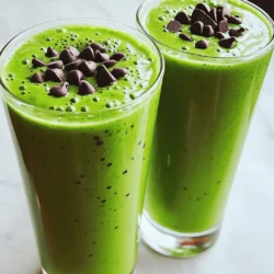 To make a tasty Mint Chocolate Chip Smoothie, gather these ingredients: - 1 cup unsweetened almond milk (or your preferred milk) - 1 ripe banana - 1 cup fresh spinach (for a nutrient boost) - 1 tablespoon cocoa powder - 1 tablespoon maple syrup (adjust to taste) - 1 teaspoon peppermint extract - 1/2 cup Greek yogurt (for creaminess) - 1/4 cup dark chocolate chips (plus extra for garnish) - Handful of ice cubes These ingredients blend together to create a refreshing drink that is full of flavor. Each serving of this smoothie has: - Calories: 250 - Protein: 10g - Carbohydrates: 40g - Fiber: 5g - Sugar: 15g - Fat: 6g This drink is not just tasty; it also packs in some good nutrients. The spinach adds vitamins, while the Greek yogurt gives you protein. You can easily swap some ingredients if you want. Here are some ideas: - Milk: Use coconut milk or oat milk for a different taste. - Banana: Try avocado for creaminess without the banana flavor. - Spinach: Kale works well too if you prefer that. - Maple Syrup: Honey or agave syrup can replace maple syrup. - Greek Yogurt: Use non-dairy yogurt for a dairy-free option. - Dark Chocolate Chips: You can use milk chocolate chips for a sweeter twist. These substitutions keep the smoothie delicious while meeting your taste or dietary needs. For the full recipe, check the original instructions above. Making a Mint Chocolate Chip Smoothie is fun and easy. First, gather your ingredients. You need almond milk, a ripe banana, fresh spinach, cocoa powder, maple syrup, peppermint extract, Greek yogurt, dark chocolate chips, and ice cubes. 1. In your blender, add 1 cup of almond milk. 2. Next, add 1 ripe banana. 3. Toss in 1 cup of fresh spinach for extra nutrients. 4. Add 1 tablespoon of cocoa powder and 1 tablespoon of maple syrup. 5. Then, pour in 1 teaspoon of peppermint extract. Blend these on high until the mix is smooth and creamy. 6. Now, add 1/2 cup of Greek yogurt and 1/4 cup of dark chocolate chips. 7. Toss in a handful of ice cubes. Blend again until everything is well mixed and cold. 8. Taste your smoothie. If you want it sweeter, add more maple syrup. If you like more mint, add extra peppermint extract. Pour the smoothie into two tall glasses and sprinkle some chocolate chips on top. Enjoy your refreshing drink! To get the best blend, start with the liquids at the bottom. This helps the blades move freely. Cut your banana into smaller pieces for easier blending. If your blender struggles, stop and stir the mix. You can also add more almond milk if it feels too thick. For an extra creamy texture, use chilled ingredients. Serve your Mint Chocolate Chip Smoothie right away. It tastes best when cold. You can pair it with a light snack, like fruit or yogurt. If you want a fun twist, add a dollop of whipped cream on top. For a special touch, try serving it in a fancy glass. This Mint Chocolate Chip Smoothie is perfect for breakfast or a quick treat. Check out the Full Recipe for more details! To get a super creamy texture, use Greek yogurt. It adds thickness and protein. I love adding a ripe banana, as it makes the smoothie creamy, too. For an even richer taste, try using full-fat coconut milk instead of almond milk. You can blend everything together until smooth. Taste your smoothie before serving. If you want it sweeter, add more maple syrup. Start with a small amount, then blend and taste again. For more mint flavor, add a little peppermint extract. Just be careful because it can be very strong. A drop or two goes a long way! You can boost nutrition by adding fresh spinach. It’s a great source of vitamins. You won’t even taste it! You can also toss in chia seeds or ground flaxseed for extra fiber and omega-3s. These tiny seeds pack a big punch. For a protein boost, add more Greek yogurt or protein powder. These tips will help you create a Mint Chocolate Chip Smoothie that is both tasty and healthy. For the full recipe, check out the details above! {{image_2}} You can easily make this smoothie dairy-free. Swap the Greek yogurt for a dairy-free version, like coconut yogurt. Use almond milk or oat milk instead of regular milk. These changes keep the taste creamy and delicious. Both options work well with the mint and chocolate flavors. Want to mix it up? You can add fruits! Try adding a half cup of berries like strawberries or raspberries. These fruits add natural sweetness and extra color. You can also include a few slices of avocado for creaminess. If you like a tropical twist, add a small piece of pineapple. Each fruit gives a new flavor to your smoothie. If you want to make it lighter, use less maple syrup. You can also skip the chocolate chips or use a smaller amount. Consider adding more spinach for volume without extra calories. This keeps your smoothie tasty and refreshing. You can enjoy a filling drink while staying on track with your goals. For the full recipe, check out the Mint Chocolate Chip Smoothie section above. To keep your mint chocolate chip smoothie fresh, store it in an airtight container. Use a glass jar or a plastic container with a tight lid. This helps to keep the flavor and nutrients intact. You can keep it in the fridge for up to 24 hours. After that, it may lose some freshness. If you want to save some for later, you can freeze the smoothie. Pour it into ice cube trays or freezer-safe bags. This way, you can make smoothie pops or blend it later without waste. Just make sure to leave some space in the container, as liquids expand when frozen. It can last in the freezer for up to a month. To enjoy your frozen smoothie, you have two options. You can thaw it in the fridge overnight or blend it straight from the freezer. If you blend it from frozen, add a little almond milk to help it mix well. This keeps the texture creamy and smooth. Enjoy your mint chocolate chip smoothie at its best! Yes, you can use frozen fruits! Frozen bananas work great in this recipe. They make the smoothie cold and thick. Plus, they blend well with other ingredients. If you use frozen spinach, it saves you time. Just toss everything in the blender and blend until smooth. Yes, this smoothie is healthy! It has good nutrients from spinach and banana. The Greek yogurt adds protein, which helps keep you full. The cocoa powder gives you antioxidants, too. If you want to make it even healthier, you can add more spinach or use less sweetener. To make this smoothie vegan, simply replace Greek yogurt with a plant-based yogurt. You can also swap almond milk for any non-dairy milk you like. The maple syrup is already vegan, so you’re all set! This way, you keep it creamy and tasty without animal products. For the full recipe, check out the complete guide above. In this article, we covered how to make a tasty Mint Chocolate Chip Smoothie. We explored ingredients, nutritional facts, and easy substitutions. You learned step-by-step instructions, helpful tips, and even fun variations. Remember, you can store your smoothie and freeze it for later. With these ideas, you can make a delicious drink that suits your taste. Enjoy experimenting with flavors and sharing with friends or family! Your perfect smoothie is just a blend away.