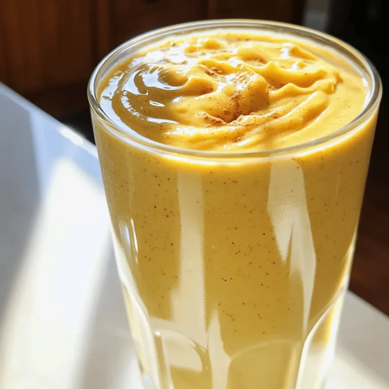 To make a delicious Peanut Butter Banana Smoothie, you need these simple ingredients: - 2 ripe bananas - 2 tablespoons creamy peanut butter - 1 cup unsweetened almond milk (or regular milk) - 1 tablespoon honey or maple syrup (optional) - 1/2 teaspoon vanilla extract - 1/2 cup Greek yogurt (or a dairy-free alternative) - A pinch of cinnamon - Ice cubes (optional) Each ingredient plays a key role in this smoothie. The bananas provide natural sweetness and creaminess. Peanut butter adds healthy fats and protein, making it a great energy boost. Almond milk keeps it light, while Greek yogurt thickens it up and adds probiotics. Honey or maple syrup can sweeten it more if you like. A touch of vanilla and cinnamon adds extra flavor. Ice cubes cool it down and give a refreshing texture. This Peanut Butter Banana Smoothie is easy to make. You can enjoy it as a quick breakfast or a snack. For the full recipe, check the section above. 1. Peel and chunk the bananas. Start by taking your ripe bananas. Gently peel them and break them into smaller chunks. This makes it easier for the blender to mix. 2. Add ingredients to the blender. Place the banana pieces into your blender. Next, add the creamy peanut butter, almond milk, Greek yogurt, honey (if you like it sweeter), vanilla extract, and a pinch of cinnamon. 3. Blend until smooth. Put the lid on and blend everything on high. Blend until the mixture is completely smooth. If you see any chunks, stop and scrape the sides of the blender. - How to achieve the perfect creaminess. To get that silky feel, make sure your bananas are ripe. They should be soft and sweet. The Greek yogurt adds creaminess, too. If it’s too thick, add a bit more milk. - Tips for using ice. If you want a colder smoothie, toss in a few ice cubes before blending. This makes it extra refreshing. Just remember, too much ice can make it watery, so balance is key. - Glassware recommendations. When serving your smoothie, tall glasses work best. They show off the lovely color and texture. You could even use mason jars for a fun twist. - Optional toppings and garnishes. For a special touch, sprinkle a dash of cinnamon on top. You can also drizzle a bit more peanut butter for an extra treat. If you have nuts or granola, they make great toppings, too. Enjoy the creamy energy boost from your Peanut Butter Banana Bliss Smoothie! Don’t forget to check the Full Recipe for more details. To make your smoothie smooth, measure each ingredient carefully. Start with the bananas. Peel and break them into chunks. Next, add the creamy peanut butter and almond milk. Then, scoop in the Greek yogurt. Finally, include the honey and vanilla extract. Blend the mixture on high for about 30 seconds. Check if it is smooth. If you see chunks, blend for another 10 seconds. Scrape down the sides of the blender as needed. This step helps mix everything well. Taste your smoothie once it is blended. If you want it sweeter, add more honey or maple syrup. Blend again to mix. You can also try adding a pinch of sugar or agave syrup. Just remember to add a little at a time to avoid making it too sweet. To use ripe bananas, look for ones with yellow skin and a few brown spots. These are sweet and perfect for smoothies. If you have extra bananas, store them in the fridge. The skin may turn dark, but the fruit stays fresh. You can also freeze ripe bananas. Just peel and place them in a bag. They will be great for your smoothie later. {{image_2}} You can play with flavors in this smoothie. Adding cocoa powder gives it a rich chocolate taste. Just a tablespoon will do. Blend it in with the other ingredients. If you want more greens, try spinach. Adding a handful boosts the nutrients without changing the taste. You won’t notice the spinach at all. It's a great way to sneak in some extra vitamins. If you are dairy-free or vegan, swap Greek yogurt for a plant-based yogurt. You can also use almond milk or oat milk. Both work well in this recipe. For those with nut allergies, use sunflower seed butter instead of peanut butter. It gives a similar creamy texture without the nuts. You can also skip the yogurt entirely if you prefer. You can easily adjust the recipe for one person. Just use one banana, one tablespoon of peanut butter, and half a cup of milk. This way, you still enjoy a tasty smoothie without leftovers. Want to make it for a crowd? Just double or triple the recipe. Blend in batches if your blender is small. This smoothie is perfect for parties or family breakfasts. For the full recipe, check out the complete instructions! You can store your peanut butter banana smoothie in the fridge for up to two days. Make sure to put it in an airtight container. This keeps it fresh and tasty for later. When you want to drink it again, give it a good shake. If it separates, that’s normal. Just mix it well before serving. If you want to save the smoothie for longer, freezing is a great option. Pour the smoothie into ice cube trays or freezer bags. This way, you can grab just what you need later. To thaw your smoothie, place it in the fridge overnight. You can also use the microwave on low power or blend it again after thawing. If you have leftover smoothie, don’t throw it away! You can use it in many ways. Pour it over oatmeal or yogurt for a tasty breakfast. You can also turn it into a smoothie bowl. Just add toppings like granola, nuts, or fresh fruit. This makes a fun and healthy meal. A Peanut Butter Banana Smoothie packs a lot of nutrition. Bananas give you energy and fiber. They also provide potassium, which helps your muscles. Peanut butter adds protein and healthy fats. This helps you feel full longer. Greek yogurt boosts protein even more and adds creaminess. Here’s a quick look at the main ingredients: - Bananas: High in potassium and vitamins. - Peanut butter: Rich in protein and healthy fats. - Almond milk: Low in calories and fortified with vitamins. - Greek yogurt: Packed with protein and probiotics for gut health. Together, these ingredients make a tasty drink that fuels your day. You can enjoy this smoothie for breakfast or as a snack. It’s a delicious way to get nutrients while satisfying your sweet tooth! Yes, you can prepare this smoothie ahead of time. If you want to make it in advance, here are some tips: - Blend and Store: Blend the smoothie and pour it into a jar. Make sure to leave some space at the top for expansion. - Refrigerate: Store it in the fridge for up to 24 hours. Shake well before drinking. - Freeze for Later: You can freeze the smoothie in ice cube trays. Just pop the cubes into the blender when you’re ready to enjoy! Making this smoothie ahead saves time. It’s perfect for busy mornings! You can adjust the thickness of your smoothie easily. Here are some tips: - For a Thicker Smoothie: Add more Greek yogurt or a banana. You can also use less milk. - For a Thinner Smoothie: Add more almond milk or ice cubes. This will make your smoothie lighter and colder. Feel free to play with the ingredients until you find your perfect texture. Enjoy experimenting with your Peanut Butter Banana Smoothie! This blog post walks you through making a delicious Peanut Butter Banana Smoothie. We covered ingredients, step-by-step instructions, and handy tips to blend perfectly. You learned about variations, storage options, and common questions. In summary, this smoothie is tasty and easy to make. Choose your favorite ingredients and adjust to your taste. Now, grab your blender and enjoy this nutritious treat!