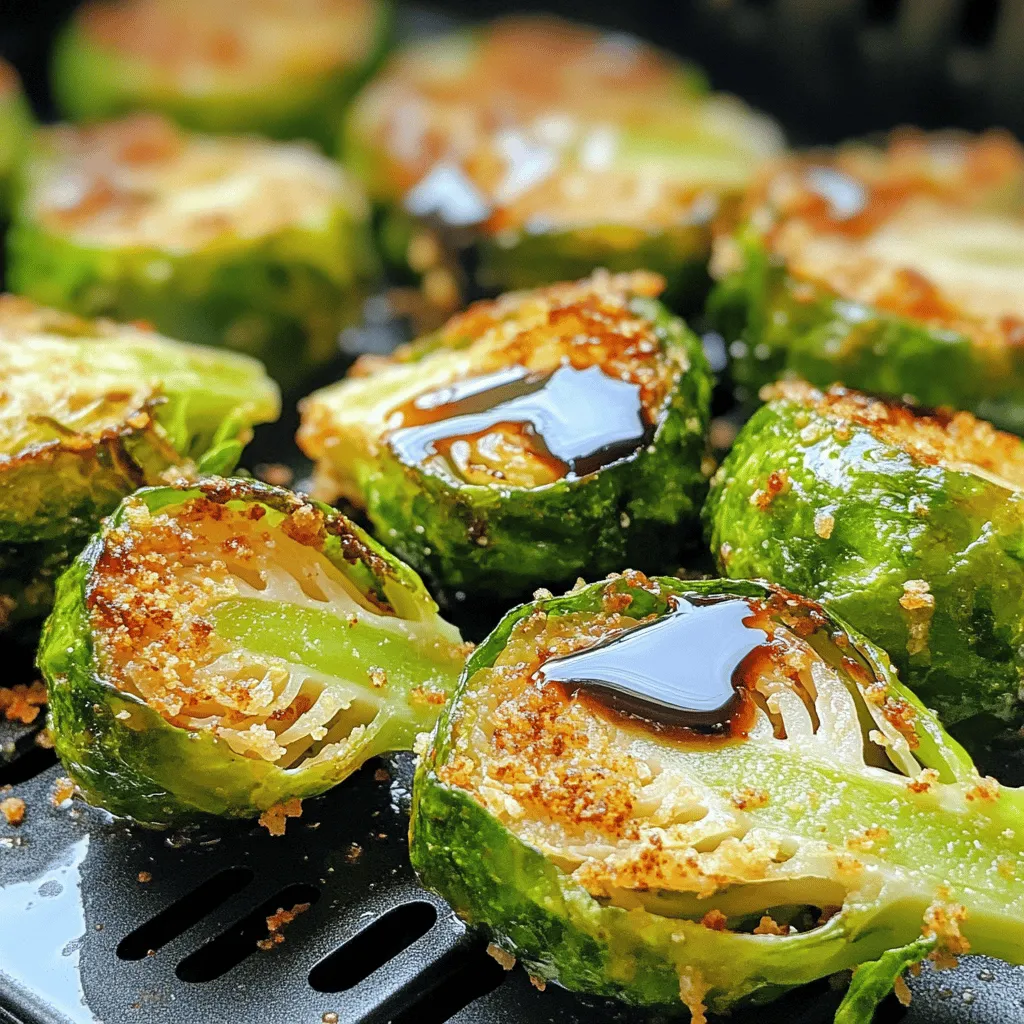 To make crispy air fryer Brussels sprouts, you need these simple ingredients: - 1 lb Brussels sprouts, trimmed and halved - 2 tablespoons olive oil - 1 teaspoon garlic powder - 1 teaspoon onion powder - 1/2 teaspoon smoked paprika - Salt and pepper to taste - 2 tablespoons grated Parmesan cheese (optional) - 1 tablespoon balsamic glaze for drizzling (optional) These ingredients are easy to find and add great flavor. The Brussels sprouts are the star here. Choosing fresh, firm sprouts is key. Trim the ends and cut them in half for even cooking. The olive oil helps them crisp up and adds a nice richness. Garlic powder and onion powder bring depth to the dish. Smoked paprika adds a hint of smokiness. Don’t forget the salt and pepper; they enhance all the flavors. If you like cheese, sprinkle on some grated Parmesan for extra taste. The balsamic glaze is a lovely touch, giving a sweet tang to finish it off. You can find the full recipe in the earlier section. First, preheat the air fryer to 375°F (190°C). This step is key for crispiness. While it heats, take your Brussels sprouts. Trim off the hard ends and cut each one in half. This helps them cook evenly and get nice and crispy. Next, grab a large bowl. In that bowl, combine the halved Brussels sprouts with 2 tablespoons of olive oil. Add 1 teaspoon of garlic powder, 1 teaspoon of onion powder, and 1/2 teaspoon of smoked paprika. Don't forget to sprinkle in some salt and pepper to taste. Toss everything in the bowl until the sprouts are evenly coated. This step adds great flavor to every bite. Now, it’s time to cook! Arrange the seasoned Brussels sprouts in the air fryer basket. Make sure they are in a single layer. This way, they cook evenly without steaming. Air fry them for 15-20 minutes. Halfway through, shake the basket to help them brown nicely. When they are crispy and golden, they are ready to enjoy. If you want, sprinkle 2 tablespoons of grated Parmesan cheese on top during the last 2 minutes of cooking. This makes them even tastier. For a finishing touch, drizzle some balsamic glaze on top when serving. For the full recipe, check out the complete instructions above! To get that great crunch, do not overcrowd the air fryer basket. If you pack them in, they will steam instead of crisp. Spread the Brussels sprouts in one layer. This way, they cook evenly. Remember to shake the basket halfway through cooking. This helps them brown on all sides. You can easily adjust the seasonings to fit your taste. Want more spice? Add chili powder. Prefer a touch of sweetness? Use some brown sugar. Parmesan cheese can boost flavor too. Sprinkle it on for the last two minutes of cooking. It melts beautifully and adds a rich taste. These crispy sprouts pair well with many dishes. Try them with grilled chicken or fish. They also shine alongside a hearty pasta. For extra flair, drizzle with balsamic glaze before serving. It adds a sweet and tangy kick that elevates the dish. Want to impress? Serve them on a platter for everyone to share. For the full recipe, check out the details above. {{image_2}} You can easily change the flavor of your Brussels sprouts. Adding spices can take them to new heights. For a kick, sprinkle in some cajun seasoning or chili powder. Both will give a nice heat. You can also mix in different cheese options. Try crumbled feta or sharp cheddar for unique taste. If you want a vegan dish, skip the cheese. The sprouts still taste great without it. You can also make this dish gluten-free. The ingredients used are naturally gluten-free. Just be sure your seasoning blends do not contain gluten. You can scale this recipe up or down. If you host a party, double the ingredients. This will keep everyone happy. For leftovers, store them in an airtight container in the fridge. They will stay fresh for a few days. To reheat, use the air fryer again. This helps keep them crispy. For a full recipe, check out the detailed instructions provided above. After enjoying your crispy air fryer Brussels sprouts, you may have some leftovers. Here’s how to store them well. - Best practices for refrigeration: Allow the sprouts to cool down at room temperature. Place them in an airtight container. Store them in the fridge for up to three days. This helps keep them fresh and tasty. - How to keep Brussels sprouts crispy: To help maintain crispness, try not to stack them in the container. Adding a paper towel can help absorb excess moisture. This keeps them from getting soggy. When it’s time to enjoy your leftovers, reheating is key. Here are the best methods. - Recommended methods (oven vs. microwave): The oven is the best choice for reheating. Preheat it to 375°F (190°C). Spread the Brussels sprouts on a baking sheet. Bake for about 10 minutes. This helps them regain their crunch. If you use a microwave, they may become soft and lose crispiness. - Tips to restore crispness: If you use the microwave, place the sprouts on a plate in a single layer. Heat them in short bursts of 30 seconds. Check often to avoid overcooking. For a quick fix, you can also pop them back in the air fryer for 3-5 minutes to make them crispy again. For the full recipe, check the recipe section above. To make Brussels sprouts crispy in an air fryer, start with fresh, trimmed sprouts. Halve them for even cooking. Toss them in olive oil and your favorite seasonings. A good mix includes garlic powder and smoked paprika. Arrange the sprouts in a single layer in the air fryer basket. Air fry at 375°F for 15-20 minutes. Shake the basket halfway to ensure they cook evenly. You want them golden brown and crispy. For extra flavor, sprinkle Parmesan cheese during the last two minutes. Yes, you can use frozen Brussels sprouts, but they may not be as crispy. Frozen sprouts contain more moisture. Thaw them first and pat dry. This removes excess water. Then, toss them in oil and seasonings just like fresh ones. Cook them for a few extra minutes in the air fryer. Check for crispiness often as they cook. If you need a substitute for olive oil, try avocado oil or canola oil. Both work well for air frying. You can also use melted coconut oil for a unique flavor. The key is to choose oils with a high smoke point. This helps the Brussels sprouts crisp up nicely without burning. Brussels sprouts are fully cooked when they are tender and crispy. You can test them with a fork. If it goes in easily, they are done. Look for a golden brown color on the outside. If they are still green and soft, they need more time. Keep air frying and check every few minutes. Yes, you can add other vegetables to the air fryer! Carrots, bell peppers, and onions pair well with Brussels sprouts. Just cut them into similar sizes for even cooking. Toss them with oil and seasonings. Keep in mind that cooking times may vary, so check each type of vegetable as you go. This adds color and flavor to your dish. For the full recipe, check out the Crispy Air Fryer Brussels Sprouts. This guide outlines how to cook crispy Brussels sprouts in an air fryer. We explored essential ingredients and shared easy steps from prepping to cooking. I offered tips for perfect crispiness and flavor. You can also try fun variations and learn smart storage tips. Enjoy your air-fried Brussels sprouts! They make a tasty side dish. Embrace your creativity by trying different spices or cheeses. Cooking should be fun and fulfilling, so experiment as you go!
