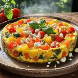 - 6 large eggs - 1/2 cup milk - 1 cup spinach, chopped - 1/2 cup cherry tomatoes, halved - 1/2 cup bell pepper, diced - 1/4 cup red onion, finely chopped - 1/2 cup feta cheese, crumbled - 1 teaspoon garlic powder - 1 teaspoon dried oregano - Salt and pepper to taste - 2 tablespoons olive oil When I make a vegetable frittata, I focus on fresh ingredients. Fresh veggies bring out great flavors. I love using a mix of bell peppers for color and taste. Cherry tomatoes add a nice sweetness. Spinach gives it a bright green look and packs in nutrients. For the eggs, I choose large ones. They hold up well in the frittata. The milk adds creaminess but is not too heavy. Feta cheese crumbles add a salty kick. - Choose Seasonal Vegetables: This gives your frittata the best flavor. Look for local produce at farmers' markets. - Inspect for Freshness: Check for firm, bright vegetables. Avoid any that feel soft or look dull. - Store Properly: Keep eggs and veggies in the fridge. This keeps them fresh longer. - Prep Ahead: Wash and chop your veggies before cooking. This saves time and makes cooking easier. Using fresh, high-quality ingredients sets the stage for a delicious vegetable frittata. If you want to try this recipe, check out the Full Recipe for more details! Start by preheating your oven to 375°F (190°C). This step ensures the frittata cooks evenly. In a large bowl, mix together six large eggs, 1/2 cup of milk, garlic powder, oregano, and salt and pepper. Whisk these ingredients well until they blend smoothly. Next, heat two tablespoons of olive oil in an oven-safe skillet over medium heat. I prefer using a cast iron skillet for better heat retention. Add 1/4 cup of finely chopped red onion and 1/2 cup of diced bell pepper. Sauté them for about 3-4 minutes until the onions are soft. Then, toss in 1 cup of chopped spinach and 1/2 cup of halved cherry tomatoes. Cook for another 2 minutes, stirring often, until the spinach wilts. Pour the egg mixture over the sautéed vegetables. Stir gently to mix everything well. Sprinkle 1/2 cup of crumbled feta cheese on top. Cook on the stove for 2 minutes to set the edges. Then, transfer the skillet to the oven. Bake for 15-20 minutes until the frittata is puffed and the center is set. Once done, remove it from the oven and let it cool for a few minutes before slicing. For more details, refer to the Full Recipe. To make a great vegetable frittata, you need to focus on texture. A frittata should be soft but firm. Start by cooking the vegetables just enough. This way, they stay tender and keep their flavor. Sauté them on medium heat for about 5-6 minutes. This helps to release their juices without making them mushy. Using an oven-safe skillet is key. A cast iron skillet works best. It heats evenly and keeps the frittata warm. Plus, it can go straight from the stove to the oven. This makes cooking easier and helps the frittata rise nicely. Feel free to switch up the veggies. You can use zucchini, mushrooms, or even broccoli. Just remember to chop them small for even cooking. If you have leftover veggies, throw them in too! This makes the dish fun and unique each time. Cheese can change the whole taste. Feta is a great choice, but try cheddar or goat cheese for something different. You can also add spices. A pinch of paprika or red pepper flakes can give a nice kick. Herbs like basil or thyme can add freshness. Use what you love! For more ideas, check out the Full Recipe for inspiration. {{image_2}} You can easily make this vegetable frittata fit many diets. For a vegetarian version, just leave out any meat. The recipe is already vegetarian-friendly because it uses eggs and fresh veggies. If you want to make it vegan, replace the eggs with a mixture of chickpea flour and water. This mix gives a nice texture and taste. Also, skip the cheese or use a vegan cheese alternative. For gluten-free options, you don’t need to worry at all! The frittata is naturally gluten-free since it uses no flour. Just make sure all your ingredients, like cheese or any added spices, are gluten-free. This way, everyone can enjoy a hearty and healthy breakfast. To make your frittata even more special, try adding different herbs. For a fresh twist, mix in basil, thyme, or rosemary. These herbs add a burst of flavor that brightens the dish. You can also try a blend of herbs for a unique taste. If you want to include meats, think about adding cooked bacon, ham, or sausage. These meats add a savory note that pairs well with the eggs. You can also add cooked chicken for a protein boost. Just remember to cook the meat before adding it to the frittata mix. This helps ensure everything cooks evenly. For the complete recipe, check out the [Full Recipe]. To keep your vegetable frittata fresh, store it in the fridge. Place it in an airtight container. This helps prevent it from drying out. You can keep it for up to three days. If you want to save it longer, consider freezing it. For freezing, let the frittata cool completely. Then, wrap it tightly in plastic wrap and place it in a freezer-safe bag. This way, it can stay fresh for up to two months. When you're ready to eat, just thaw it in the fridge overnight. Reheating frittata requires care to maintain its texture and flavor. The best method is using the oven. Preheat your oven to 350°F (175°C). Place the frittata on a baking sheet. Heat it for about 10-15 minutes. This warms it evenly without making it rubbery. You can also use a microwave if you’re in a hurry. Cut a slice and place it on a microwave-safe plate. Heat it for 30 seconds to 1 minute. Check it often to avoid overheating. Enjoy your frittata warm and tasty, just like when you first made it! Can you make frittata ahead of time? Yes, you can make a frittata ahead of time. It keeps well in the fridge. After baking, let it cool. Store it in an airtight container. It will stay fresh for up to three days. To serve, simply reheat it in the oven or microwave. This makes it a great choice for busy mornings. What vegetables work best in a frittata? Many vegetables work well in a frittata. Spinach and bell peppers add great flavor. Tomatoes bring juiciness, while onions add depth. You can also use zucchini, mushrooms, or broccoli. The key is to sauté them first. This enhances their taste and texture. Nutritional Information Overview A vegetable frittata is a healthy meal option. It is packed with protein from eggs. Each serving offers vitamins from fresh vegetables. It is also a good source of healthy fats, especially from feta and olive oil. This dish can be low in carbs, making it suitable for various diets. Benefits of Eating Vegetables in Breakfast Dishes Eating vegetables at breakfast offers many benefits. It helps you start the day with energy. Veggies provide fiber, which aids digestion. Having them in the morning can also support weight management. Plus, they boost your immune system with essential nutrients. Enjoying a vegetable frittata gives your body a healthy kick. For a tasty frittata, check out the Full Recipe. In this article, we explored the key ingredients and steps for a delicious vegetable frittata. We covered techniques to ensure the right texture and shared customization options for various diets. You learned how to store leftovers for freshness and reheating tips. A vegetable frittata is not just tasty; it’s also packed with nutrients. Enjoy making this dish and feel great about the healthy choices you’re making. Keep experimenting with flavors and vegetables!