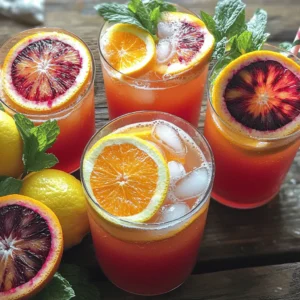 - Blood oranges - Fresh lemons - Agave syrup or honey - Water (still or sparkling) - Vanilla extract - Ice cubes - Garnishes (lemon and blood orange slices, fresh mint) To make blood orange vanilla lemonade, gather these fresh ingredients. Blood oranges bring a vibrant color and a sweet taste. Fresh lemons add a nice tartness that balances the sweetness. I like using agave syrup or honey for sweetness, but feel free to choose either. Water, either still or sparkling, helps to mix everything together and create a refreshing drink. Vanilla extract adds a cozy flavor. This unique twist makes the drink stand out. You will also want ice cubes to keep your drink cold and refreshing. For garnishes, use slices of lemon and blood orange. Fresh mint leaves give a lovely aroma and a pop of green color. By using these ingredients, you set the stage for a delightful summer drink that everyone will enjoy. You can find the full recipe for all the steps to create this delicious beverage. Start with the blood oranges. Cut them in half and use a juicer. Collect all the juice in a bowl. You need about 1 cup of juice. Next, take the lemons. Cut them in half and squeeze them. You want half a cup of lemon juice. Mix the blood orange juice and lemon juice together in a large pitcher. Now, it's time to sweeten your drink. Add 1/4 cup of agave syrup or honey to the citrus juice. Stir well until the sweetener fully dissolves. Pour in 4 cups of water. You can use still or sparkling water, depending on your preference. Mix gently to combine everything. Finally, add 1 teaspoon of vanilla extract. This will give your lemonade a unique twist. Stir it in well to ensure the flavor spreads evenly. Let your drink chill in the fridge for at least 30 minutes. This helps the flavors mix better. While it chills, prepare your glasses. Fill each glass with ice cubes. This will keep your drink nice and cold. When you're ready to serve, pour the chilled lemonade over the ice. For a beautiful touch, garnish each glass with slices of lemon and blood orange. Add a sprig of fresh mint for extra flair. Enjoy your refreshing Blood Orange Vanilla Lemonade! For the complete details on making this drink, refer to the Full Recipe. To make your Blood Orange Vanilla Lemonade taste just right, you can adjust the sweetness. If you like it sweeter, add more agave syrup or honey. Start with the amount in the Full Recipe, then taste and tweak to your liking. Using fresh juice is best. Fresh blood oranges and lemons offer bright, vibrant flavors. Bottled juices may taste flat and less fresh. If you must use bottled juice, pick a high-quality brand. Serve your lemonade in clear glasses to show off its beautiful color. Add ice cubes to keep it cool. For a fun twist, use mason jars or fun-shaped glasses. Garnishes add flair. Slice fresh lemons and blood oranges to float on top. You can also use mint leaves for a pop of green. This makes your drink look inviting and fresh. For the best taste, serve your lemonade right away. If serving later, keep it chilled in the fridge. Stir it gently before pouring to mix the flavors again. You can prepare the lemonade in advance. Make it a few hours earlier and store it in the fridge. This lets the flavors blend nicely. Just remember to add ice when it’s time to serve! {{image_2}} You can switch up the sweetener in your blood orange vanilla lemonade. If you want a different flavor, try using maple syrup. It adds a rich taste that pairs well with the citrus. You can also use stevia or other artificial sweeteners. These options are great if you want to cut down on sugar. Just remember to adjust the amount based on how sweet you like your drink. There are many fruits you can add to make your lemonade even better. Other citrus fruits, like grapefruit or tangerines, can bring new flavors. You can also mix in berries. Strawberries and raspberries work well and add a pop of color. If you want something tropical, add pineapple or mango. These fruits will enhance the taste and make your drink more exciting. If you want to make your lemonade an adult drink, consider adding alcohol. A splash of vodka or gin can give it a fun kick. You can also experiment with flavored spirits, like coconut rum for a tropical vibe. For a refreshing cocktail, try mixing in prosecco or champagne. This adds bubbles and makes it perfect for a summer party! You can keep your Blood Orange Vanilla Lemonade in the fridge for up to five days. This drink stays fresh and tasty when stored properly. Use a clean glass pitcher or a tight-sealing jar for the best results. Make sure to cover it to prevent any odors from other foods in the fridge. Freezing is a great option if you want to save your lemonade for later. Pour the leftover lemonade into ice cube trays. Once frozen, you can add these cubes to drinks for a refreshing twist. Another fun idea is to make lemonade popsicles. Just pour the lemonade into popsicle molds and freeze until solid. These popsicles are perfect for hot days and a hit with kids! To make Blood Orange Vanilla Lemonade, follow these key steps: 1. Juice two large blood oranges. 2. Squeeze half a cup of fresh lemon juice. 3. Mix the juices in a large pitcher. 4. Add a quarter cup of agave syrup or honey. Stir until it dissolves. 5. Pour in four cups of still or sparkling water. Stir gently. 6. Add one teaspoon of vanilla extract and mix thoroughly. 7. Chill the mixture for at least thirty minutes. 8. Serve over ice and garnish with lemon and blood orange slices, plus fresh mint. Using bottled blood orange juice is possible, but it alters the flavor. Fresh juice tastes brighter and more vibrant. Bottled juice may lack the full, fresh taste you crave. If you choose bottled juice, look for one with no added sugars or preservatives. You’ll still enjoy a refreshing drink, but it might not be as special as using fresh fruit. Blood oranges are not only tasty but also healthy. They are rich in vitamin C, which boosts your immune system. They have antioxidants that fight free radicals. This can help reduce the risk of chronic diseases. Blood oranges also contain fiber, aiding digestion. They have fewer calories than many other fruits, making them a smart choice for a healthy drink. Absolutely! Blood Orange Vanilla Lemonade is great for kids. It has a sweet taste that most children love. The bright color and fun garnish make it appealing. You can also adjust the sweetness to suit their taste. This drink is perfect for family gatherings, barbecues, or hot summer days. It’s a fun way to keep everyone cool and refreshed. For the full recipe, check the section above! This blog post explained how to make a refreshing Blood Orange Vanilla Lemonade. You learned about key ingredients, like blood oranges, lemons, and agave syrup. The step-by-step instructions help you prepare, mix, and chill your drink. We covered tips to enhance flavor and make it look great. You can try different sweeteners or even add fruits for variation. Remember, store leftovers properly or freeze them to enjoy later. Now, you can impress friends with this tasty drink recipe. Enjoy making your lemonade!