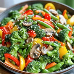 To make a tasty veggie stir fry, gather these ingredients: - 1 cup broccoli florets - 1 bell pepper (red or yellow), sliced - 1 cup sugar snap peas - 1 medium carrot, julienned - 1 cup mushrooms, sliced - 2 cloves garlic, minced - 1 tablespoon fresh ginger, grated - 3 tablespoons soy sauce (or tamari for gluten-free) - 1 tablespoon sesame oil - 1 tablespoon vegetable oil (for stir-frying) - 1 tablespoon sesame seeds (for garnish) - Salt and pepper to taste You can switch some ingredients if you need to. For example: - Use green beans instead of sugar snap peas. - Try zucchini in place of mushrooms. - Swap in tamari if you want a gluten-free option. - Add a different type of oil, like olive oil, if you prefer. - Use garlic powder if you don’t have fresh garlic. These substitutes keep the dish fresh and fun. To create the perfect stir fry, you will need: - A large skillet or wok for cooking. - A sharp knife for chopping. - A cutting board for safety. - A spatula for stirring. - Measuring spoons for accurate amounts. Having the right tools makes cooking easy and enjoyable. You’ll find that a good stir fry can be made quickly with these simple items. For the complete cooking steps, check out the Full Recipe. First, wash all your vegetables. Clean them well to remove dirt. Then, cut the broccoli into small florets. Slice the bell pepper into thin strips. Julienne the carrot into matchstick shapes. Finally, slice the mushrooms. You want everything to be bite-sized for easy eating. Mince the garlic and grate the ginger. This prep makes the cooking fast and easy. Heat a large skillet or wok on medium-high heat. Add vegetable oil and let it warm up. Next, toss in the minced garlic and grated ginger. Stir them for about 30 seconds. This will make your kitchen smell great! Now, add the broccoli, bell pepper, and carrot. Stir-fry them for 3 to 4 minutes. You want them to start softening but still be crisp. After that, add the sugar snap peas and mushrooms. Keep stirring for another 3 to 4 minutes. All the veggies should look bright and slightly tender. Pour in the soy sauce and sesame oil. Stir to coat all the vegetables evenly. Cook for an extra 1 to 2 minutes. This helps the flavors blend well. Season with salt and pepper to taste. Once everything is cooked, remove the skillet from the heat. Sprinkle sesame seeds on top for a nice crunch. Serve the stir fry in a large bowl. You can add extra sesame seeds or fresh bell pepper slices for color. Pair it with rice or noodles for a heartier meal. Check out the Full Recipe for more details! To get a great stir-fry texture, cut your veggies evenly. This helps them cook at the same speed. Use a high-heat oil, like vegetable oil, for frying. It helps the veggies stay crisp. Don't overcrowd the pan; cook in batches if needed. This keeps the heat high and helps everything cook fast. You can add protein to your veggie stir-fry easily. Tofu is a great choice. Press it first to remove extra water. This helps it fry better. Chicken or beef can also work well. Cut them into small pieces for quick cooking. Just add them to the pan before the veggies and cook until done. For a seafood twist, shrimp cooks fast and adds flavor. Timing is key. Start with tougher veggies like broccoli and carrots. Add softer ones later, like mushrooms and peas. Stir-fry each type of vegetable until it’s just tender but still bright. This makes them look fresh and tasty. Keep the heat high, and don’t cook too long. A quick toss in the pan will keep them crisp. Check out the Full Recipe for more details! {{image_2}} You can easily make this stir fry gluten-free. Simply swap regular soy sauce for tamari. Tamari is a great choice. It tastes just as good and is safe for gluten-free diets. Always check labels to ensure all your ingredients are gluten-free. This small change makes a big difference! The beauty of a veggie stir fry is its flexibility. You can add or swap many vegetables. Here are a few ideas: - Zucchini, sliced - Cauliflower florets - Baby corn - Spinach or kale - Onions, diced Feel free to mix and match based on what you have at home. You can even use leftover veggies. This dish is all about fresh flavors and quick cooking. Want to kick up the flavor? Here are some ways to do it: - Add a splash of lime juice for brightness. - Toss in red pepper flakes for heat. - Use hoisin sauce for a sweet twist. - Try adding fresh herbs like cilantro or basil. Adjust the spice level to fit your taste buds. If you love spice, add more red pepper. If you prefer mild, keep it simple. The choice is yours! After you enjoy your Easy Veggie Stir Fry, let it cool. Place the leftovers in an airtight container. This helps keep them fresh. Store the container in the fridge. Your stir fry will stay good for about 3 to 4 days. Make sure you don’t leave it out for too long. When you’re ready to eat again, take your stir fry from the fridge. You can reheat it in a skillet over medium heat. Stir it well as it warms. This keeps the veggies crisp. You can also use a microwave. Heat it in short bursts, stirring in between. This helps avoid hot spots. If you want to save some stir fry for later, freezing is a great option. First, let the dish cool completely. Then, portion it into freezer-safe bags. Squeeze out as much air as you can before sealing. This prevents freezer burn. Your veggie stir fry can last for up to 3 months in the freezer. When you're ready to eat, simply thaw it in the fridge overnight. After that, reheat as usual. Enjoy your meal anytime! For the complete recipe, check out the Full Recipe. If you need a soy sauce substitute, use tamari. Tamari is gluten-free. You can also use coconut aminos. It gives a sweet taste with less salt. If you want a homemade mix, combine water with a bit of miso paste. This will give you a similar flavor. Yes, you can add various proteins to your stir fry. Chicken, beef, or shrimp work well. Tofu is a great choice for a plant-based option. Cook your protein first, then add the veggies. This way, everything cooks evenly. You can even add cooked lentils or chickpeas for a boost of protein. Leftovers will stay good in the fridge for about 3 to 4 days. Store them in an airtight container. When you're ready to eat, just reheat them in a pan or microwave. For the best taste, try to eat them sooner rather than later. Enjoying fresh food always tastes better! You can now make a quick and tasty veggie stir fry. We covered the key ingredients, essential tools, and step-by-step cooking instructions. I shared tips for the best texture and added protein ideas. Explore variations like gluten-free options and how to enhance flavors. Plus, you learned how to store leftovers safely. With these insights, you can enjoy your stir fry in many ways. Happy cooking!