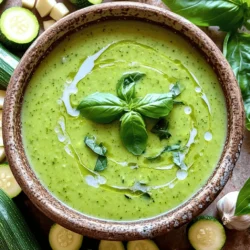 To make a delicious creamy zucchini soup, you need the following fresh ingredients: - 4 medium zucchinis, chopped - 1 medium onion, diced - 3 cloves garlic, minced - 2 tablespoons olive oil - 4 cups vegetable broth - 1 cup coconut milk - 1 teaspoon dried thyme - 1 teaspoon salt - 1/2 teaspoon black pepper - Fresh basil leaves for garnish These ingredients blend well to create a rich and creamy texture. Zucchini is the star here, giving the soup a smooth base. The onion and garlic add depth and flavor. Olive oil helps to sauté the veggies, making them tender and sweet. Using vegetable broth keeps it light and adds warmth to the dish. Coconut milk gives a creamy finish, making each spoonful smooth. Dried thyme, salt, and pepper round out the flavors, while fresh basil adds a pop of color and taste when served. For the full recipe, you can refer to the complete guide above. Remember, fresh ingredients matter. They make your creamy zucchini soup truly shine! 1. First, heat the olive oil in a large pot over medium heat. 2. Add the diced onion and sauté for about 3-4 minutes until it looks clear. 3. Next, stir in the minced garlic and cook for another minute. This brings out the flavor. 4. Now, add the chopped zucchinis to the pot. Stir to mix with the onion and garlic. 5. Cook the zucchinis for about 5 minutes. You want them to soften a bit. 6. Pour in the vegetable broth and bring the mix to a boil. 7. Once boiling, lower the heat and let it simmer for 15 minutes. The zucchinis should be tender now. 1. Use an immersion blender to puree the soup until it is smooth. 2. If you don’t have one, let the soup cool a bit. Then, blend in batches in a traditional blender. 3. Once blended, pour the soup back into the pot. 4. Next, stir in the coconut milk, dried thyme, salt, and black pepper. 5. Heat the soup through on low for about 5 minutes. Don’t let it boil. 6. Taste the soup and adjust the seasoning if you want. 7. Serve it hot, garnished with fresh basil leaves. For the full recipe, check the earlier section. Enjoy your creamy zucchini soup! To boost the taste of your creamy zucchini soup, think about adding spices. Try a pinch of cayenne for heat or some smoked paprika for depth. You can also use fresh herbs like dill or parsley to brighten the flavor. When it comes to broth, homemade is best. It gives a rich taste. If you use store-bought, choose a low-sodium variety. This helps you control the salt levels. Want a chunkier soup? Simply blend less. You can set aside some cooked zucchini before pureeing. Then mix it back in after blending. If you prefer a thinner soup, add more broth or coconut milk. Stir well and adjust until you reach your desired consistency. For serving, ladle the soup into bowls. Add a swirl of coconut milk on top for a nice look. Garnish with fresh basil leaves for color and a hint of flavor. You can also add some crunchy croutons. They add texture and make the dish more fun to eat. {{image_2}} You can easily change the creamy zucchini soup to fit your needs. For plant-based diets, swap coconut milk for almond or cashew milk. These milks add creaminess without dairy. You can also use vegetable broth if you want a richer flavor. If you want to add protein, consider using beans or chicken. White beans blend well and add some fiber. If you use chicken, cook it first and shred it before adding it to the soup. This will make your dish heartier and more filling. Do you want to spice things up? Add red pepper flakes or cayenne pepper for a kick. Start with a small amount, then taste and adjust as needed. Using fresh herbs can also change the flavor. Basil gives a sweet touch, while parsley adds a fresh note. Try using dill or cilantro for a different twist. You can even mix herbs for a unique taste that makes your soup truly yours. For more details and a complete guide, check out the Full Recipe. You can keep creamy zucchini soup in the fridge for up to five days. Make sure to store it in an airtight container. This keeps the soup fresh and tasty. Always let it cool down before sealing it. This helps avoid condensation, which can change the soup's texture. Freezing creamy soups can be a great option. First, let the soup cool completely. Then, pour it into freezer-safe bags or containers. Leave some space at the top, as the soup will expand when frozen. It’s best to use the soup within three months for the best flavor. Label the bags with the date to keep track. When you reheat creamy zucchini soup, do it on low heat. This helps keep its smooth texture. Stir it often to prevent scorching. If it seems too thick, add a splash of vegetable broth or water. You can heat it in the microwave too. Just cover it loosely and stir halfway through. Enjoy your warm and creamy soup! For the full recipe, check out the details above. Yes, you can use frozen zucchini. Just make sure to thaw it first. Drain any excess water before adding it to the soup. Frozen zucchini may be softer, but it will still taste great. Creamy zucchini soup pairs well with crusty bread or a side salad. You can also serve it with grilled cheese sandwiches for a cozy meal. These options add a nice texture and flavor to your soup. Absolutely! Creamy zucchini soup is low in calories and high in nutrients. Zucchini provides vitamins A and C, while coconut milk adds healthy fats. This dish is a great way to enjoy vegetables in a comforting way. Yes, you can make this soup ahead of time. It stores well in the fridge for up to three days. Just reheat it gently on the stove before serving. The flavors will blend even better if you make it in advance. To make more servings, simply double the ingredients. Use a larger pot to cook it all together. Make sure to adjust the seasoning to match the increased volume. This way, everyone can enjoy a bowl of delicious soup. For the full recipe, check the section above. Enjoy making this nourishing dish! You gathered the ingredients and followed the steps to make a delicious creamy zucchini soup. We covered how to enhance the flavor, adjust the texture, and offer great serving ideas. Remember, you can customize this recipe with different spices or proteins. Store leftovers properly and enjoy them later. This soup is not just tasty; it’s versatile too. Try it out, and have fun creating your version!