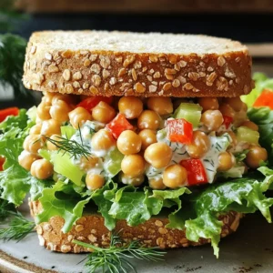 To make a great chickpea salad sandwich, you need some key ingredients. Here’s what you will need: - 1 can (15 oz) chickpeas, drained and rinsed - 1/4 cup Greek yogurt (or vegan yogurt) - 1 tbsp Dijon mustard - 1 tbsp lemon juice - 1/2 tsp garlic powder - 1/2 tsp smoked paprika - 1/4 cup celery, finely chopped - 1/4 cup red onion, finely chopped - 1/4 cup red bell pepper, diced - 2 tbsp fresh dill, chopped (or 1 tbsp dried) - Salt and pepper to taste - Whole grain or sourdough bread, for serving - Lettuce leaves, for garnish You can also add optional ingredients for a twist. Try adding chopped pickles or avocado for creaminess. You can even mix in some chopped nuts for crunch. If you want to keep this meal vegan, use vegan yogurt instead of Greek yogurt. For the bread, gluten-free options work well too. You can swap whole grain or sourdough for gluten-free bread. Adding more veggies is a great idea! Toss in some carrots, cucumbers, or spinach for added crunch and nutrition. Fresh herbs like parsley or cilantro can give it a fresh taste. Each serving of this chickpea salad sandwich has about 300 calories. You'll get a good mix of nutrients: - Protein: Chickpeas provide plant-based protein. - Fiber: This meal is high in fiber, which helps digestion. - Healthy Fats: If you use olive oil or avocado, you’ll add healthy fats. Eating this sandwich not only fills you up but also gives your body what it needs. Enjoy it as a tasty lunch or snack! For the full recipe, check out the instructions above. To start, you need to mash the chickpeas. Use a fork or potato masher. Aim for a slightly chunky texture. This gives your salad a nice bite. Don't puree them; keep some pieces whole. Next, combine flavors. Add Greek yogurt, Dijon mustard, lemon juice, garlic powder, and smoked paprika. Stir well until everything mixes nicely. This step is key to a flavorful salad. Now it's time to mix all the ingredients. Add the chopped celery, red onion, red bell pepper, and dill. Mix gently to keep the veggies intact. You want even distribution of all flavors. Taste your mixture and adjust seasoning. Add salt and pepper as needed. If you want more zing, add a bit more lemon juice. This will brighten up the overall flavor. To make the sandwich, start by toasting your bread. This adds a great crunch. You can use whole grain or sourdough bread. Toast until golden brown for the best bite. Spread a generous amount of your chickpea salad on one slice. Top with fresh lettuce leaves for a nice crunch. Then, place another slice of bread on top. Cut the sandwich in half for easy eating. Serve with fresh veggie sticks or chips on the side. This adds a delightful touch to your meal. For the complete recipe, check the Full Recipe. - Avoid Over-Mashing: Mash chickpeas until slightly chunky. This gives texture. - Don't Skip the Seasoning: Salt and pepper bring out the flavors. Taste as you mix. - Balance Your Ingredients: Use equal parts of veggies and chickpeas for harmony. Flavor-Enhancing Techniques: - Add Fresh Herbs: Use parsley or cilantro for a fresh kick. - Use Fresh Lemon Juice: This brightens the whole salad. - Experiment with Spices: Try cumin or curry powder for a twist. - Store Salad Separately: Keep chickpea salad in the fridge before assembly. This keeps bread from getting soggy. - Wrap Bread Properly: Store in an airtight container to keep it fresh longer. - Wrap It Up: Use whole wheat wraps instead of bread. - Make Mini Sandwiches: Use slider buns for bite-sized fun. - Pair with Crunchy Sides: Serve with carrot sticks or cucumber slices for freshness. For the full recipe, visit the Chickpea Salad Sandwich section! {{image_2}} You can enjoy a chickpea salad sandwich in many ways. If you're gluten-free, use gluten-free bread. There are many tasty brands available. Look for options made from almond flour or rice flour. These breads taste great and hold the salad well. If you're watching carbs, try lettuce wraps instead of bread. Large lettuce leaves work well. They add crunch and freshness. Just scoop the chickpea salad into the leaves and roll them up. It's a fun, low-carb meal. Want to spice things up? Try adding curry powder for a warm taste. Just a teaspoon can change the whole dish. Another fun option is to mix in avocado. It adds creaminess and healthy fats. You can also explore international flavors like adding cumin or cilantro. These spices give the salad a fresh twist. Planning a party? Scale up your recipe easily. Just double or triple the ingredients. This salad tastes great for picnics too. Serve it in small cups for fun appetizers. You can make these portions smaller for snacks or larger for meals. Each way, the chickpea salad will shine. For the full recipe, check out the previous sections. To keep your leftover chickpea salad fresh, store it in an airtight container. This helps prevent it from drying out. Place the container in the fridge right after serving. For best taste, eat it within three days. You can freeze chickpea salad, but it may change in texture. To freeze it, place the salad in a freezer-safe container. Leave some space at the top because it will expand. When you're ready to eat, thaw it overnight in the fridge. Mix it well before serving to restore its taste. You can keep the salad in the fridge for up to three days. If it smells off or has a strange color, it's time to toss it. Look for any signs of mold or separation; these mean it’s spoiled. Always trust your senses when it comes to food safety. A chickpea salad sandwich is a tasty meal made with mashed chickpeas. It is often mixed with yogurt, spices, and veggies. This dish is popular for its great taste and healthy benefits. Many people love it because it is easy to make and fills you up. Yes, you can use canned chickpeas! Canned chickpeas save time and are very convenient. They are already cooked, so you just need to rinse and mash them. They also have a great soft texture. Dried chickpeas require soaking and cooking, which takes longer. To make this recipe vegan, simply swap out Greek yogurt for vegan yogurt. You can find many tasty vegan yogurt options at stores. Also, check for bread that does not contain dairy or eggs. This way, you can enjoy a delicious vegan meal! Absolutely! You can add many ingredients to make it your own. Try adding diced cucumbers for crunch or chopped avocado for creaminess. You can also mix in fresh herbs like parsley or cilantro. Each addition adds unique flavors and makes the sandwich special. For the full recipe, you can refer to the [Full Recipe]. Chickpea salad sandwiches are fun and easy to make. We covered essential ingredients, tips, and variations. You can mix flavors and customize each meal for your taste. Remember to store leftovers properly to keep them fresh. Whether for a quick lunch or a picnic, this dish shines. You have the tools to create a tasty and nutritious meal. Get creative, enjoy, and share your delicious results!