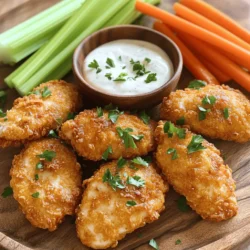 To make delicious Ranch Chicken Tenders, you will need the following: - 1 lb chicken tenders - 1 cup buttermilk - 1 cup all-purpose flour - 1/2 cup cornmeal - 1 packet ranch seasoning mix (about 1 oz) - 1 teaspoon garlic powder - 1 teaspoon paprika - Salt and pepper to taste - Oil for frying (canola or vegetable oil) - Fresh parsley, chopped (for garnish) If you don’t have some ingredients, here are some easy swaps: - Buttermilk: You can mix milk with vinegar or lemon juice. Let it sit for 5 minutes to thicken. - All-purpose flour: You can use whole wheat flour for a healthier option. - Cornmeal: Try using breadcrumbs or crushed crackers for a different texture. - Ranch seasoning: If you don't have ranch seasoning, use a mix of dried herbs like dill, parsley, and onion powder. Each serving of Ranch Chicken Tenders contains: - Calories: 400 - Protein: 30g - Carbohydrates: 45g - Fat: 15g - Fiber: 2g This meal provides a good balance of protein and carbs, making it a filling choice for dinner. Start by taking your chicken tenders. Place them in a bowl. Pour one cup of buttermilk over the chicken. Make sure every piece is covered well. This helps keep the chicken juicy. Cover the bowl and place it in the fridge for at least 30 minutes. This marinating time is key to flavor. While the chicken marinates, you can make the breading. In a separate bowl, mix the following: - 1 cup all-purpose flour - 1/2 cup cornmeal - 1 packet ranch seasoning mix (about 1 oz) - 1 teaspoon garlic powder - 1 teaspoon paprika - Salt and pepper to taste Stir this mixture until it is evenly combined. This blend gives a crunchy and tasty outer layer. After marinating, take the chicken from the fridge. Let excess buttermilk drip off. Next, dredge each tender in the breading mixture. Press the breading firmly on the chicken. This helps it stick better. Now, heat oil in a large skillet over medium-high heat. You want enough oil to cover the bottom of the pan, about 1/2 inch deep. Once the oil is hot, carefully place the breaded tenders in the pan. Don’t overcrowd them. Cook each side for 4-5 minutes. You want them golden brown and cooked through. Make sure the internal temperature reaches 165°F. When done, move the tenders to a paper towel-lined plate. This helps drain any extra oil. Garnish with fresh chopped parsley before serving. Enjoy this delicious meal! For the full recipe, check below. To fry chicken tenders well, use the right oil. I recommend canola or vegetable oil. Make sure the oil is hot enough before adding the chicken. A good test is to drop a little breading in the oil. If it sizzles, it's ready! Fry in batches to avoid crowding the pan. This keeps the oil hot and helps the chicken get crispy. Always check the internal temperature. It should reach 165°F for safe eating. Ranch chicken tenders shine with tasty dips. My top pick is classic ranch dressing. It complements the flavors perfectly. You could also try honey mustard for a sweet twist. Barbecue sauce adds a smoky flavor. If you want heat, go for spicy sriracha mayo. Each sauce brings out different flavors, so feel free to mix it up! Serve your ranch chicken tenders hot and crispy. They look great on a wooden platter. Add fresh parsley for color. Pair them with crunchy carrot and celery sticks. A side of fries also works well. If you want something lighter, a fresh salad is perfect. For drinks, try lemonade or iced tea. These pair nicely with the meal and keep it fun. {{image_2}} Baked Ranch Chicken Tenders offer a healthier twist on the classic recipe. Instead of frying, you bake them in the oven. This method cuts down on oil and fat. To make these, follow the same steps for marinating and breading. Preheat your oven to 425°F. Place the breaded tenders on a baking sheet lined with parchment paper. Spray them lightly with cooking spray for a crisp finish. Bake for 20-25 minutes, flipping halfway through. They will turn golden and crunchy without frying. If you love heat, try Spicy Ranch Chicken Tenders. You can add a kick by mixing in cayenne pepper or hot sauce with the ranch seasoning. Adjust the amount based on your spice tolerance. After marinating the chicken, coat it with the spicy breading. Cook them the same way as the classic version. Serve these spicy tenders with a cooling dip, like yogurt or sour cream. Using an air fryer gives you crispy Ranch Chicken Tenders with less oil. Just season and coat the chicken as usual. Preheat your air fryer to 400°F. Place the tenders in a single layer in the basket. Cook for about 10-12 minutes, flipping halfway. They should be golden and fully cooked. This method saves time and keeps your kitchen clean. Enjoy the same great taste with a fraction of the oil. You can find the Full Recipe for these delicious variations and more tips! After you finish your meal, let the chicken tenders cool down. Place them in an airtight container. This keeps them fresh. Store the container in the fridge. Your Ranch Chicken Tenders will stay good for about 3 to 4 days. To enjoy your leftovers, reheat them in the oven. Preheat the oven to 375°F. Place the tenders on a baking sheet. Bake for about 10-15 minutes. This helps them stay crispy. You can also use an air fryer. Set it to 375°F and cook for about 5-7 minutes. If you want to save some for later, freezing is a great option. First, let the cooked tenders cool completely. Then, wrap each one in plastic wrap. Place them in a freezer bag, squeezing out as much air as possible. They can last up to 3 months in the freezer. When you’re ready to eat, thaw them in the fridge overnight before reheating. Try not to refreeze them after thawing. For the full recipe, check out the detailed instructions above. Ranch Chicken Tenders stay fresh for about 3 to 4 days in the fridge. Store them in an airtight container to keep them from drying out. Before eating leftovers, check for any off smells or changes in color. Yes, you can use frozen chicken tenders! Thaw them first in the fridge. This helps them cook evenly. If you use frozen tenders, the cooking time may be a bit longer. Always check that they reach an internal temperature of 165°F. Ranch Chicken Tenders pair well with many sides. Here are a few ideas: - Fresh carrot sticks - Crispy celery sticks - A side salad with ranch dressing - French fries or sweet potato fries - Macaroni and cheese for a fun twist These sides add color and flavor to your meal. They also make it easy to enjoy a balanced dinner. For more ideas, check the Full Recipe. You learned about making Ranch Chicken Tenders, from ingredients to cooking tips. I covered substitutes, nutrition facts, and different cooking methods. Remember to try the variations for added flavor. Store extras properly and reheat for crispiness. This dish can satisfy any meal or snack. By following these steps, you can enjoy your own tasty Ranch Chicken Tenders anytime you crave them. Happy cooking!