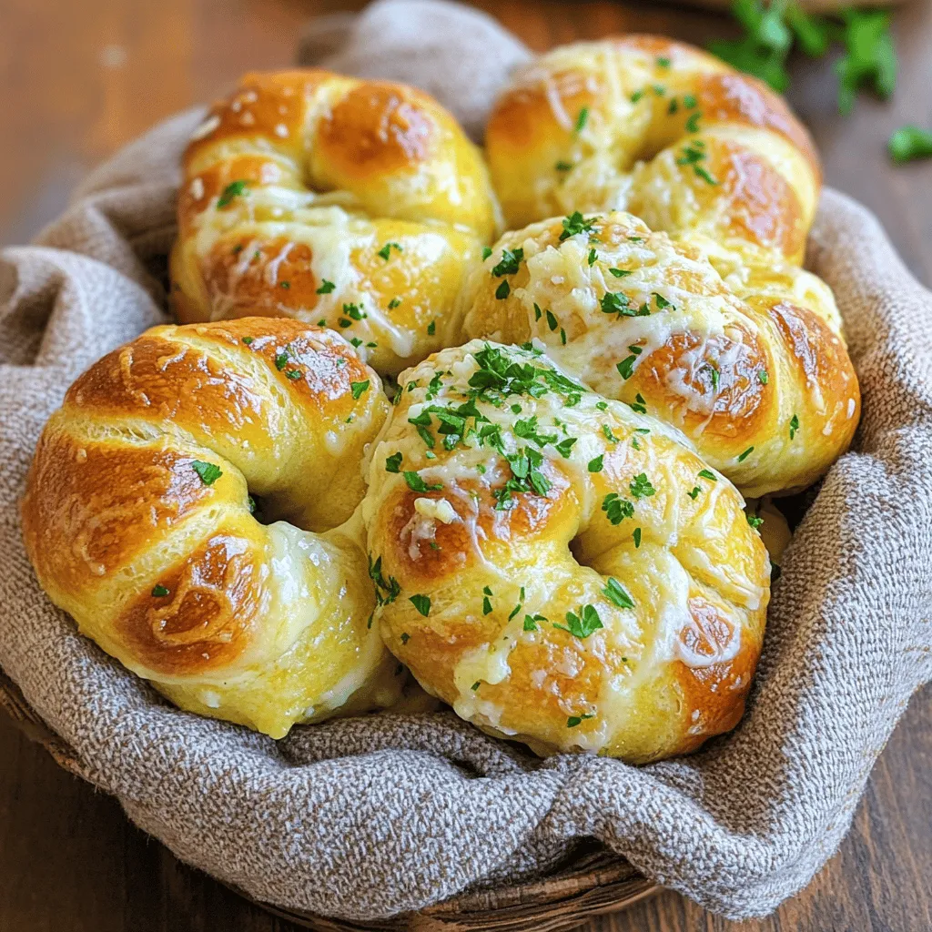 To make Garlic Parmesan Dinner Knots, you need the following simple ingredients: - 2 cups all-purpose flour - 1 packet (2¼ teaspoons) instant yeast - 1 tablespoon sugar - 1 teaspoon salt - ¾ cup warm water (110°F) - 3 tablespoons olive oil - 3 tablespoons unsalted butter, melted - 4 cloves garlic, minced - ¼ cup grated Parmesan cheese - 1 teaspoon dried oregano - Fresh parsley, chopped (for garnish) - Extra Parmesan cheese, for sprinkling These ingredients create a soft dough that rises well. The garlic and Parmesan give these knots a rich flavor. Each bite is a warm hug of taste. You can find the full recipe in the article to guide you through the steps. Remember, fresh ingredients yield the best results! - In a large bowl, combine ¾ cup warm water, 1 tablespoon sugar, and 1 packet of instant yeast. - Let this mixture sit for about 5 minutes. You will see bubbles form, which means the yeast is active. - Now, add 2 cups of flour, 1 teaspoon salt, and 3 tablespoons olive oil to the bowl. - Mix until you have a rough dough. Then, transfer it to a floured surface and knead for about 5-7 minutes. The dough should feel smooth and elastic. - Place the dough in a lightly greased bowl. Cover it with a kitchen towel to keep it warm. - Let it rise for 30-45 minutes, or until it has doubled in size. This step is key for soft knots! - After the dough has risen, punch it down gently to release the air. - Divide it into 12 equal pieces. Roll each piece into an 8-inch rope and tie it into a knot. Place the knots on a baking sheet lined with parchment paper. - For the garlic butter, mix 3 tablespoons melted butter, 4 cloves minced garlic, 1 teaspoon dried oregano, and ¼ cup grated Parmesan cheese in a small bowl. - Brush this mixture generously over the knots. - Preheat your oven to 375°F (190°C) and bake for 15-20 minutes, until they are golden brown. You can find the full recipe detailed above for complete guidance. Kneading the dough is key. It helps develop gluten, which gives the knots their chewy texture. Knead for about 5-7 minutes. You want the dough to feel smooth and elastic. If it sticks to your hands, add a little flour. For proper rising, keep the dough in a warm spot. A closed oven with the light on works great. Cover it with a towel to keep it from drying out. Let it rise until it doubles in size. This usually takes about 30-45 minutes. You can make these knots even tastier with extra herbs and spices. Try adding a pinch of red pepper flakes for heat. Fresh basil or thyme can also bring a new twist. If you want to mix up the cheese, use mozzarella or feta instead of Parmesan. Each cheese adds a different flavor dimension. Serve your garlic Parmesan dinner knots warm. Place them in a basket lined with a cloth napkin to keep them cozy. Drizzle a bit more garlic butter on top for that extra touch. Garnish with fresh parsley for a pop of color. This not only looks good but also adds freshness to every bite. Enjoy your beautiful, tasty knots! {{image_2}} You can easily change a few things in this recipe. If you need gluten-free options, use a gluten-free flour blend. Make sure it has xanthan gum for the best texture. This blend will keep your dinner knots soft and tasty. For vegan options, swap the butter with vegan butter or olive oil. Instead of Parmesan cheese, try using nutritional yeast. It adds a cheesy flavor without any dairy. These simple swaps let everyone enjoy these tasty knots! Want to mix things up? You can add fun ingredients like sun-dried tomatoes or chopped olives. These additions give your knots a burst of flavor. Fresh herbs like basil or rosemary also work great. They bring a fresh taste to each bite. If you want to try different cheese blends, go for it! Mixing mozzarella and feta cheese will create a delicious twist. You can even use cheddar cheese for a richer flavor. Each option adds a new layer of taste, making your dinner knots unique every time! For more details, check out the Full Recipe. To store your garlic Parmesan dinner knots, let them cool first. Place them in an airtight container. This helps keep them fresh. You can refrigerate them for up to three days. If you want to enjoy them later, keep them wrapped well to prevent drying out. To reheat, preheat your oven to 350°F (175°C). Place the knots on a baking sheet. Heat them for about 10 minutes. This will bring back their warm, soft texture. You can also microwave them for about 30 seconds, but they may lose some crispness. To freeze garlic Parmesan dinner knots, let them cool completely. Arrange the knots on a baking sheet in a single layer. Freeze them for about an hour. Once frozen, transfer them to a freezer bag or container. They will last for up to three months. When you’re ready to enjoy them, take out the knots and let them thaw in the fridge overnight. To reheat, follow the same method as above: preheat the oven to 350°F (175°C) and warm them for about 10 minutes. This keeps them soft and tasty. To make garlic Parmesan dinner knots, start with warm water, sugar, and yeast. Let this sit for about five minutes until it is frothy. Then, mix in flour, salt, and olive oil. Knead the dough for about seven minutes until it is smooth. Let it rise in a warm place for 30-45 minutes. Once it has doubled in size, punch it down, divide it, and roll into ropes. Tie the ropes into knots and place them on a baking sheet. Brush with a melted garlic butter mix and bake until golden brown. For the full recipe, refer to the earlier sections. Yes, you can make these knots ahead of time. Prepare the dough and let it rise as usual. After shaping the knots, you can cover them and place them in the fridge for up to 24 hours. This allows the flavors to develop. When you are ready, take them out, let them rise again for about 30 minutes, and then bake. These knots pair well with many meals. You can serve them with marinara sauce for dipping. They also go great with soup or salad. Try them alongside pasta dishes or grilled meats, too. Their rich garlic flavor complements a variety of meals. After baking, the knots can last for about two days at room temperature. Store them in an airtight container to keep them fresh. If you want them to last longer, you can refrigerate them for up to a week. To reheat, simply warm them in the oven for a few minutes. You learned how to make garlic Parmesan dinner knots from scratch. We covered key ingredients and step-by-step instructions. You now know tips for perfect texture and flavor. We explored fun variations and storage options as well. Overall, these knots are easy to make and delicious. They are great for any meal or snack. With practice, you can impress your friends and family. Enjoy making these tasty treats!