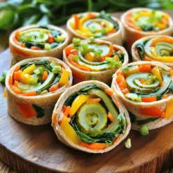 To make the perfect pickle veggie pinwheels, gather these simple ingredients. Each one plays a key role in creating tasty, colorful snacks. - 4 large whole wheat tortillas - 8 ounces cream cheese, softened - 2 tablespoons ranch seasoning mix - 1 cup mixed bell peppers, finely chopped (red, yellow, and green) - 1 cup shredded carrots - 1 cup dill pickles, finely chopped - 1/2 cup fresh spinach, chopped - 1/4 cup chopped green onions These ingredients blend well together. Whole wheat tortillas provide a hearty base. Cream cheese adds a creamy, rich flavor. The ranch seasoning gives a tangy kick. Fresh veggies add crunch and color. You can mix and match the vegetables based on what you like. Try adding cucumbers or avocados for a fun twist. Each bite will be a burst of flavor. Check out the Full Recipe for all the details on making these pinwheels. To start, grab a medium mixing bowl. Add 8 ounces of softened cream cheese. Then, sprinkle in 2 tablespoons of ranch seasoning mix. Use a spatula to mix these two ingredients together. Keep mixing until the cream cheese is smooth. This mix gives a tasty, creamy base for your pinwheels. Now, take a large whole wheat tortilla. Lay it flat on a clean surface. Spread a generous layer of your cream cheese mixture across the tortilla. Make sure to cover it evenly. Next, add a layer of chopped mixed bell peppers, shredded carrots, chopped dill pickles, chopped spinach, and green onions. Spread these ingredients evenly over the cream cheese. Starting at one edge, roll the tortilla tightly into a pinwheel shape. Be gentle to keep the filling inside. Repeat this step with the remaining tortillas and filling. Once rolled, place them in the fridge for at least 30 minutes. This helps the pinwheels firm up. After chilling, take the tortillas out of the fridge. Use a sharp knife to slice them into 1-inch thick pinwheels. Arrange these colorful pinwheels on a platter. They will look beautiful and inviting. You can serve them as a fun snack or appetizer. For the full recipe, check the details above. To get a good roll, start with soft tortillas. If they are cold, warm them slightly. Place your filling near one edge. Spread it evenly but leave some space at the edges. This helps when you roll. Tightly roll the tortilla from the filled edge. Use your hands to keep it snug. If it feels loose, your pinwheel may fall apart later. These pinwheels shine on any plate. Arrange them on a large platter for a party. You can cut them into bite-sized pieces for easy eating. Pair your pinwheels with dips like ranch or hummus. Serve fresh veggie sticks alongside them for a colorful look. They also work well as a fun lunch option for kids. Feel free to mix up the flavors. Try different cheeses, like goat cheese or feta, for a twist. You can swap out veggies too. Add avocado for creaminess or jalapeños for heat. If you want a tangy taste, use pickled jalapeños. For a fresher flavor, sprinkle in some herbs like dill or cilantro. Check out the Full Recipe for even more ideas on enhancing these tasty snacks. {{image_2}} You can change the veggies in your pickle veggie pinwheels to fit your taste. Try adding sliced cucumbers for crunch or shredded zucchini for extra nutrients. You can also swap the ranch seasoning for taco seasoning for a fun twist. Mix and match your favorite veggies, like cherry tomatoes or olives, to create new flavors. To make these pinwheels gluten-free, use gluten-free tortillas. For a vegan version, replace cream cheese with a vegan cream cheese alternative. You can also try hummus for a tasty spread. Use fresh veggies like avocados or roasted red peppers to keep it rich and satisfying. These swaps ensure everyone can enjoy this fun snack. Seasonal ingredients can add a fresh touch to your pinwheels. In summer, add fresh basil and sun-dried tomatoes for a burst of flavor. In fall, try roasted butternut squash and sage for a warm, comforting taste. In winter, mix in kale or roasted root veggies for a hearty option. The seasons offer great choices to keep your pinwheels exciting. For the full recipe, check out the details above! To keep your pickle veggie pinwheels fresh, store them in an airtight container. Wrap each pinwheel in plastic wrap or foil before placing them in the container. This method helps prevent them from drying out. Make sure to keep them in the fridge. The cool air will help maintain their flavor and texture. You can freeze pickle veggie pinwheels for later use. To do this, wrap each pinwheel tightly in plastic wrap. Place the wrapped pinwheels in a freezer-safe bag or container. They can last up to three months in the freezer. When you're ready to eat them, simply thaw them in the fridge overnight. Pickle veggie pinwheels stay fresh in the fridge for about 3 to 5 days. If you want to reheat them, do it gently. Use a microwave on low power for about 10-15 seconds. This way, you keep the filling creamy without making the tortillas tough. For best taste, serve the pinwheels cold or at room temperature. Enjoy your tasty snack anytime! To make Pickle Veggie Pinwheels, you need simple steps. First, mix cream cheese and ranch seasoning until smooth. Then, spread this mix on a tortilla. Next, add your veggies, like bell peppers, carrots, and pickles. Roll the tortilla tightly into a pinwheel shape. Chill it for 30 minutes, then slice into pieces. You can find the Full Recipe above for more details. Yes, you can use different tortillas. Flour tortillas taste great too. Corn tortillas work well, but they may crack. You can also try spinach or tomato tortillas for a fun twist. Just make sure they are large enough to hold your fillings. Pinwheels pair well with many dips. Here are some tasty options: - Ranch dressing - Hummus - Salsa - Guacamole - Spinach dip These dips add flavor and fun to your snack. Enjoy mixing and matching! In this post, we explored how to make tasty veggie pinwheels. We started with key ingredients, like whole wheat tortillas and cream cheese. Then, I shared step-by-step instructions to prepare, assemble, and serve these snacks. I also included tips for perfect rolls, flavor ideas, and storage options. These pinwheels are simple and fun for everyone. Try different ingredients to find your favorite combination. Enjoy creating and sharing these tasty bites!