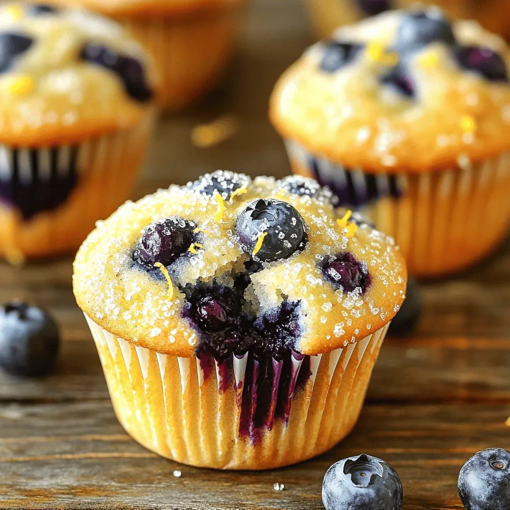 - 1 cup plain Greek yogurt - 2 large eggs - 1/2 cup granulated sugar - 1/4 cup vegetable oil - Zest of 1 lemon - 2 tablespoons lemon juice - 1 1/2 cups all-purpose flour - 1 teaspoon baking powder - 1/2 teaspoon baking soda - 1/4 teaspoon salt - 1 cup fresh blueberries - Optional: 1 tablespoon coarse sugar for topping These simple ingredients work together to create the best muffins. The Greek yogurt gives the muffins a moist texture and adds protein. The eggs help the muffins rise, while the sugar adds sweetness. The lemon zest and juice bring a bright, fresh flavor. Fresh blueberries burst with juice in every bite. You can swap Greek yogurt for dairy-free yogurt if needed. If you want to cut sugar, try coconut sugar or stevia. These small changes keep the muffins tasty and healthy. Greek yogurt is full of protein and probiotics. It helps with digestion and keeps you full longer. Blueberries are low in calories and packed with vitamins. They are rich in antioxidants, which are good for your heart. Lemons add vitamin C and help boost your immune system. These muffins are not just delicious; they are good for you too! For the Full Recipe, check the main article to enjoy baking these treats. 1. Preheat your oven to 375°F (190°C). Line a muffin tin with paper liners or grease it well with cooking spray. This step ensures your muffins come out easily and have a nice shape. 2. In a large bowl, mix the wet ingredients. Whisk together 1 cup of plain Greek yogurt, 2 large eggs, 1/2 cup of granulated sugar, 1/4 cup of vegetable oil, the zest of 1 lemon, and 2 tablespoons of lemon juice. Blend until smooth. This mixture adds moisture and flavor to your muffins. 1. In another bowl, mix the dry ingredients. Combine 1 1/2 cups of all-purpose flour, 1 teaspoon of baking powder, 1/2 teaspoon of baking soda, and 1/4 teaspoon of salt. This mix gives structure and helps the muffins rise. 2. Gradually add the dry mixture to the wet ingredients. Stir gently until just combined. A few lumps are okay. Overmixing can make the muffins tough. Next, fold in 1 cup of fresh blueberries. This adds sweetness and a burst of flavor in every bite. 1. Divide the batter evenly among the muffin cups. Fill each about 2/3 full. If you want a crunchy top, sprinkle 1 tablespoon of coarse sugar on each muffin before baking. 2. Bake in the preheated oven for 18-20 minutes. To check for doneness, insert a toothpick into the center of a muffin. If it comes out clean, your muffins are ready. 3. Once baked, remove the muffins from the oven. Let them cool in the tin for 5 minutes. After that, transfer them to a wire rack to cool completely. Enjoy the delightful aroma of your freshly baked Blueberry Lemon Yogurt Muffins! For the complete recipe, check out the [Full Recipe]. - Avoiding overmixing: Mix your batter gently. Stir until just combined. Overmixing makes muffins tough. A few lumps in the batter are okay. This keeps your muffins soft and fluffy. - Ensuring even baking: Place your muffin tin in the center of the oven. This allows hot air to circulate evenly. Also, rotate the tin halfway through baking. This helps all muffins brown equally. - How to serve the muffins: Serve warm for the best taste. Place them on a nice plate to show off their golden tops. You can also add a small dish of butter or cream cheese on the side. - Garnishing tips: Dust muffins with powdered sugar for a sweet touch. You can also sprinkle lemon zest on top for added flavor and color. This makes them look even more inviting. - Best storage practices: Store your muffins in an airtight container. Keep them at room temperature for up to three days. For longer storage, use the fridge or freezer. - Reheating suggestions: Warm muffins in the microwave for about 10-15 seconds. This brings back their soft texture. You can also reheat in an oven at 350°F for about 5 minutes. Enjoy them fresh! {{image_2}} You can make these blueberry lemon yogurt muffins even more fun! Try adding nuts or seeds for a nice crunch. Chopped walnuts or sunflower seeds work great. You can also swap the blueberries for other fruits. Raspberries or cranberries will add a new twist. Each fruit brings its own unique flavor, making your muffins special. If you need a gluten-free option, use almond or coconut flour. Both work well and give a different taste. For those who follow a vegan diet, replace eggs with flaxseed meal or applesauce. Use plant-based yogurt instead of Greek yogurt. These swaps keep the muffins tasty and moist. Seasonal fruits can make your muffins shine year-round. In summer, add some fresh peaches or strawberries. In fall, try diced apples or pumpkin puree. Using flavored yogurts, like vanilla or lemon, can also enhance the taste. Each season offers fresh options to explore. For the full recipe, check out the Blueberry Lemon Yogurt Muffins section! To make your blueberry lemon yogurt muffins shine, pair them with delightful drinks. Here are a few great options: - Fresh orange juice - Hot coffee or tea - Iced herbal tea You might also want to add some tasty side dishes or spreads: - Cream cheese spread - Honey or maple syrup - Fresh fruit salad These pairings complement the muffins' sweet and tangy flavors. Blueberry lemon yogurt muffins are perfect for many occasions. They work well for breakfast or brunch with friends and family. Serve them warm, and everyone will enjoy them. They also make ideal snacks for kids. Pack them in lunch boxes for school or serve them at gatherings. Kids love the fruity taste, and you can feel good about giving them a wholesome treat. How you serve your muffins can make a big difference. Use creative serving platters to display them. A colorful cake stand can add a fun touch. You can also arrange the muffins in a basket. Line the basket with a bright cloth. This simple trick makes the muffins look even more inviting. For a special touch, sprinkle some coarse sugar on top of the muffins before serving. This adds a nice crunch and looks great too. These ideas will help you serve your blueberry lemon yogurt muffins in style. If you want to try making these tasty muffins yourself, check out the Full Recipe. Can I freeze Blueberry Lemon Yogurt Muffins? Yes, you can freeze these muffins. Wrap them tightly in plastic wrap and then place them in a freezer bag. They will stay fresh for about three months. When ready to eat, simply thaw them in the fridge or microwave. How long do the muffins stay fresh? These muffins stay fresh for about three days at room temperature. To keep them longer, store them in the fridge for up to a week. Can I use frozen blueberries instead? Yes, frozen blueberries work well! Just fold them into the batter without thawing. This helps keep the muffins moist and colorful. Why are my muffins dense? Dense muffins can happen if you overmix the batter. Mix the wet and dry ingredients just until combined. Also, check if your baking powder and baking soda are fresh. Old leavening agents can cause density issues. How can I fix dry muffins? If your muffins come out dry, try adding a bit more yogurt next time. You can also reduce the baking time slightly. Make sure to check doneness with a toothpick. How to ensure perfect muffin tops? To get nice, high muffin tops, fill the cups about two-thirds full and bake them at a higher temperature for the first five minutes. This helps them rise quickly. What to do if muffins stick to the pan? If your muffins stick, ensure you grease the pan well or use paper liners. Let them cool in the pan for a few minutes before removing them. This can help them release easier. This post covered the key ingredients for Blueberry Lemon Yogurt Muffins. You learned about ingredient substitutions, nutritional benefits, and step-by-step instructions. We shared tips for baking and storage, plus serving suggestions for any occasion. As you bake, remember that creativity is key. Don't be afraid to try new flavors or techniques. Enjoy the process and share your delicious muffins with family and friends!