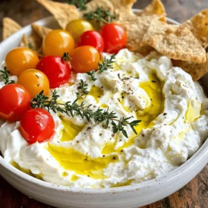 - 1 cup feta cheese, crumbled - 1/2 cup cream cheese, softened - 1/4 cup Greek yogurt These three ingredients form the base of the whipped feta dip. Feta cheese gives it a rich, tangy taste. Cream cheese adds a smooth, creamy texture. Greek yogurt brings a bit of tang and lightness. Together, they create a wonderful blend that makes your dip stand out. - 2 tablespoons olive oil - 1 tablespoon lemon juice - 2 cloves garlic, minced You can add these optional ingredients to enhance the dip. Olive oil adds richness, making the dip silkier. Lemon juice gives a bright, fresh note. Minced garlic adds a punch of flavor. These ingredients are not required, but they boost the taste and add depth. - 1 teaspoon fresh thyme leaves (or 1/2 teaspoon dried) - Salt and pepper to taste - Optional toppings: cherry tomatoes, olives, or fresh herbs Seasonings make your dip pop. Fresh thyme adds an earthy note. Salt and pepper bring out all the flavors. Toppings like cherry tomatoes or olives add color and crunch. Fresh herbs can brighten the dish, making it more inviting. For the full recipe, check out the Whipped Feta Delight Dip section. Enjoy creating this tasty and simple appetizer! Combining the cheeses First, grab a large mixing bowl. Add 1 cup of crumbled feta cheese, 1/2 cup of softened cream cheese, and 1/4 cup of Greek yogurt. These three cheeses create the base for your dip. Their textures blend well together. Blending process Now, use an electric mixer or a food processor. Blend the cheeses for about 2-3 minutes. You want a creamy and smooth texture. This step is key to making the dip light and airy. Incorporating olive oil and lemon juice Next, add 2 tablespoons of olive oil and 1 tablespoon of lemon juice. These ingredients brighten the flavors. They add richness and zest, making your dip taste fresh. Mixing in garlic and thyme Then, add 2 cloves of minced garlic and 1 teaspoon of fresh thyme leaves. If you use dried thyme, just 1/2 teaspoon will work. Mix everything until it's well combined and fluffy. The garlic and thyme add a lovely aroma and taste. Adjusting seasoning After mixing, taste your dip. Add salt and pepper to your liking. It’s important to get the flavors just right. Don’t be shy about adjusting the seasoning. Serving presentation Transfer the whipped feta dip to a nice serving bowl. If you like, make a small well in the center. Drizzle a bit more olive oil in the well for extra richness. Top with cherry tomatoes, olives, or fresh herbs for a splash of color and flavor. Enjoy this whipped feta dip with pita chips, fresh veggies, or crusty bread for a delightful treat. For the complete recipe, check out the Full Recipe. To get that smooth and creamy dip, choose your blender wisely. I prefer using a food processor. It blends the feta, cream cheese, and yogurt well. If you use a hand mixer, you may not get the same result. For a lusciously creamy dip, blend the cheeses for at least 2-3 minutes. This helps whip air into the mix, giving it that lovely fluffiness. Want to spice things up? Try adding fresh herbs. Basil, dill, or oregano work well. You can also add spices like paprika or a pinch of cayenne for heat. If you want a twist, consider using goat cheese instead of feta. It brings a different taste while still being creamy. When it's time to serve, think about what to dip. Pita chips are a classic choice. Fresh veggies like carrots or cucumbers also pair nicely. If you want to impress, serve it with some crusty bread. For drinks, a crisp white wine or sparkling water complements the dip perfectly. This dip shines at parties and gatherings, making it a crowd favorite. Check out the Full Recipe for more details! {{image_2}} Whipped feta dip is easy to customize. If you want a dairy-free option, try using a plant-based cream cheese. You can also swap feta for a dairy-free feta. This keeps the dip creamy while catering to dietary needs. For alternative flavors, add spices like cayenne pepper for a kick. You can mix in smoked paprika for a savory taste. These changes will give your dip a new twist. To make a Mediterranean-style dip, add chopped sun-dried tomatoes. These add a rich flavor and a burst of color. You can also include sliced olives for a briny touch. Both ingredients bring the essence of the Mediterranean right to your table. If you want to try something different, think about themed variations. You could make a Greek-inspired version by adding oregano and lemon zest. This gives a fresh and zesty note that pairs well with the feta. Seasonal ingredients can elevate your whipped feta dip. In spring, add fresh herbs like basil or dill. These herbs brighten the dip and add a fresh taste. For fall, roasted garlic works wonders. It adds a warm, sweet flavor that complements the rich feta. Just roast the garlic until soft, then blend it into the dip for a cozy twist. These variations make whipped feta dip fun and exciting. Use the full recipe to try out these ideas and create your perfect version! To keep whipped feta dip fresh, store it in an airtight container. This will help keep out air and moisture. Always place it in the fridge right after serving. If you do this, the dip stays good for about 3 to 5 days. Check for any changes in smell or color before eating. If it looks or smells off, it's best to toss it. Can you freeze whipped feta dip? Yes, you can freeze it! However, the texture may change once thawed. To freeze, place the dip in a freezer-safe container. Leave some space at the top for expansion. It can last up to 2 months in the freezer. When you’re ready to eat it, thaw it overnight in the fridge. You can serve whipped feta dip cold or warm. If you prefer it warm, gently reheat it in a saucepan over low heat. Stir it often to avoid burning. You can also microwave it for just a few seconds. Check it often to get the right warmth without cooking it further. Enjoy it with pita chips or fresh veggies! Can I make whipped feta dip ahead of time? Yes, you can make this dip a day in advance. Store it in the fridge. This helps the flavors blend well. Just cover it tightly with plastic wrap. When you're ready to serve, give it a quick stir. It will still taste fresh and delicious. What can I substitute for feta cheese? If you can't find feta, try using goat cheese. It has a similar tangy flavor. You can also use ricotta for a milder taste. Just remember, the texture may change a bit. Adjust other ingredients if needed. What goes best with whipped feta dip? Pita chips are my favorite choice. Fresh veggies like carrots and cucumbers also work well. You can even serve it with crusty bread. The dip's creaminess pairs nicely with these dippers. How to serve it visually appealing? To make it look great, use a nice serving bowl. Drizzle olive oil on top for shine. Adding colorful toppings like cherry tomatoes or herbs makes it pop. Arrange your dippers around the bowl for a nice display. What’s the best way to adjust the dip's creaminess? To change the creaminess, add more cream cheese or Greek yogurt. If it’s too thick, a splash of olive oil helps. Mix well after each addition until you reach your desired texture. How is this dip different from regular feta spreads? This dip is lighter and airier than a regular feta spread. Blending makes it fluffy. The addition of cream cheese and yogurt gives it a unique twist. This mix makes it perfect for dipping and spreading. For more details, check out the Full Recipe. To make the perfect whipped feta dip, gather your main ingredients: feta cheese, cream cheese, and Greek yogurt. Blend them together for a creamy base, then add flavors like olive oil, lemon juice, and garlic. Remember to season well and garnish with fresh herbs and toppings. You can explore variations to suit your taste, from Mediterranean themes to seasonal twists. Store leftovers wisely and consider freezing for later use. This dip is versatile and pairs well with many snacks. Now, you have an easy, delicious dip for any occasion. Enjoy your culinary creation!