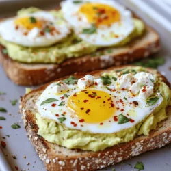 - 100g feta cheese, crumbled - 2 large eggs - 2 slices of whole grain or sourdough bread - 1 ripe avocado, mashed - 1 tablespoon olive oil - 1 teaspoon chili flakes (adjust to taste) - Fresh herbs (such as parsley or dill), chopped for garnish - Optional: 1 tablespoon lemon juice for added freshness, salt, and pepper In this recipe, the main ingredients create a great base for flavor and texture. The crumbled feta cheese gives a creamy and salty taste. The large eggs add protein and richness. I prefer whole grain or sourdough bread for a hearty bite. The ripe avocado brings a smooth texture that complements the other ingredients. The additional ingredients enhance the dish. Olive oil helps to blend the flavors. Chili flakes add a spicy kick, but you can adjust the amount to suit your taste. Fresh herbs like parsley or dill add a bright finish. If you want more zing, lemon juice works well. Don’t forget salt and pepper to season! For the full recipe, check out the complete guide. Start by crumbling 100g of feta cheese into a small bowl. Add 1 tablespoon of olive oil and 1 teaspoon of chili flakes. If you want a bright taste, add 1 tablespoon of lemon juice. Use a fork to mash the mix lightly. It should be spreadable, creamy, and full of flavor. Next, grab your two slices of whole grain or sourdough bread. Toast them until they are golden and crispy. For a crunchier bite, brush the bread with a little olive oil before toasting. You can also grill or broil the bread for a different texture. Just keep an eye on it so it doesn’t burn! Now, let’s cook the eggs. Heat a small amount of olive oil in a non-stick skillet over medium heat. Crack the eggs gently into the skillet. You can cook them sunny-side up or poach them, depending on what you like. Don’t forget to season with a pinch of salt and pepper to bring out the flavor. Once your bread is ready, spread the feta mix on each slice. Be generous! After that, layer on a good amount of mashed avocado. The creaminess of the avocado pairs perfectly with the feta. Finally, place the cooked eggs on top of the avocado layer. For a finishing touch, sprinkle some chopped fresh herbs over the top. You can add more chili flakes if you want extra heat. Enjoy your delicious Viral Feta Egg Toast! For the complete recipe, check out the Full Recipe. To make the best toast, choose your bread wisely. Whole grain or sourdough works great. These types give a nice crunch and flavor. Before toasting, brush your bread lightly with olive oil. This adds crispness and a rich taste. When it comes to eggs, you have options. If you like a soft yolk, cook them sunny-side up. For a hard yolk, let them cook longer until firm. Adjust your cooking time based on how you like your eggs. Keep an eye on them to get just the right texture. Now for the fun part: flavor! You can boost your toast with extra spices. Try adding garlic powder, paprika, or even some fresh lemon zest. Think about what you want on the side as well. A light salad or fresh fruit pairs well. A nice cup of coffee or tea can complete your meal. For more ideas, check out the Full Recipe for combinations that work well together. {{image_2}} You can easily make this dish vegan. Use plant-based feta and tofu instead of eggs. Spread the plant-based feta on toast. Add mashed avocado for creaminess. For bread, choose gluten-free options like almond or coconut flour bread. This way, everyone can enjoy this meal. To add more taste, try roasted vegetables like bell peppers or cherry tomatoes. They bring a sweet, savory touch. You can also add fruits, like sliced figs or peaches, for a sweet twist. For toppings, consider hot sauce or different cheeses, like goat cheese or mozzarella. Each option adds a unique flair to your toast. In summer, add fresh tomatoes and basil for a bright flavor. In fall, use roasted pumpkin and sage for a cozy touch. In winter, toss in some sautéed kale or spinach for warmth. Change the herbs based on what’s fresh. Parsley, dill, or chives can all work well. This keeps the dish exciting all year round. To keep your leftover feta egg toast fresh, store each component separately. Place any remaining feta cheese in an airtight container. For the eggs, let them cool first. Then, store them in a container with a lid. Avocado can brown quickly, so store it in a container with lemon juice to keep it fresh. - Containers for feta: Airtight container or a small glass jar. - Containers for eggs: Small plastic or glass container with a lid. - Containers for avocado: Airtight container with lemon juice. For reheating, you have a few options. The best way to warm up your toast is in the oven. Preheat the oven to 350°F (175°C). Place the toast on a baking sheet and heat for about 5-7 minutes. This keeps the bread crisp. If you prefer, you can also use a microwave. Just heat it for about 30-60 seconds, but the bread may become soft. - Best practice for eggs: Reheat in a non-stick skillet over low heat. - Microwave option: Use a microwave-safe plate and cover it with a paper towel. Leftovers can last for about 3 days in the fridge. Make sure to store them properly, as mentioned above. If you notice any changes in smell or texture, it's best to discard them. Signs of spoilage include a sour smell or mold on the feta or avocado. - Guidelines for leftovers: Store within 2 hours of cooking. - Signs of spoilage: Unpleasant odor, discoloration, or mold. To make a vegan version, replace feta cheese with tofu. Crumble the tofu and mix it with olive oil, lemon juice, and spices for flavor. For eggs, use chickpea flour. Mix chickpea flour with water and seasonings. Cook it in a pan just like scrambled eggs. Yes! You can prep the feta mix and avocado ahead of time. Store them in tight containers in the fridge. Toast the bread and cook the eggs fresh. This keeps everything tasty and bright. Pair this dish with a fresh salad or fruit. Sliced tomatoes or cucumbers add crunch. You can also enjoy it with a smoothie for a complete meal. To control the heat, use fewer chili flakes. If you like it spicy, add more flakes or fresh chili slices. You can also mix in hot sauce for an extra kick. This blog post explored making a tasty feta egg toast with simple steps. We covered ingredients like feta, eggs, and avocado, plus helpful tips for perfecting your dish. You can also try variations like vegan options or new flavors. This recipe is flexible, allowing you to customize it to your taste. Keep your leftovers fresh and enjoy them later. Whether you're cooking for yourself or sharing with friends, this dish makes meals tasty and fun. Dive into the kitchen and create your perfect feta egg toast today!