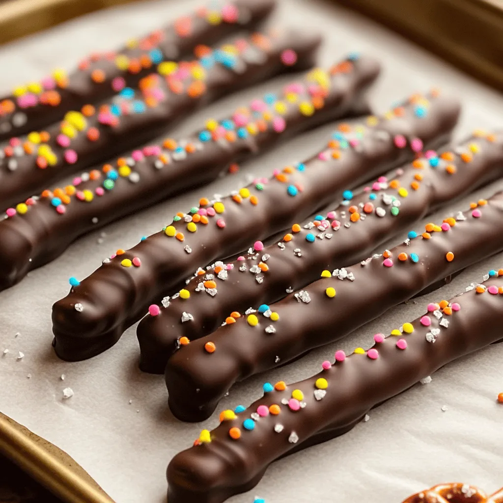- 1 cup pretzel rods - 1 cup dark chocolate chips (or milk chocolate if preferred) - 1 tablespoon coconut oil (optional) The main ingredients for chocolate dipped pretzel rods are simple. You need pretzel rods and chocolate chips. I prefer dark chocolate for a rich taste, but milk chocolate works too. The coconut oil is optional. It helps make the chocolate smooth when melted. - 1/4 cup colorful sprinkles or crushed nuts - Sea salt flakes Garnishes can make your treat pop! I love using colorful sprinkles for fun. Crushed nuts add a nice crunch. A sprinkle of sea salt gives a great sweet and salty mix. You can choose what you like best! For the full recipe, check out the instructions later in this article. Start by preparing your workspace. Grab a baking sheet and line it with parchment paper. This paper will keep the pretzel rods from sticking. It makes cleanup easy too. Make sure to have enough space for all the rods you’ll dip. Next, take a microwave-safe bowl. Add the dark chocolate chips and the coconut oil if you want. The coconut oil helps the chocolate get smooth. Microwave the bowl for 30 seconds at a time. After each interval, take it out and stir. This step is important for a nice, smooth texture. Keep microwaving and stirring until the chocolate melts completely. Now for the fun part! Take each pretzel rod and dip it into the melted chocolate. Aim to cover about two-thirds of the rod. Make sure to hold it at an angle. This way, you can get an even coat. After dipping, let the excess chocolate drip back into the bowl. This will keep the pretzels from being too messy. If you want to add sprinkles or nuts, do it right away. Dip the wet chocolate part into the toppings or sprinkle them on top. Once you finish, carefully place the dipped pretzel rods on the lined baking sheet. If you like, sprinkle a little sea salt over each rod for an extra tasty twist. After dipping all the rods, put the baking sheet in the fridge. Let them chill for about 30 minutes to set the chocolate. This step is crucial for a great bite! Enjoy your delicious chocolate-dipped pretzel rods that are sure to impress! For the full recipe, check out the instructions above. To get smooth chocolate, I use coconut oil. It helps the chocolate flow better. This makes it easier to dip the pretzel rods. If you skip the oil, the chocolate may not coat as nicely. For melting chocolate, I have a perfect microwave method. I place the chocolate chips in a microwave-safe bowl. I heat them for 30 seconds at a time. After each interval, I stir well. This method avoids burning the chocolate. It will turn smooth and shiny if done right. Timing is key when adding toppings. You should sprinkle them right after dipping. If you wait too long, the chocolate will set. This means the toppings won’t stick well. To get an even coat, dip the pretzel rod about two-thirds deep. Then, gently shake off extra chocolate. This helps create a nice, even layer. For serving, I love using a decorative platter. You can arrange the pretzel rods in fun patterns. This makes them look festive and inviting. If you want to gift them, try cellophane bags. You can tie them with a pretty ribbon. This adds a nice touch. Friends and family will love receiving these sweet treats! {{image_2}} You can use various types of chocolate for your pretzel rods. Dark chocolate adds a rich taste. It contrasts well with the salty pretzel. Milk chocolate brings a creamy sweetness. This is a favorite for kids. White chocolate offers a smooth and sweet flavor. Each type gives a unique twist to your snack. You might want to mix chocolates too. Half dark and half white works great. This gives a beautiful look. It also creates a fun flavor. The fun part is choosing toppings! You can use many flavors and textures. Chopped nuts add crunch. Almonds or peanuts work well. Shredded coconut gives a tropical feel. Crushed candies like Oreos or M&Ms can make your pretzels pop. You can also try colorful sprinkles for a festive touch. This makes them great for parties or gifts. Celebrate with themed decorations! For Halloween, use orange and black sprinkles. In winter, add red and green for the holidays. You can drizzle white chocolate on top for a snowy look. For Valentine’s Day, use pink sprinkles or heart-shaped candies. This makes your pretzel rods perfect for sharing. Each season brings a chance to get creative with your treats! For the full recipe, check out the section above. To keep your chocolate dipped pretzel rods fresh, store them in an airtight container. This helps prevent moisture from ruining the chocolate. Choose a container that fits the rods nicely. A tin or a plastic box works well. For best taste and texture, eat the pretzel rods within two weeks. They will stay good, but the chocolate may lose its shine over time. If you want to store them longer, freezing is a great option. First, place the pretzel rods in a single layer on a baking sheet. Freeze them for about one hour. This way, the chocolate sets well. After freezing, wrap each pretzel rod in plastic wrap. Make sure they are tightly sealed. Then, put them in a freezer-safe bag or container. Label the bag with the date. Frozen chocolate dipped pretzel rods can last for up to three months. When you’re ready to eat them, simply thaw them in the fridge for a few hours. Enjoy your treat whenever you like! Chocolate-dipped pretzel rods can last about 1 to 2 weeks. To keep them fresh, store them in an airtight container. Make sure to place parchment paper between layers to avoid sticking. Avoid warm places, as heat can melt the chocolate. Yes, you can make chocolate-dipped pretzel rods ahead of time. Prepare them a few days before your event. After dipping, let them cool and set completely. Then, store them as mentioned above. This way, they stay tasty and look great when it's time to serve. You can find pre-made chocolate-dipped pretzel rods at many stores. Check local bakeries or specialty shops. Online retailers also offer a range of options. When buying, read reviews to ensure quality. Freshness is key to enjoying these treats. Yes, there are gluten-free pretzel rod options. Look for brands that specifically label their products as gluten-free. You can also make your own using gluten-free flour. This way, everyone can enjoy these delightful snacks without worry. In this blog post, we explored how to make tasty chocolate-dipped pretzel rods. You learned the main ingredients, tips for melting the chocolate, and how to dip pretzels evenly. We also looked at fun variations and storage tips to keep them fresh. Now, you have all the tools to create your own delicious snacks. Enjoy sharing them or keeping them for yourself. Happy dipping!