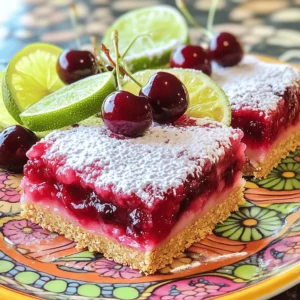 To make Cherry Limeade Bars, you need these simple ingredients: - 1 cup graham cracker crumbs - 1/2 cup unsalted butter, melted - 1 cup granulated sugar - Zest of 2 limes - 1/2 cup fresh lime juice (about 4 limes) - 2 cups fresh or frozen cherries, pitted and chopped - 3 large eggs - 1/4 teaspoon salt These ingredients come together to create a burst of flavor. The graham cracker crust gives a nice crunch, while the cherry and lime mix adds freshness. If you want to change things up, here are some easy swaps: - Use coconut crumbs instead of graham crackers for a tropical twist. - Substitute margarine for butter to make it dairy-free. - Try lemon juice instead of lime for a different zing. - Replace granulated sugar with honey or agave for a natural sweetener. These swaps keep the spirit of the recipe while letting you cater to your taste. Garnishes can make your bars look special. Here are some ideas: - Dust with powdered sugar for a sweet finish. - Add lime slices on top for a pop of color. - Use whole cherries for a fun touch. - Serve with whipped cream for extra creaminess. These little extras can make your Cherry Limeade Bars even more enjoyable. Just remember to have fun with it! For the full recipe, check the details above. To start, gather your ingredients. You will need graham cracker crumbs, butter, sugar, limes, cherries, eggs, and salt. Preheat your oven to 350&deg;F (175&deg;C). Grease an 8x8 inch baking pan or line it with parchment paper. This helps with easy removal later. In a medium bowl, mix the graham cracker crumbs and melted butter. Stir until all crumbs are wet. This mixture makes the crust. Press it firmly into the bottom of your prepared pan. Bake this crust for about 10 minutes. You want it lightly golden. Once done, take it out and let it cool. Now, let's make the filling. In another bowl, whisk together sugar, lime zest, lime juice, eggs, and salt. Mix well until everything blends. Next, fold in the chopped cherries. Do this gently to keep the cherries intact. Pour this mixture over the cooled crust. Bake for another 25-30 minutes. You will know it's done when the center is set, and the edges puff slightly. After baking, remove the pan from the oven. Let it cool to room temperature. Once cooled, cover it and refrigerate for at least 2 hours. This helps the bars set properly. After chilling, cut the bars into squares. For a nice touch, dust with powdered sugar before serving. Serve them on a colorful plate with lime slices and whole cherries for a fun look. Enjoy your Cherry Limeade Bars! For the complete recipe, check out the Full Recipe section. To make the best Cherry Limeade Bars, focus on the crust. Use fresh graham cracker crumbs for a crunchy base. Aim for a golden color when baking the crust. This adds flavor and texture. When mixing the filling, combine the sugar and lime zest well. This step releases oils from the zest, boosting the lime flavor. Fold in the cherries gently to keep them whole. This keeps your bars looking great and tasting fresh. Let the bars chill fully in the fridge. This step helps them set up nicely. One common mistake is overbaking the bars. Check them often to avoid a dry texture. Another mistake is not cooling the crust before adding the filling. If you skip this, the filling can become runny. Make sure to use fresh cherries when possible. Frozen cherries can make the filling watery. Also, do not skip the salt in the filling. Salt enhances the sweet and tart flavors of the lime and cherry. For these bars, you need a few key tools. A good mixing bowl helps combine the ingredients well. A whisk is essential for mixing the eggs and sugar smoothly. Use a measuring cup for precise lime juice and sugar. A sharp knife is important for cutting the bars into even squares. Finally, a baking pan, preferably 8x8 inches, ensures even cooking. You can find a full recipe for Cherry Limeade Bars to guide you as you bake. {{image_2}} You can change the fruit in Cherry Limeade Bars for fun twists. Instead of cherries, try using blueberries, raspberries, or diced strawberries. Each fruit adds its own flavor and color. Blueberries give a sweet burst, while raspberries add a nice tartness. You can even mix two or more fruits for a colorful treat. Just make sure to chop the fruit small so it mixes well. Citrus zest can change the whole flavor of the bars. Instead of lime zest, use lemon or orange zest. Lemon zest offers a bright taste that pairs well with the sweetness of the fruit. Orange zest adds a sweet and fragrant note. You can also mix citrus zests for a unique flavor. Just keep the zest amount the same to balance the taste. You can make these bars gluten-free and vegan easily. For a gluten-free crust, use gluten-free graham crackers or ground almonds. Replace the butter with coconut oil or vegan butter. To make it vegan, use flax eggs instead of regular eggs. Mix one tablespoon of ground flaxseed with three tablespoons of water and let it sit for a few minutes. This mix works great as a binder, just like eggs. These swaps help everyone enjoy the deliciousness of Cherry Limeade Bars. For the full recipe, check out the detailed instructions. To keep your Cherry Limeade Bars fresh, place them in an airtight container. Make sure to layer parchment paper between the bars. This step prevents sticking. Store them in the fridge for best results. They will stay fresh and tasty for up to five days. You can freeze these bars for later enjoyment. First, let the bars cool completely. Then, cut them into squares. Wrap each square in plastic wrap tightly. Next, place the wrapped bars in a freezer-safe bag. They can last up to three months in the freezer. When you are ready to eat, thaw them in the fridge overnight. Cherry Limeade Bars taste best within the first few days. After that, they can lose some flavor and texture. For maximum freshness, always store them in the fridge. If you notice any change in smell or appearance, it is best to discard them. Enjoy these vibrant bars when they are fresh for the best experience! Cherry Limeade Bars are a sweet and tart dessert. They feature a graham cracker crust. The filling has fresh cherries and lime juice. These bars are bright, refreshing, and perfect for warm days. They bring a fun twist to classic lemon bars. Yes, you can make Cherry Limeade Bars ahead of time. They taste even better after chilling in the fridge. I recommend making them a day before your event. This way, they are ready to serve when you need them. Just keep them covered for freshness. Cherry Limeade Bars pair well with many treats. You can serve them with whipped cream or vanilla ice cream. Fresh fruit or a scoop of sorbet also works well. For a drink, try serving them with iced tea or lemonade. You can tell when the bars are done by checking the center. It should be set and not jiggly. The edges might puff up slightly. A light golden color around the edges is also a good sign. Let them cool completely before cutting. You can use bottled lime juice if needed. However, fresh lime juice gives a better taste. Fresh juice has a bright flavor that is hard to beat. If you use bottled juice, choose one that is 100% lime juice for the best results. Check the label for any added sugars. For the full recipe, check the earlier section. You learned how to make Cherry Limeade Bars by reviewing the key steps and ingredients. You found ways to customize the recipe, avoid mistakes, and choose the best tools. Now, you know how to store leftovers and keep them fresh. Cherry Limeade Bars are fun to make and share. With this guide, you're ready to bake some delicious treats. Enjoy the process and let your creativity shine through!