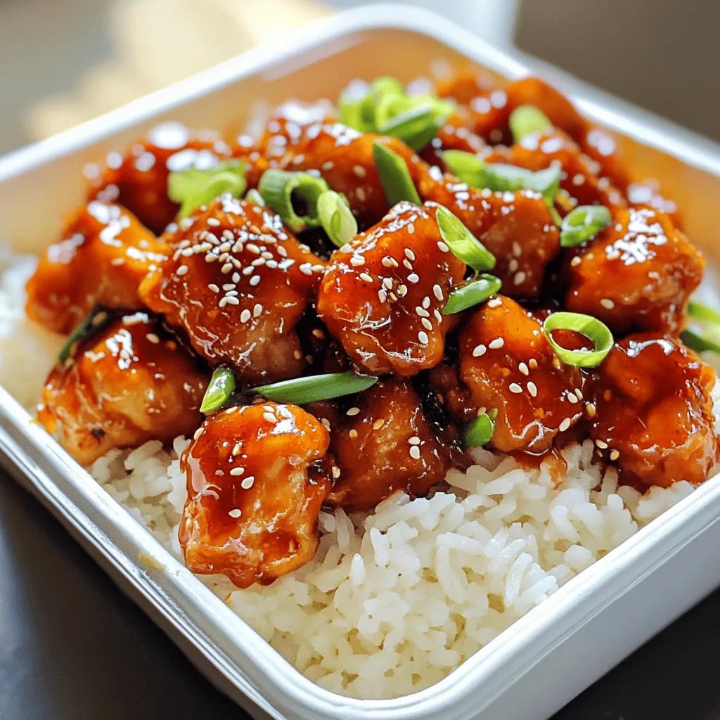 - 1 lb boneless, skinless chicken thighs or breasts - 1/4 cup Sriracha sauce - 1/4 cup honey - 2 tablespoons soy sauce (low sodium) - 2 cloves garlic, minced - 1 tablespoon fresh ginger, grated - 1 tablespoon rice vinegar - 1 tablespoon sesame oil - 1/2 teaspoon black pepper - 1/4 cup vegetable oil (for frying) - 2 green onions (for garnish) - Sesame seeds (for garnish) To make Sriracha honey chicken, start with your main ingredients. The chicken is the star here. I prefer thighs for juiciness. You will need Sriracha sauce for heat and honey for sweetness. This combo creates a rich flavor. Next, let's prepare the marinade. Combine soy sauce, garlic, and ginger. These add depth and aroma. The soy sauce gives umami, while garlic and ginger bring a fresh kick. Mix them well before adding the chicken. Let it sit in the fridge for at least 30 minutes. Longer marinating means more flavor. For cooking, rice vinegar and sesame oil come into play. They add tanginess and a nutty taste. Black pepper gives a subtle warmth. You will fry the chicken in vegetable oil. This makes the outside crispy and golden. Don't forget the garnishes! Green onions and sesame seeds add color and texture. They make the dish look inviting and tasty. For all the details, check out the Full Recipe to guide you through this fun cooking adventure! First, grab a mixing bowl. Combine the following ingredients: - 1/4 cup Sriracha sauce - 1/4 cup honey - 2 tablespoons soy sauce - 2 cloves garlic, minced - 1 tablespoon fresh ginger, grated - 1 tablespoon rice vinegar - 1 tablespoon sesame oil - 1/2 teaspoon black pepper Mix these well until you see a smooth blend. Now, it’s time to add the chicken pieces. Toss them in the marinade until fully coated. Cover the bowl and place it in the fridge. Let it marinate for at least 30 minutes. For the best flavor, let it sit for up to 2 hours. Heat 1/4 cup of vegetable oil in a skillet over medium-high heat. Once the oil is hot, take the chicken out of the marinade. Make sure to save that marinade for later. Add the chicken to the skillet in a single layer. Avoid overcrowding the pan. Cook the chicken for about 4-5 minutes on each side. Look for a nice golden brown color. Make sure it reaches an internal temperature of 165°F. Now it's time to add that reserved marinade to the cooked chicken. Stir it in and let it cook for an additional 2-3 minutes. You want that sauce to thicken and cling to the chicken pieces. Once done, take the skillet off the heat. Let the chicken rest for a few minutes before you serve. Enjoy this flavor-packed delight with your favorite sides! For the full recipe and details, check out the [Full Recipe]. To make your Sriracha honey chicken truly special, adjust the Sriracha and honey. If you like it spicy, add more Sriracha. For sweetness, increase the honey. This balance makes a big difference. Marinate the chicken longer for better flavor. Let it soak for one to two hours. This gives the chicken time to absorb all the great tastes. Use a meat thermometer to check if your chicken is done. The chicken should reach 165°F (75°C). This ensures it is safe to eat. Avoid overcrowding the pan while cooking. If you add too much chicken at once, it will not cook evenly. Cook in batches if needed. This way, each piece gets that perfect golden brown color. Make your dish look great with some simple garnishes. Sliced green onions add a fresh touch. Sprinkle sesame seeds on top for extra crunch. Serve the chicken in a colorful bowl. This not only looks nice but also makes your meal more inviting. {{image_2}} You can easily swap the chicken for tofu. This makes a tasty vegetarian dish. Tofu absorbs flavors well. It works great with the Sriracha honey mix. If you want seafood, try shrimp. Shrimp cooks quickly and adds a nice bite. Pork also makes a great choice. It gives a different flavor profile that many love. For a zesty twist, add lime juice. It brightens the dish and balances the sweetness. You can also add fresh herbs like cilantro or basil. These herbs give a fresh taste that pairs well with the sauce. They add color and depth. Don’t be shy to experiment with other spices too. Baking is a great option if you want a lighter meal. Just place the marinated chicken in a dish and bake. This method keeps the chicken juicy. Grilling is another fun way to cook this dish. It adds a smoky flavor that enhances the Sriracha honey blend. Both methods are easy and keep the flavors intact. For the full recipe, check out the [Full Recipe]. To keep your Sriracha honey chicken fresh, place it in an airtight container. It stays good in the fridge for up to 3 days. Always let it cool before sealing to keep the best taste. You can freeze the cooked chicken and sauce. Use a freezer bag and store it for up to 3 months. Thaw it overnight in the fridge before you reheat. When reheating, use a skillet over low heat. This helps maintain the chicken's texture. If the sauce thickens, just add a splash of water or broth to bring it back to life. You can serve Sriracha honey chicken with: - Steamed rice - Quinoa - A fresh salad These sides balance the spicy and sweet flavors of the dish. Yes, you can prepare and marinate the chicken ahead of time. Just cook it when you are ready to serve. This makes mealtime easier and adds flavor. To make Sriracha honey chicken gluten-free, use gluten-free soy sauce. This small change keeps the dish delicious and safe for those with gluten issues. The spice level can vary. You can adjust it by using more or less Sriracha. This way, you can make it as hot or mild as you like. It's all about your taste! This recipe offers a tasty balance of sweet and spicy flavors. You learned how to marinate chicken with a mix of Sriracha, honey, and spices. Remember to let the chicken rest after cooking for the best sauce. You can customize it by changing proteins or cooking methods. Whether you choose to bake or grill, this dish can fit your taste. Enjoy your Sriracha Honey Chicken with sides like rice or salad. Embrace the fun of cooking and make it your own!