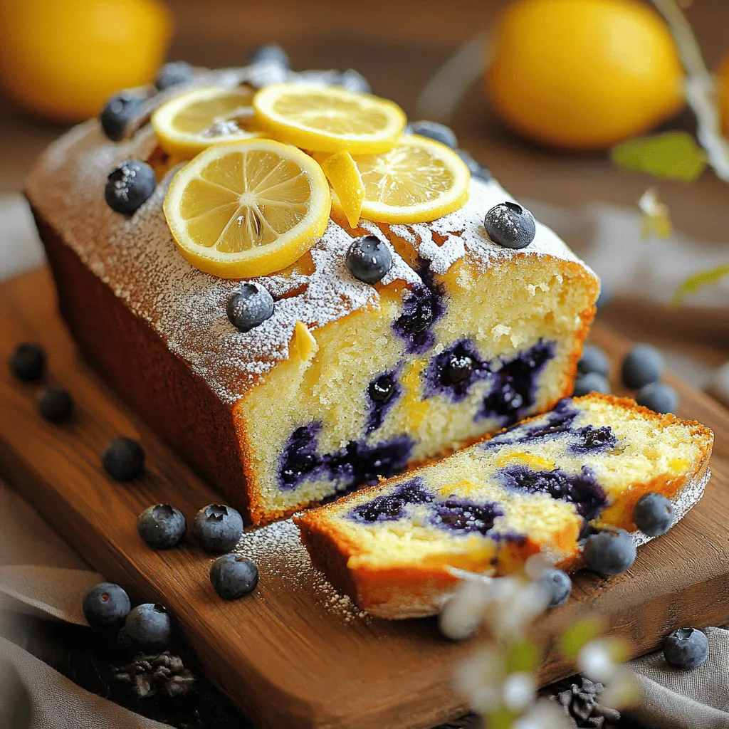 - 1 ½ cups all-purpose flour - 1 teaspoon baking powder - ½ teaspoon baking soda - ¼ teaspoon salt - ½ cup unsalted butter, softened - 1 cup granulated sugar - 2 large eggs - Zest of 1 lemon - 2 tablespoons lemon juice - ½ teaspoon vanilla extract - ½ cup Greek yogurt (plain or vanilla) - 1 cup fresh blueberries (or frozen) - 1 tablespoon additional flour (for tossing blueberries) Gathering the right ingredients is key to a great loaf. Start with all-purpose flour, which gives the loaf a nice structure. Baking powder and baking soda help it rise. A pinch of salt balances the sweetness. Softened unsalted butter adds richness, while sugar makes it sweet and moist. Next, you need two large eggs. They bind everything together. Lemon zest and juice bring a fresh, bright flavor. Vanilla extract enhances the taste. Greek yogurt adds moisture and a slight tang. Finally, you can use fresh blueberries or frozen ones. Tossing them in a little flour keeps them from sinking. This step is simple but very important. - Butter alternatives: If you need a dairy-free option, you can use coconut oil or a vegan butter. - Yogurt options: You can swap Greek yogurt with sour cream or dairy-free yogurt. - Best types of blueberries: Fresh blueberries are best, but frozen ones work too. Just remember to toss them in flour first! These substitutions can help you customize the loaf to fit your needs. Enjoy making your Buttery Lemon Blueberry Loaf! For the full recipe, check out the detailed instructions. Preheating the Oven Start by preheating your oven to 350°F (175°C). This step is key to getting a nice rise and golden crust on your loaf. Preparing the Loaf Pan Next, grab a 9x5-inch loaf pan. Grease it well with butter or cooking spray. You can also dust it with flour or line it with parchment paper. This makes it easy to remove the loaf later. Creaming Butter and Sugar In a large bowl, add the softened butter and sugar. Use an electric mixer to beat them together until the mix is light and fluffy. This should take about 2-3 minutes. It adds air to the batter, which helps the loaf rise. Combining Dry and Wet Ingredients In another bowl, whisk together the flour, baking powder, baking soda, and salt. Gradually add this dry mix to the butter and sugar mix. Alternate this with the Greek yogurt, starting and ending with the flour. Mix until just combined. Avoid overmixing, as this can make the loaf tough. Adding Blueberries Before adding blueberries, toss them in a bit of flour. This helps keep them from sinking in the batter. Fold the blueberries gently into your batter until they are evenly mixed. Baking Time and Temperature Pour your batter into the prepared loaf pan. Smooth out the top if needed. Bake in the preheated oven for 50-60 minutes. Check doneness by inserting a toothpick into the center. It should come out clean. If the top browns too quickly, tent it with aluminum foil. Cooling Tips Once baked, take the loaf out of the oven. Let it cool in the pan for 10 minutes. Then, transfer it to a wire rack to cool completely. This will keep the loaf from getting soggy. To get that perfect moist loaf, start with room temperature ingredients. This helps the butter mix well with sugar. If your butter is too cold, it will not blend smoothly. This can lead to a dense loaf. Another key tip is to avoid overmixing the batter. Mix just until the ingredients combine. Overmixing can make the loaf tough. Gently fold in the blueberries for the best results. Want a stronger lemon taste? Add more lemon zest to the batter. This extra zest gives a fresh, bright flavor. You can also try a simple glaze. A lemon glaze adds a sweet touch. Just mix powdered sugar with a bit of lemon juice. Drizzle it over the cooled loaf for a lovely finish. Be careful with baking time. Overbaking can dry out your loaf. Check it with a toothpick at the 50-minute mark. If it comes out clean, it’s done. Also, make sure to measure ingredients correctly. Using too much flour can change the loaf’s texture. Always level off dry ingredients in your measuring cups. This helps ensure a perfect loaf every time. For the complete recipe, check out the Full Recipe of Buttery Lemon Blueberry Loaf. {{image_2}} You can switch things up with nuts. Adding walnuts or almonds gives a nice crunch. If you want, try different fruits. Cranberries and raspberries work well too. These changes add new flavors and textures. For gluten-free eaters, use gluten-free flour. This will keep the loaf tasty and light. If you prefer vegan options, swap out the eggs. Use flax eggs or applesauce instead. Also, choose a plant-based butter. These tweaks keep the recipe delicious for everyone. Pair your loaf with a hot cup of tea or coffee. The flavors blend perfectly. It makes a great breakfast treat or a sweet dessert. You can enjoy it anytime of the day. For a lovely touch, add a sprinkle of powdered sugar on top. Just serve it on a pretty plate, and you’re all set. For the full recipe, check the earlier section. To keep your loaf fresh, wrap it well. Use plastic wrap or aluminum foil. You can also place it in an airtight container. This will keep it moist and tasty. Store it at room temperature for up to three days. If you want to keep it longer, refrigerate it. This can extend its life to about a week. Freezing is a great option for longer storage. First, let the loaf cool completely. Then, wrap it tightly in plastic wrap. After that, place it in a freezer-safe bag. This helps avoid freezer burn. You can freeze the loaf for up to three months. When you're ready to eat, thaw it in the fridge overnight. For quick thawing, leave it at room temperature for a few hours. The Buttery Lemon Blueberry Loaf lasts about three days at room temperature. If kept in the fridge, it can last a week. Watch for signs it’s gone bad. If you see mold, or if it smells sour, throw it away. Dry or crumbly texture can also mean it’s time to toss it. Always trust your senses when it comes to food safety. Yes, you can use frozen blueberries in this recipe. They will work well and still taste great. Just toss them in a bit of flour before mixing them into the batter. This helps keep them from sinking. The loaf is done when a toothpick inserted into the center comes out clean. You can also look for a golden-brown top. If it browns too fast, cover it with foil. This loaf pairs nicely with tea or coffee. You can also serve it with a dollop of whipped cream or a scoop of vanilla ice cream for a sweet treat. Yes, you can easily double this recipe. Just make sure to use a larger loaf pan or bake two loaves at once. Adjust the baking time as needed. Yes, you can make mini loaves or muffins. Just adjust the baking time to about 20-25 minutes for muffins. Use a toothpick to check for doneness. For the complete instructions and ingredients, refer to the Full Recipe section above. In this blog post, we covered how to make a delicious buttery lemon blueberry loaf. We talked about the ingredients you'll need, perfect mixing techniques, and baking tips. You learned about storing leftovers and variations to try. With these steps, you can bake a tasty treat. Don't be afraid to experiment with flavors or share it with friends. Enjoy your baking journey, and savor every slice of your loaf!