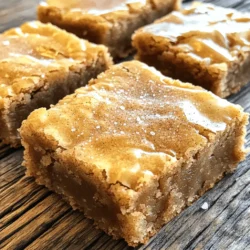 - 1 cup unsalted butter, melted - 1 1/2 cups brown sugar, packed - 2 large eggs - 2 teaspoons vanilla extract - 2 cups all-purpose flour - 1 teaspoon baking powder - 1/2 teaspoon baking soda - 1/2 teaspoon salt - 2 teaspoons ground cinnamon - 1/4 cup granulated sugar (for topping) - Sea salt flakes (for garnish) When baking, precise measurements matter. Use a dry measuring cup for flour and sugar. For the butter, melt it and measure it right after. Brown sugar should be packed tightly into the cup. This ensures you get the right sweetness and texture. Eggs should be large and at room temperature for better mixing. If you need to swap ingredients, there are great options. Instead of unsalted butter, you can use coconut oil for a dairy-free treat. Light brown sugar can replace dark brown sugar if needed; just note it may change the flavor slightly. For a gluten-free version, substitute all-purpose flour with a 1:1 gluten-free flour blend. If you are out of eggs, use a flaxseed meal or unsweetened applesauce as a binder. Each alternative can create a unique twist on the blondies. Check out the Full Recipe for more details! Start by preheating your oven to 350°F (175°C). This helps the blondies cook evenly. Next, grab a 9x13 inch baking pan. Grease it with non-stick spray or line it with parchment paper. This will keep the blondies from sticking. It's key for easy removal later. In a large mixing bowl, combine 1 cup of melted butter and 1 1/2 cups of packed brown sugar. Mix until it looks smooth and glossy. Then, add in 2 large eggs. Add them one at a time. Stir well after each egg. Finally, mix in 2 teaspoons of vanilla extract for flavor. This makes your base rich and tasty. In a separate bowl, whisk together 2 cups of all-purpose flour, 1 teaspoon of baking powder, 1/2 teaspoon of baking soda, 1/2 teaspoon of salt, and 2 teaspoons of ground cinnamon. This blend creates the right texture. Gradually add this dry mix to the wet ingredients. Stir until just combined. Don’t overmix. You want a thick and chewy batter. Pour the batter into your prepared pan. Spread it out evenly for uniform baking. In a small bowl, mix 1/4 cup of granulated sugar with the remaining 1 teaspoon of cinnamon. Sprinkle this over the batter. This gives a sweet crust on top. Bake for 23-25 minutes. Check for light golden edges and moist crumbs on a toothpick. Remove the pan and cool for about 15 minutes. Cut into squares and enjoy your delicious blondies. For an extra kick, sprinkle sea salt flakes on top. For the full recipe, please refer to the previous section. To get that perfect chewy texture, use brown sugar. Brown sugar holds moisture well. This makes your blondies soft and chewy. Don't overmix the batter. When you combine wet and dry ingredients, mix just until you see no flour. Overmixing can create a tough texture. Also, make sure to use melted butter. It helps to keep the blondies moist and chewy. One big mistake is baking too long. Keep an eye on your blondies while they bake. They should be lightly golden around the edges. A toothpick test is key. If it comes out with a few moist crumbs, they are done. Another mistake is not letting them cool properly. Letting them cool in the pan for about 15 minutes helps them set. This makes cutting them easier and keeps them chewy. These blondies are great on their own, but you can elevate them! Top them with sea salt flakes for a sweet and salty combo. Serve warm with a scoop of vanilla ice cream for a special treat. You can also pair these with a glass of milk or coffee. They make a fun dessert for any occasion. For more ideas, check the Full Recipe for inspiration! {{image_2}} You can easily change the flavor of your Ultra Chewy Snickerdoodle Blondies. Try adding nuts like walnuts or pecans for a crunchy twist. Chocolate chips also work great. A half cup of chocolate chips mixed in gives a nice sweet touch. You can even add dried fruit or coconut for a unique flavor. Toppings can make your blondies even better. Besides cinnamon sugar, try drizzling caramel or chocolate sauce on top. You can also sprinkle crushed cookies or candy for extra fun. For a more savory taste, add a light sprinkle of flaky sea salt right before serving. Want to make these blondies gluten-free? Substitute all-purpose flour with a gluten-free blend. Make sure the blend has a good binding agent, like xanthan gum. This keeps the blondies chewy and delicious. Check labels to ensure all ingredients are gluten-free. Enjoy your treat without worry! For the complete recipe, don’t forget to check the Full Recipe provided. To keep your Ultra Chewy Snickerdoodle Blondies fresh, place them in an airtight container. Make sure they cool completely before sealing. Store at room temperature for up to three days. If you want to keep them longer, consider freezing. You can freeze these blondies for up to three months. Cut them into squares first for easy serving. Wrap each piece in plastic wrap. Then, place them in a freezer-safe bag or container. Label it with the date for tracking. To thaw, leave them in the fridge overnight. When you're ready to enjoy, you can reheat the blondies. Place a square on a microwave-safe plate. Heat for about 10-15 seconds. Check to see if it's warm enough. You can also use the oven. Preheat it to 350°F. Warm them for about 5-7 minutes. This will bring back their chewy goodness. For the best taste, sprinkle a pinch of sea salt flakes on top before serving. This adds a nice touch. Enjoy them warm for the best experience! For the complete recipe, check the Full Recipe section. These Snickerdoodle Blondies are chewy due to a few key factors. First, we use melted butter instead of softened butter. This helps create a dense texture. Second, we mix the batter just enough. Overmixing can lead to tough blondies. Lastly, the balance of brown sugar and flour keeps them moist. Brown sugar adds moisture and a slight chewiness. Yes, you can make these blondies ahead of time! They store well for a few days. Just let them cool completely before covering. Use an airtight container for best results. You can also freeze them for later. Wrap them tightly in plastic wrap. Then place them in a freezer bag. They will stay fresh for up to three months. To check if your blondies are done, look at the edges. They should be lightly golden. Insert a toothpick into the center. If it comes out with a few moist crumbs, they are ready. If the toothpick has wet batter, give them more time. Remember, you want them set but still soft. Snickerdoodle cookies have a fun history! They likely originated in New England. The name may come from a German word for a type of cookie. These cookies became popular in the United States in the 19th century. They often feature cinnamon sugar, which adds a warm flavor. The blend of flavors makes them a favorite treat. You learned about making Snickerdoodle Blondies, including ingredients, steps, and tips. I shared methods for chewy texture and solutions for common issues. Variations let you customize your blondies to taste. You also found storage tips for leftovers and reheating. Use this guide to create delicious treats with ease. Enjoy your baking journey!