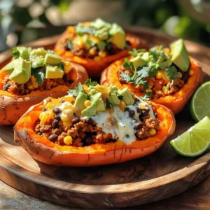 To make taco stuffed sweet potatoes, gather these simple ingredients: - 4 medium sweet potatoes - 1 lb ground turkey (or beef) - 1 tablespoon olive oil - 1 can (15 oz) black beans, rinsed and drained - 1 cup corn kernels (fresh or frozen) - 1 packet taco seasoning - 1 cup diced tomatoes (fresh or canned) - 1 cup shredded cheddar cheese - 1 avocado, diced - 1/4 cup fresh cilantro, chopped - 1 lime, cut into wedges - Salt and pepper to taste You can jazz up your taco stuffed sweet potatoes with a few fun toppings: - Sour cream or Greek yogurt - Sliced jalape&ntilde;os for heat - Salsa for extra flavor - Fresh lime juice for brightness If you need to swap some ingredients, here are a few ideas: - Use ground chicken or tofu instead of turkey or beef. - Swap black beans for pinto beans or kidney beans. - If you don&rsquo;t have corn, use diced bell peppers instead. - For a dairy-free option, try vegan cheese or skip the cheese altogether. These swaps keep the dish tasty and fun! You can find the full recipe in the cooking section. Start by preheating your oven to 425&deg;F (220&deg;C). This step is key for fluffy sweet potatoes. Next, scrub each sweet potato well. Use a fork to poke several holes in each potato. This allows steam to escape while baking. Place the sweet potatoes on a baking sheet lined with parchment paper. Bake them for 45-50 minutes, or until they are soft. You can check by squeezing them gently. Let them cool for a bit before handling. While the sweet potatoes bake, heat a large skillet over medium heat. Add one tablespoon of olive oil to the pan. Once hot, add one pound of ground turkey or beef. Cook it for about 5-7 minutes. Use a spoon to break the meat apart as it cooks. When it's browned, stir in the taco seasoning, rinsed black beans, corn, and diced tomatoes. Keep cooking for another 5-7 minutes. Stir often until everything is heated through. Taste and add salt and pepper as needed. Once the sweet potatoes are cooked, remove them from the oven. Let them cool for a moment, then slice each potato in half lengthwise. Be careful; they will be hot! Use a spoon to gently scoop out some of the inside, making room for the taco filling. Spoon the taco mixture into each sweet potato half. Top with shredded cheddar cheese. The heat will melt the cheese nicely. Add diced avocado on top for creaminess. Finish by sprinkling fresh cilantro over everything. Serve with lime wedges on the side for a fresh twist. For more detailed steps, check the Full Recipe. To get soft sweet potatoes, start by preheating your oven to 425&deg;F (220&deg;C). Scrub the sweet potatoes well. Poke holes with a fork all over each potato. This helps steam escape while baking. Place them on a lined baking sheet and bake for 45-50 minutes. Check for doneness by piercing with a fork. They should be tender inside. To boost the flavor of your taco filling, use fresh ingredients. For the ground turkey or beef, season with salt and pepper as it cooks. Add the taco seasoning early for a deeper taste. You can also mix in some diced bell peppers or jalape&ntilde;os for extra crunch and spice. If you like it spicy, add cayenne or hot sauce to taste. When serving taco stuffed sweet potatoes, presentation matters. Arrange them on a colorful platter. Drizzle lime juice over the top for a fresh burst. Add toppings like diced avocado and chopped cilantro. You can also serve with a side of salsa or sour cream for added flavor. These little touches make your meal feel special and inviting. For the full recipe, refer to the earlier sections! {{image_2}} You can easily make this dish vegetarian or vegan. Instead of meat, use lentils or quinoa. Both add great texture and protein. For a vegan twist, skip the cheese or use a plant-based cheese. You can also add more veggies like bell peppers or zucchini for extra flavor. If you want to switch up the protein, try chicken, pork, or beef. Use ground turkey for a leaner choice. You can even use shredded rotisserie chicken for a quicker meal. For a heartier option, add chorizo for a spicy kick. Each protein brings a unique taste to your taco stuffed sweet potatoes. To control the heat, adjust the spice level to your liking. Use mild taco seasoning for a gentle flavor. For more heat, add chopped jalape&ntilde;os or a dash of hot sauce. You can also mix in cayenne pepper or chili powder. This way, you can enjoy taco stuffed sweet potatoes just how you like them. To keep your taco stuffed sweet potatoes fresh, let them cool first. Place the leftovers in an airtight container. Store them in the fridge for up to four days. This way, you can enjoy them later without losing flavor. You can freeze taco stuffed sweet potatoes for later. First, let them cool completely. Wrap each sweet potato tightly in plastic wrap. Then, place them in a freezer-safe bag. They can stay frozen for about three months. When you're ready to eat, just thaw them in the fridge overnight. Reheating is easy! You can use the oven or microwave. If using the oven, preheat it to 350&deg;F (175&deg;C). Place the stuffed sweet potatoes on a baking sheet and bake for about 15-20 minutes. For the microwave, heat them on high for 2-3 minutes, or until hot. Enjoy the flavors just like when they were fresh! For the full recipe, check out the detailed steps and ingredients above. Yes, you can! Yukon gold or regular russet potatoes work well. They will change the taste and texture. Sweet potatoes add a nice sweetness and nutrition. If you choose another type, adjust the cooking time. You can keep them for about three days. Store them in an airtight container. Make sure they cool completely before putting them in the fridge. If you want to enjoy them later, add toppings like avocado fresh when serving. These stuffed sweet potatoes are great on their own! You can add a side salad for extra crunch. Try some tortilla chips and salsa for a fun crunch. A dollop of sour cream or Greek yogurt also adds creaminess. Explore the Full Recipe for more ideas! Taco stuffed sweet potatoes are tasty and fun to make. We covered ingredients, including swaps and toppings, to customize your meal. I shared clear steps for prepping, cooking, and assembling this dish. You also learned useful tips to enhance flavor and achieve the perfect bake. Remember, you can adapt this recipe to fit your diet and spice level. Storing leftovers is easy, ensuring you enjoy them later. Make these delicious tacos your way, and have fun with the process. I hope you feel inspired to try this dish soon!
