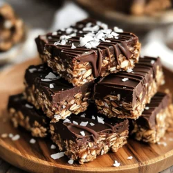 To make the best No Bake Chocolate Oat Bars, you need a few simple ingredients. Here’s the list: - 2 cups rolled oats - 1 cup almond butter (or any nut butter of choice) - 1/2 cup honey or agave syrup - 1/2 cup cocoa powder - 1/4 cup dark chocolate chips (dairy-free if desired) - 1/4 cup chopped nuts (walnuts, almonds, or pecans) - 1/2 teaspoon vanilla extract - A pinch of salt Each ingredient plays a key role. The rolled oats give the bars their chewy texture. Almond butter adds creaminess and protein. Honey or agave syrup sweetens the bars while helping them stick together. Cocoa powder brings rich chocolate flavor. Dark chocolate chips add a melty surprise, while nuts give a nice crunch. Vanilla enhances all the flavors, and salt balances the sweetness. Using good-quality ingredients makes a big difference. I love using organic oats and natural nut butter. For those with nut allergies, sunflower seed butter works great too! Check out the Full Recipe for all the details on how to put these ingredients together for a treat everyone will love. Start by mixing your dry ingredients. In a large bowl, combine rolled oats, cocoa powder, and a pinch of salt. Mix them well; this helps all the flavors blend. Next, melt the almond butter and honey together in a saucepan over low heat. Stir until smooth. Melting them together is key. It creates a creamy base that binds everything. Once melted, take the pan off the heat. Add vanilla extract and dark chocolate chips, stirring to melt the chips slightly. This makes a rich, chocolatey mixture. Pour this over your dry ingredients. Use a spatula or a spoon to mix it all together. Make sure the oats get coated well. If you want some crunch, add chopped nuts at this stage. Now, it’s time to form the bars. Line an 8x8 inch baking dish with parchment paper. Pour the mixture into the dish, spreading it evenly. Press it down firmly. You can use your hands or a spatula. The more compact it is, the better it will hold together. After pressing, refrigerate the bars for at least 1-2 hours. This helps them set. Once firm, lift the parchment paper to remove the bars and cut them into squares. Enjoy your no bake chocolate oat bars! For the full recipe, check the link. To get the right chewiness in your no-bake chocolate oat bars, use rolled oats. They help the bars hold together while giving a nice bite. If you want a crunchier texture, add chopped nuts. Press the mixture firmly into the pan. This step helps the bars stay together when you cut them. You can change these bars up to fit your taste. Try adding dried fruits like raisins, cranberries, or apricots. They add a sweet and chewy element. You can also mix in seeds like chia or flax for extra nutrition. Feel free to swap the nut butter too. Sunflower seed butter works well for a nut-free option. Serving these bars can be fun and creative. Stack a few bars on a pretty plate and drizzle with melted chocolate. You can also sprinkle some sea salt on top for a salty touch. If you want a tropical vibe, add shredded coconut. These small touches make your bars look inviting and tasty. For the full recipe, check out the details above. {{image_2}} If you want a nut-free version, you can use sunflower seed butter instead of nut butter. This swap keeps the bars creamy and tasty. You can also try soy nut butter or pumpkin seed butter. Both work well and add their own unique flavor. Always check for allergies when serving to others. To make these bars vegan, skip the honey. Use agave syrup or maple syrup instead. These sweeteners keep the bars just as sweet. Make sure your chocolate chips are dairy-free. You can find many brands that offer vegan options. These small changes keep the treat plant-based. Want to mix it up? Add spices for a new twist. A sprinkle of cinnamon can give warmth to the bars. If you like a bit of zest, try cardamom. You can also toss in some dried fruit like cranberries or raisins. These extras add fun flavors and textures to each bite. To keep your no bake chocolate oat bars fresh, store them in an airtight container. You can place parchment paper between the bars to prevent sticking. This helps keep the texture nice and chewy. Store them in the fridge for the best results. They stay fresh for up to one week in the fridge. If you want to enjoy the bars later, freezing works well. Wrap each bar tightly in plastic wrap. Then, place them in a freezer-safe bag or container. This helps prevent freezer burn. To thaw, simply take them out and let them sit at room temperature for about 30 minutes. You can also pop them in the fridge overnight. When stored correctly, these bars last about one week in the fridge. In the freezer, they can last up to three months. This makes them a great make-ahead snack. Enjoy the taste and texture any time you want with these storage tips. For the full recipe, check it out! Yes, you can. Rolled oats work best in this recipe. They add chewiness and texture. Quick oats can also be used, but they absorb moisture faster. This may change the texture slightly, making the bars softer. If you choose quick oats, reduce the liquid slightly. Both types are nutritious and tasty. To make these bars gluten-free, choose certified gluten-free oats. Regular oats may have cross-contamination with gluten. Check labels on all ingredients, like nut butter and chocolate chips. Many brands offer gluten-free options. These simple swaps ensure everyone can enjoy these delicious treats. If the mixture seems too dry, don’t worry! You can add a little more almond butter or honey. Start with one tablespoon at a time. Mix well after each addition. You want the mixture to hold together but not be sticky. Adjust until you reach the right consistency. For more ideas, check the Full Recipe. You now have a clear guide to making no-bake chocolate oat bars. I shared the ingredients, step-by-step instructions, tips for texture, and possible variations. Storage tips ensure your bars stay fresh for later. These treats are simple and tasty, plus you can easily customize them. Explore your favorite flavors and enjoy experimenting. Making these bars can be fun and rewarding. I encourage you to try this recipe and share your results!