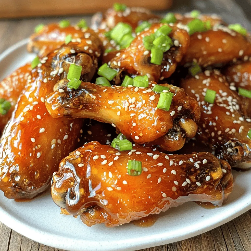 For this recipe, I use 2 pounds of chicken wings. Choose fresh wings for the best taste. You can also use frozen wings, but make sure to thaw them first. The marinade is key to making these wings stand out. Here are the simple ingredients you need: - 1/4 cup honey - 1/4 cup soy sauce - 4 cloves garlic, minced - 2 tablespoons sriracha (you can adjust this for spice) - 1 teaspoon ginger, grated - 1 tablespoon rice vinegar - 1 teaspoon sesame oil - Salt and pepper to taste Mix these well to create a smooth blend. This marinade adds sweet, spicy, and umami flavors. Garnishing makes the dish look beautiful and adds flavor. I suggest using: - Sesame seeds - Chopped green onions These toppings add a nice crunch and freshness to your wings. For an extra kick, consider adding a sprinkle of chili flakes. Enjoy the burst of flavors! For the full recipe, check the section above. To start, gather all your ingredients. In a large bowl, mix honey, soy sauce, minced garlic, sriracha, grated ginger, rice vinegar, sesame oil, salt, and pepper. Use a whisk to blend everything until it’s smooth. This marinade is key for flavor. The honey will add sweetness, while sriracha brings the heat. Next, add your chicken wings to the bowl. Make sure every wing is well coated in the marinade. Cover the bowl with plastic wrap or a lid. Place it in the fridge for at least 1 hour. For the best taste, marinate them overnight. This lets the flavors soak into the wings. Now, preheat your oven to 400°F (200°C). Line a baking sheet with aluminum foil for easy cleanup. Place a wire rack on top of the sheet. This helps the wings cook evenly. Take the wings out of the marinade and let the extra drip off. Arrange them in a single layer on the rack. Bake for 40-45 minutes. Flip them halfway through to ensure even crispiness. In the last 5 minutes, brush some leftover marinade on the wings to enhance the flavor. After baking, let them rest for a few minutes. Garnish with sesame seeds and chopped green onions before serving. Enjoy your tasty Spicy Honey Garlic Wings! For the full recipe, check out the detailed instructions above. To get wings that are crispy on the outside, follow a few simple steps. First, make sure to pat the wings dry before marinating. This helps the skin crisp up in the oven. Use a wire rack for baking, as it allows hot air to circulate around the wings. Bake them at 400°F (200°C) until they are golden brown. Flip them halfway through to ensure even cooking. Finding the right mix of sweet and spicy is key. Honey gives a sweet taste, while sriracha adds heat. Start with the amounts listed in the Full Recipe, and taste as you go. If you want more spice, add a little more sriracha. If you prefer it sweeter, add more honey. Adjust until you find your perfect flavor balance. These wings shine at any gathering. Serve them hot from the oven, garnished with sesame seeds and chopped green onions. Pair them with carrot and celery sticks for a crunchy side. You can also offer dipping sauces like ranch or blue cheese for extra flavor. For drinks, cold beer or lemonade works great with these spicy wings. {{image_2}} You can switch up the sauce for a new flavor. Try using barbecue sauce for a smoky taste. If you want a sweeter kick, mix honey with chipotle sauce. You can also use teriyaki sauce for a richer flavor. Each sauce gives the wings a unique twist. You can grill the wings if you prefer a smoky flavor. Preheat your grill to medium heat. Cook the wings for about 20-25 minutes, flipping often. This method gives a nice char. Air frying is another easy method. Set your air fryer to 375°F (190°C). Cook the wings for 25-30 minutes, shaking the basket halfway through. This keeps the wings crispy without much oil. To change the spice level, adjust the sriracha in the marinade. If you like it hot, add more sriracha or even some cayenne pepper. For less heat, reduce the sriracha or leave it out completely. You can always serve hot sauce on the side for those who want a kick. After making your spicy honey garlic wings, let them cool completely. Once cooled, place the wings in an airtight container. Store them in the fridge for up to three days. Make sure to keep the wings sealed to avoid drying out. If you want to keep them fresh longer, you can add some extra honey on top before sealing. To freeze your wings, first cool them completely. Next, place them in a single layer on a baking sheet. Freeze them for about an hour until solid. Then, transfer the wings to a freezer-safe bag. Remove as much air as possible. You can freeze them for up to three months. When you're ready to eat, just thaw them in the fridge overnight. For the best results, reheat your wings in the oven. Preheat your oven to 350°F (175°C). Place the wings on a baking sheet and cover them with foil. This helps keep them moist. Heat for about 10-15 minutes. If you like crispy wings, remove the foil for the last 5 minutes. Alternatively, you can microwave them on a plate for about 1-2 minutes, but they won’t be as crispy. For extra flavor, drizzle a bit of honey before serving. Enjoy these delicious wings again! Don’t forget to check the full recipe for more details. Yes, you can use frozen wings. Just make sure to thaw them first. Place them in the fridge overnight or run them under cold water. Thawing helps the wings cook evenly. If you use frozen wings, they may take longer to bake. Keep an eye on them and adjust the time as needed. To make wings crispy without frying, use a wire rack. Place the wings on the rack above a baking sheet. This method allows air to circulate around the wings. Bake them at 400°F for 40-45 minutes. Flip them halfway through to ensure even cooking. For an extra crisp, brush them with marinade in the last 5 minutes. Spicy Honey Garlic Wings pair well with many sides. Consider serving them with: - Celery sticks - Carrot sticks - Ranch dressing - Blue cheese dressing - Crispy fries - A fresh salad These sides balance the spice and add freshness to your meal. Enjoy experimenting with different pairings! For the full recipe, check out the detailed instructions above. This article covered how to make great chicken wings. We looked at ingredients, marinade, and garnishes. I shared step-by-step instructions and tips for perfect texture and flavors. You learned about variations and how to store them well. Enjoy exploring different ways to cook chicken wings. Master these tips to impress your friends and family. Happy cooking!