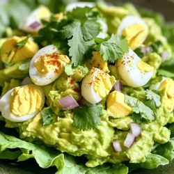 For this tasty dish, you need: - 4 hard-boiled eggs, peeled and chopped - 1 ripe avocado, mashed - 2 tablespoons Greek yogurt (or mayonnaise, if preferred) - 1 tablespoon Dijon mustard - 1 tablespoon fresh lemon juice These ingredients form the heart of the salad. The eggs add protein and richness. The avocado gives a creamy texture, making each bite smooth and delightful. Greek yogurt or mayonnaise adds a tangy touch that balances the flavors. The Dijon mustard and lemon juice bring brightness, enhancing the overall taste. To make your salad stand out, consider adding: - 1 small red onion, finely diced - 1/4 cup fresh cilantro, chopped (or parsley, if preferred) - Salt and pepper to taste - 1/4 teaspoon smoked paprika (optional for extra flavor) The red onion adds crunch and a sharp flavor. Fresh cilantro or parsley brightens the dish. A pinch of salt and pepper helps to round out the flavors. Smoked paprika can add a unique twist, giving the salad a slight smokiness. For a lovely presentation, you might want to serve your salad with: - Lettuce leaves for serving (optional) Using lettuce leaves not only looks nice but also adds a fresh crunch. You can enjoy the salad on whole-grain bread or crackers as well. For the full recipe, check out the detailed steps. Enjoy your creamy and flavorful delight! Start by gathering all your ingredients. You need four hard-boiled eggs, one ripe avocado, and two tablespoons of Greek yogurt. You also need one tablespoon of Dijon mustard and one tablespoon of fresh lemon juice. Chop one small red onion and a quarter cup of fresh cilantro. Lastly, have salt, pepper, and smoked paprika on hand. In a mixing bowl, mash the ripe avocado. Add the Greek yogurt, Dijon mustard, and lemon juice. Mix these ingredients well until you have a smooth and creamy texture. This base gives the salad a rich flavor and a creamy feel. Next, add the chopped hard-boiled eggs to your avocado mixture. Gently fold in the eggs until they are well-coated. Then, stir in the diced red onion, chopped cilantro, salt, pepper, and smoked paprika if you want extra flavor. Mix everything until combined. Taste the salad and adjust the seasoning if needed. To serve, spoon the salad onto lettuce leaves or enjoy it on whole-grain bread. For a nice touch, sprinkle extra smoked paprika on top. You can find the Full Recipe to guide you through every step. To make your salad creamy, mash the avocado well. A ripe avocado is key. It should feel soft but not brown. Mix in Greek yogurt or mayonnaise for extra smoothness. Adjust the amount based on your taste. If you want a lighter dish, use more yogurt and less mayo. This helps keep your salad rich without being too heavy. Season your salad with salt and pepper first. These basics bring out the taste of the eggs and avocado. For a zesty kick, add lemon juice and Dijon mustard. The mustard gives a nice tang. If you like heat, try smoked paprika. It adds depth and warmth. Fresh herbs like cilantro or parsley brighten the dish. Use what you have on hand for the best flavor. When serving, use bright lettuce leaves for a fresh look. Spoon the salad on the leaves for a nice touch. Sprinkle extra smoked paprika on top for color. Adding a few cilantro leaves makes it pop. This simple step makes your dish look gourmet. Remember, we eat with our eyes first! {{image_2}} You can swap some ingredients for healthier options. Instead of mayonnaise, use Greek yogurt. It adds creaminess and cuts down fat. You can also add more veggies like diced cucumber or bell pepper. They boost nutrition and flavor without adding many calories. If you want a lower-fat option, use egg whites instead of whole eggs. This keeps it light and tasty. If you want some crunch, try adding chopped celery or radishes. They provide a nice texture and freshness. You can also mix in nuts like walnuts or pecans. They add healthy fats and a satisfying crunch. For more flavor, consider adding a dash of hot sauce or diced jalapeños. This gives your salad a fun kick. Serving ideas are endless with this salad. You can scoop it onto whole-grain bread for a sandwich. It also works well on crackers as a snack. If you want something lighter, serve it in lettuce wraps. You can even stuff it into tomatoes for a colorful dish. For a fun twist, try it in a baked avocado half. Each option adds a unique touch to your meal. For the full recipe, check the Avocado Delight Egg Salad section. Store leftover avocado egg salad in an airtight container. This keeps air out and helps it last longer. Place it in the fridge right away. It stays fresh for about 2-3 days. If you plan to eat it later, add lemon juice for extra freshness. To keep your salad fresh, use ripe avocados. They should be soft but not mushy. Buy eggs that are fresh. Hard-boiled eggs can last about a week in the fridge. If you don’t mix all the ingredients at once, store them separately. This keeps everything crisp and tasty. Meal prep makes life easier. Prepare your ingredients ahead of time. Chop the onions and herbs, and store them in separate containers. Mash the avocado just before mixing. This way, it stays bright green. You can boil the eggs a day before. Just peel and chill them. For quick meals, make small portions. Enjoy your creamy avocado egg salad anytime! For the full recipe, check out the Avocado Delight Egg Salad. Avocado egg salad lasts about 2 to 3 days in the fridge. Store it in an airtight container. The fresher the ingredients, the longer it stays good. If the salad turns brown, it’s still safe to eat, but it may not look as nice. To keep it fresh, add lemon juice to slow browning. Yes, you can use different herbs in this salad. If you prefer, swap cilantro for parsley or dill. Each herb adds its own taste, so feel free to experiment. Fresh herbs bring a bright flavor, making the dish even better. To make a vegan version of avocado egg salad, use tofu instead of eggs. Choose firm tofu and crumble it for a similar texture. Replace Greek yogurt with a plant-based yogurt or mash more avocado. You’ll still enjoy the creamy goodness and flavors of this dish. For the full recipe, check out the Avocado Delight Egg Salad. We covered how to create a tasty avocado egg salad step by step. Start with fresh ingredients, mix them well, and try different flavors. Remember the tips to make it creamy and delicious. You can even switch up the ingredients for fun variations. Store leftovers safely to keep your salad fresh. With these ideas, your avocado egg salad will impress everyone. Enjoy making this simple yet tasty dish anytime!