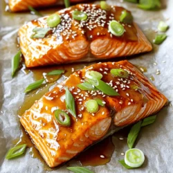 To make honey garlic glazed salmon, you need fresh ingredients. Here’s what you will need: - 4 salmon fillets (6 oz each) - 1/4 cup honey - 3 tablespoons soy sauce (low sodium) - 4 cloves garlic, minced - 1 tablespoon fresh ginger, grated - 1 tablespoon rice vinegar - 1 tablespoon sesame oil - 2 green onions, sliced (for garnish) - Sesame seeds (for garnish) - Salt and pepper to taste These ingredients blend together to create a rich, sweet, and savory glaze. The salmon fillets are the star of this dish. They are tender and flaky, making them perfect for this recipe. Honey adds a lovely sweetness, while garlic and ginger bring depth. The soy sauce gives it that umami kick. You can adjust the amount of honey or soy sauce to fit your taste. This recipe is easy, quick, and uses simple ingredients that you might already have. For the full recipe, check out the instructions later in the article. First, grab a small bowl. In it, whisk together these ingredients: - 1/4 cup honey - 3 tablespoons soy sauce - 4 cloves garlic, minced - 1 tablespoon fresh ginger, grated - 1 tablespoon rice vinegar - 1 tablespoon sesame oil Once mixed well, place your salmon fillets in a shallow dish. Pour the honey garlic marinade over them. Make sure the salmon is fully coated. Let it marinate for at least 15 to 30 minutes. Turn the fillets occasionally for even flavor. Now, preheat your oven to 375°F (190°C). This helps cook the salmon evenly. While the oven warms up, line a baking sheet with parchment paper. This keeps the salmon from sticking and makes clean-up easy. Once your oven is ready, place the marinated salmon fillets on the baking sheet, skin-side down. Sprinkle a little salt and pepper on top. Bake for 15 to 20 minutes. The salmon is done when it flakes easily with a fork. Halfway through baking, baste the salmon with leftover marinade. This adds more flavor and gives it a nice shine. After baking, remove the salmon from the oven. Enjoy your honey garlic glazed salmon! For the complete details, check the Full Recipe. To make the best honey garlic glaze, try swapping soy sauce for coconut aminos. This gives a sweeter flavor. You can also add a splash of lime juice for a zesty kick. The key to great taste lies in marination. Let your salmon soak in the marinade for at least 15 minutes. For even more flavor, aim for 30 minutes. This time allows the salmon to absorb all those yummy flavors. To check if your salmon is ready, use a fork. Gently flake the thickest part of the fillet. If it flakes easily and is opaque, it’s done. You can also check with a meat thermometer. The safe internal temperature is 145°F (63°C). For alternative cooking methods, you can grill or pan-sear the salmon. Grilling adds a smoky flavor, while pan-searing gives a nice crust. Both methods work well with this recipe. To make your dish look stunning, garnish with sliced green onions and sesame seeds. These add color and texture to your plate. You can also serve it on a bed of rice or quinoa for a complete meal. For side dishes, try steamed broccoli or sautéed spinach. A fresh salad also works well. For drinks, a crisp white wine pairs nicely with the sweet and savory flavors. For the full recipe, explore the detailed steps and ingredient list above. {{image_2}} You can change the flavor of your dish easily. Try adding chili flakes to the marinade. This gives your salmon a nice kick. A little goes a long way, so start small. You can also make it citrusy. Squeeze fresh lemon or orange juice into the marinade. This adds brightness and a zesty punch. You might even add some zest for extra flavor. These twists keep the dish fresh and fun. If you want a change from salmon, you have options. Chicken works well with this honey garlic glaze. Use boneless, skinless chicken breasts. Cook them for 25-30 minutes at the same temperature. You can also use tofu for a plant-based option. Press and cube firm tofu before marinating. Cook it for about 20-25 minutes. The same glaze will give it great flavor. These swaps let you enjoy the honey garlic glaze in different ways. Each protein type brings its own unique taste and texture to the dish. For the full recipe, check the complete guide on how to make this delightful meal. To keep your honey garlic glazed salmon fresh, store it right. First, let it cool down. Then, place it in an airtight container. This helps keep moisture in. You can store it in the fridge for up to three days. If you want to keep it longer, freeze it. Wrap each piece in plastic wrap, then place in a freezer bag. This way, it can last for up to three months. When reheating salmon, aim to keep it moist. The best way is to use the oven. Preheat the oven to 275°F (135°C). Place the salmon on a baking sheet. Cover it with foil to trap steam. Heat for about 15 minutes or until warm. You can also use a microwave, but be careful. Heat it in short bursts, about 30 seconds each. Check often to avoid drying it out. You can get creative with leftovers too. Try flaking the salmon into a salad or on top of a grain bowl. It also tastes great in a sandwich or wrap. Adding fresh veggies or a zesty sauce can boost the flavor. These options make your meals fun and tasty! For the full recipe, check out the complete guide to honey garlic glazed salmon. You can check the salmon's internal temperature. It should reach 145°F (63°C). Use a meat thermometer for accuracy. If you don't have one, look for visual cues. The salmon should change from a translucent pink to a light pink color. It will also flake easily with a fork when it's done. Yes, you can use frozen salmon. First, thaw it safely in the fridge overnight. If you need to speed up the process, submerge it in cold water for about an hour. Make sure to change the water every 30 minutes. Adjust your cooking time slightly. Frozen fillets may take 2-3 minutes longer to cook than fresh ones. Keep an eye on the salmon to avoid overcooking. Many sides go well with this dish. Consider steamed broccoli, asparagus, or a fresh salad. You can also serve it with rice or quinoa for a filling meal. For a drink, a crisp white wine, like Sauvignon Blanc, complements the flavors nicely. It enhances the sweet and savory notes of the salmon. This honey garlic glazed salmon recipe is simple and full of flavor. You learned the key steps, from marinating to baking, ensuring moist and tender fish. Don't forget the tips for perfecting the dish and the variations you can try. Whether you stick with salmon or choose another protein, the meal will impress. Store leftovers properly and reheat them to enjoy another tasty meal. This recipe makes cooking fun and easy, and I hope you enjoy making it!