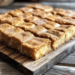 To make Ultra Chewy Snickerdoodle Blondies, gather these items: - 1 cup unsalted butter, melted - 1 cup brown sugar, packed - 1/2 cup granulated sugar - 2 large eggs - 2 teaspoons vanilla extract - 2 cups all-purpose flour - 1 teaspoon baking powder - 1/2 teaspoon baking soda - 1 teaspoon cream of tartar - 1/2 teaspoon salt - 1 tablespoon ground cinnamon - 1/4 cup granulated sugar (for topping) If you need to swap some ingredients, consider these options: - Use coconut oil or margarine instead of butter. - For sweeteners, try maple syrup or honey. - You can replace eggs with flaxseed meal or applesauce. The quality of your ingredients can change your blondies. - Fresh spices and sugars enhance flavor. Old spices lose their punch. - The type of butter affects texture. Use high-fat butter for richer taste. By using these tips, you will bake a treat that everyone will love. For the full recipe, check the details above. First, get your baking pan ready. Grease a 9x13-inch pan or line it with parchment paper. This makes for easy removal later. Next, preheat your oven to 350°F (175°C). This step is key to baking your blondies evenly. Now, measure out your ingredients. You will need: - 1 cup unsalted butter, melted - 1 cup brown sugar, packed - 1/2 cup granulated sugar - 2 large eggs - 2 teaspoons vanilla extract - 2 cups all-purpose flour - 1 teaspoon baking powder - 1/2 teaspoon baking soda - 1 teaspoon cream of tartar - 1/2 teaspoon salt - 1 tablespoon ground cinnamon - 1/4 cup granulated sugar (for topping) Set these ingredients aside. This makes mixing easier and faster. In a large bowl, combine the wet ingredients. Start with the melted butter, brown sugar, and granulated sugar. Whisk them until smooth and mixed well. Next, add the eggs one by one. Mix well after each egg. Then, add the vanilla extract and stir until it's fully blended in. In a separate bowl, whisk the dry ingredients. Mix the flour, baking powder, baking soda, cream of tartar, and salt together. Slowly add the dry mix to the wet mix. Stir until just combined. Be careful not to overmix, as this can affect the texture. Pour the batter into your prepared pan. Use a spatula to spread it evenly. In a small bowl, mix the cinnamon and the 1/4 cup of granulated sugar. Sprinkle this mixture on top of the batter. Now, it’s time to bake! Place the pan in your preheated oven. Bake for about 25-30 minutes. Check for doneness by inserting a toothpick in the center. It should come out with a few moist crumbs, not wet batter. Once baked, let them cool in the pan for about 10 minutes. Then, transfer the blondies to a wire rack to cool completely. After cooling, cut them into squares or rectangles and enjoy the chewy goodness! For the full recipe, refer to the detailed instructions above. To get that chewy texture, do not overmix the batter. Mixing too much can make your blondies tough. After you add the dry ingredients, stir just until you see no flour pockets. This keeps your blondies soft and chewy. Letting the batter rest before baking is another key step. Allow it to sit for 10 to 15 minutes. This helps the flour absorb moisture and enhances the flavor. A little patience pays off! These blondies pair well with many treats. Try serving them warm with a scoop of vanilla ice cream. The cold ice cream melts into the warm blondie, creating a dreamy dessert. Another great option is to enjoy them with a cup of coffee. The rich flavors balance perfectly. For a fun presentation, cut the blondies into neat squares. Dust the tops with a light sprinkle of cinnamon sugar. This adds a nice touch and makes them look extra special. Watch out for underbaking. If you pull them out too early, the center may stay gooey. Use a toothpick to check doneness. The toothpick should come out with a few moist crumbs, not wet batter. Overbaking is also a common mistake. If you bake them too long, they become dry. Keep an eye on the timer and check a few minutes early. If your blondies turn out tough or crumbly, don’t worry. You can fix this! Adding a little melted butter can help soften them. You can also serve them with a drizzle of caramel or chocolate sauce. This adds moisture and makes them even more delicious. For the full recipe, check out the complete guide to making Ultra Chewy Snickerdoodle Blondies. {{image_2}} Try adding chocolate chips or nuts to the batter. This extra texture and flavor makes each bite a delight. Nuts like walnuts or pecans add crunch. Chocolate chips bring a sweet surprise. You can also mix in different spices or extracts. For a warm twist, use nutmeg or cardamom. Almond extract can add a lovely note too. If you need gluten-free options, swap the all-purpose flour for a gluten-free blend. Make sure it has a good mix of flours for the best texture. For vegan adaptations, replace the eggs with a flaxseed mixture or applesauce. Use coconut oil instead of butter for a rich flavor. Both options keep the blondies moist and tasty. You can create themed blondies for fun occasions. For holidays, add festive spices or colored sugars. Around Halloween, consider spooky sprinkles. In spring, use pastel colors for a cheerful look. Seasonal flavors like pumpkin or peppermint can also be great. These small changes can make your treats stand out at any event. To keep your ultra chewy snickerdoodle blondies fresh, let them cool first. Place them in an airtight container. This helps seal in moisture and flavor. You can also use plastic wrap. Just make sure it covers them well. Store them at room temperature for up to four days. If you need to keep them longer, consider freezing. Freezing blondies is easy! First, cut them into squares. Wrap each piece tightly in plastic wrap. Then, place all wrapped pieces in a freezer bag or container. This keeps them from sticking together. They can stay in the freezer for up to three months. When you want to enjoy one, take it out and let it thaw at room temperature. For a warm treat, you can also pop it in the microwave for a few seconds. Your leftovers will taste best within four days. After that, their texture may change. Look for signs of spoilage like a dry texture or a strange smell. If they feel hard or crumbly, it's time to toss them. Enjoy your treats while they're fresh for the best taste experience! To check if your blondies are ready, use the toothpick test. Insert a toothpick into the center of the blondies. If it comes out with a few moist crumbs, they are done. Look for golden edges and a firm top. A shiny, wet center means they need more time. Yes, you can make the batter ahead of time. Store it in an airtight container in the fridge. Use it within 24 hours for best results. If you wait longer, the batter may thicken. Stir it gently before baking. Blondies and brownies are both delicious treats, but they differ in taste and color. Blondies are light and sweet, made with brown sugar. They have a buttery, vanilla flavor. Brownies are darker and richer due to cocoa powder. They taste more chocolatey. Each dessert has its own fans! In this blog post, I covered the key ingredients needed for delicious blondies and how to prepare them. Quality ingredients matter; they change the taste and texture. I shared tips for texture, serving ideas, and common mistakes to avoid. You can even try different toppings and variations for fun. Following these steps ensures your blondies come out perfect every time. Enjoy baking and sharing this treat with others!