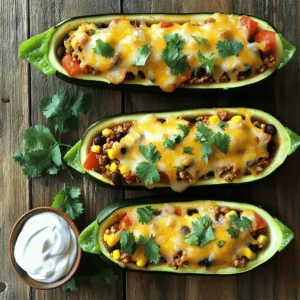 To make Taco Stuffed Zucchini Boats, you'll need fresh and pantry ingredients. Here&rsquo;s the list: - 4 medium zucchinis - 1 pound ground turkey (or beef) - 1 small onion, diced - 2 cloves garlic, minced - Fresh cilantro, for garnish - Sour cream, for serving (optional) - 1 tablespoon taco seasoning - 1 can (14 oz) diced tomatoes, drained - 1 cup canned black beans, rinsed and drained - 1 cup corn kernels (fresh or frozen) - 1 cup shredded cheese (cheddar or Mexican blend) - 2 tablespoons olive oil - Salt and pepper to taste When you gather these ingredients, you set yourself up for a fun cooking adventure. The zucchinis serve as the perfect little boats, ready to carry all the tasty fillings. The combination of spices, beans, and cheese brings a burst of flavor to each bite. Plus, they are healthy and colorful! You can find the full recipe above for a step-by-step guide. Enjoy cooking! Cutting and Scooping Zucchini Start by cutting the zucchinis in half lengthwise. Use a spoon to scoop out the seeds. This creates a boat shape. Make sure to leave enough flesh for support. Lightly brush the insides with olive oil. This adds flavor and helps with browning. Place the zucchini boats cut-side up on a baking sheet. This will hold them steady while cooking. Prepping the Baking Sheet Line your baking sheet with parchment paper. This makes for easy cleanup. You can also grease the sheet lightly with olive oil. This will prevent sticking and help the boats cook evenly. Saut&eacute;ing Onions and Garlic Heat a tablespoon of olive oil in a large skillet over medium heat. Add the diced onion and saut&eacute; until it turns translucent, about 3-4 minutes. Stir often to avoid burning. When the onion is ready, add the minced garlic. Saut&eacute; for one more minute. The smell will fill your kitchen! Browning Ground Turkey or Beef Next, add the ground turkey or beef to the skillet. Break it apart with a spatula while cooking. You want to cook it until there is no pink left, which takes about 5-7 minutes. Season the meat with taco seasoning, salt, and pepper. Mix well to combine all flavors. Then, stir in the drained diced tomatoes, black beans, and corn. Cook this mixture for another 2-3 minutes. You want everything to be heated through. Filling Zucchini Boats Now it's time to fill your zucchini boats! Take the taco mixture and spoon it into each boat. Press it down gently to pack it in. This ensures each bite is full of flavor. Cheese Topping Application Sprinkle the remaining shredded cheese over each stuffed zucchini. This will melt beautifully while baking, adding a delicious, gooey top. Baking Process and Timing Place the baking sheet in your preheated oven at 375&deg;F (190&deg;C). Bake for 20-25 minutes. Check to see if the zucchini is tender and the cheese is bubbly and golden. Once done, take them out and let them cool for a few minutes. Enjoy the amazing aroma as they cool down! For the complete recipe and more details, check the Full Recipe. When picking zucchini, size matters. Look for medium zucchinis. They should be about 6 to 8 inches long. Larger zucchinis can be tough and watery. Choose zucchinis that feel firm and heavy for their size. Check for shiny skin, which shows freshness. Avoid zucchinis with soft spots or wrinkles. For organic versus non-organic, organic zucchinis often taste better. They also have fewer chemicals. If you can, choose organic. However, if organic is not available, non-organic can still work well. To get the best flavor, adjust the spices. You can add more taco seasoning if you like it spicy. A pinch of cayenne pepper or crushed red pepper can boost the heat. You can also add lime juice for brightness. It enhances the taco flavor. When cooking, use medium heat for the filling. This allows the onions and garlic to soften without burning. Saut&eacute;ing the onions until they are translucent brings out their sweetness. Mixing in half the cheese before baking adds creaminess and richness. Plating is key to making your meal look great. Use a large serving platter to showcase the zucchini boats. Arrange them in a neat row. You can sprinkle chopped cilantro on top for color. This adds freshness and makes the dish pop. For garnishing, a dollop of sour cream on top adds creaminess. You can also add sliced jalape&ntilde;os for heat. A few slices of avocado can bring a nice touch as well. This makes the dish not only tasty but also visually appealing. For the full recipe, check out the Taco Stuffed Zucchini Boats section. {{image_2}} You can switch out ground turkey or beef for other meats. Chicken works well and offers a lighter option. Ground pork adds a rich flavor. For a twist, try chorizo for some spice. Just remember to adjust the cooking time as needed. If you prefer a meatless meal, use plant-based proteins. Crumbled tofu or tempeh can replace meat easily. For a heartier feel, use lentils or quinoa. They soak up flavors and add texture. You could also mix in chopped mushrooms for an umami kick. Toppings and seasonings can change your dish. Try adding jalape&ntilde;os for heat or olives for brininess. Fresh salsa or guacamole on top adds zest. You can even sprinkle lime juice for a fresh taste. Experiment with different cheeses too! Feta or pepper jack can give a new flavor profile. For the complete process, refer to the Full Recipe. To keep your taco stuffed zucchini boats fresh, use proper storage methods. - Refrigeration Guidelines: Place leftovers in an airtight container. They stay good for about 3 to 4 days in the fridge. Always let them cool before sealing. This helps prevent moisture buildup. - Freezing Options: You can freeze these boats for later. Wrap each zucchini boat in plastic wrap, then foil. This keeps them fresh for up to 3 months. When you're ready to eat, thaw them overnight in the fridge. When it's time to enjoy your leftovers, reheating them properly is key. - Optimal Cooking Methods for Leftovers: The best way to reheat is in the oven. Preheat to 350&deg;F (175&deg;C). Place the zucchini boats on a baking sheet and cover with foil. Heat for about 15-20 minutes until warm. You can also use the microwave for a quick fix. Warm them for 1-2 minutes, but they may lose some crispness. These simple storage tips help you enjoy your taco stuffed zucchini boats at their best. For the full recipe, check out the detailed cooking steps above. Yes, you can! If you want to switch things up, try bell peppers, eggplants, or even tomatoes. These veggies can hold the filling well and add their own flavor. For bell peppers, cut them in half and remove the seeds. For eggplants, scoop out some flesh to make room for the filling. Tomatoes work too, but use larger varieties like beefsteak or Roma. They need to be sturdy enough to hold the filling. To add heat, consider using spicy taco seasoning or adding diced jalape&ntilde;os to the filling. You can also mix in some hot sauce or red pepper flakes for a kick. Another idea is to top your zucchini boats with spicy salsa or serve with a spicy sour cream. Just remember, spice can be adjusted based on your taste. These stuffed zucchini boats pair well with a fresh side salad. A simple mix of greens, tomatoes, and avocado works great. You could also serve them with rice or quinoa for extra carbs. If you want more flavor, try a side of guacamole or chips. Pairing with a cool drink like lemonade or iced tea can also balance the meal nicely. Taco stuffed zucchini boats are easy to make and full of flavor. We covered fresh ingredients and pantry staples. You learned step-by-step instructions for preparing, cooking, and baking them. I shared tips on choosing zucchini, enhancing flavor, and presenting your dish. You can also try different meats, go vegetarian, or spice it up. Don't forget how to store leftovers or reheat them. With all these ideas, you can make this recipe your own and impress your family and friends. Enjoy your cooking journey!