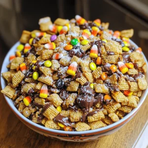 To make Halloween Chex Mix, you need some key items: - 3 cups Rice Chex cereal - 3 cups Corn Chex cereal - 2 cups pretzel sticks - 1 cup candy corn - 1 cup M&M's (pumpkin or Halloween-themed) - 1/2 cup chocolate chips - 1/2 cup peanut butter - 1/4 cup unsalted butter - 1/4 cup powdered sugar - 1 teaspoon vanilla extract - 1/4 teaspoon sea salt - Halloween-themed sprinkles for garnish Together, these ingredients create a fun and tasty mix. The Rice Chex and Corn Chex provide a nice crunch. Pretzel sticks add a salty bite, and the candy corn and M&M's bring the sweet. The chocolate chips and peanut butter create a rich coating that holds everything together. You can customize your mix with optional add-ins: - Additional candies like gummy worms or chocolate-covered pretzels - Nuts and seeds for added crunch - Seasonal flavors like pumpkin spice or cinnamon These add-ins allow you to make the mix unique. They also let you cater to different tastes and preferences. It’s important to think about allergies. Here are some tips: - Use nut-free alternatives for the peanut butter - Choose gluten-free cereals if needed These options help make your Halloween Chex Mix safe for everyone. Always check labels to ensure safety. Now you are ready to create a fun treat that all can enjoy! Start by gathering your ingredients. You will need Rice Chex, Corn Chex, and pretzel sticks. In a large mixing bowl, combine 3 cups of Rice Chex, 3 cups of Corn Chex, and 2 cups of pretzel sticks. Mix them gently so they blend well. This mix will be the crunchy base of your Halloween Chex Mix. Make sure your workspace is clean and organized. You want to keep things easy and fun. Next, it’s time to melt the chocolate. In a microwave-safe bowl, add 1/2 cup of chocolate chips, 1/4 cup of unsalted butter, and 1/2 cup of peanut butter. Microwave them together for about 30 seconds, then stir. If it’s not smooth, microwave for another 15 seconds. Avoid clumping by stirring well. Once smooth, add 1 teaspoon of vanilla extract and 1/4 teaspoon of sea salt. Stir until everything is mixed perfectly. Now comes the fun part. Pour the melted mixture over your cereal and pretzel mix. Use a spatula to fold everything together. Make sure to coat every piece evenly. This is key for great flavor. Next, sprinkle 1/4 cup of powdered sugar over the mix and fold again. This adds sweetness. Finally, gently fold in 1 cup of candy corn and 1 cup of M&M's. Mix gently to keep the candies intact. This mix will be colorful and festive. Once mixed, spread your Chex mix on a baking sheet lined with parchment paper. Let it cool for about 30 minutes until it sets. You can then garnish it with extra candy corn, M&M's, and Halloween-themed sprinkles for a spooky touch. Enjoy your tasty Halloween Chex Mix! For the full recipe, refer to the section above. To make your Halloween Chex Mix really shine, focus on the crunch. Use both Rice Chex and Corn Chex. This combo gives a great texture. You want each bite to have a nice crisp feel. When you melt the butter and chocolate, don’t overheat. This keeps the mix smooth and easy to coat. Balancing sweet and savory is key. The candy corn and M&M's add sweetness. The pretzels bring the salty crunch. This mix helps your snack feel complete. Adjust the candy amount to fit your taste. You can add more pretzels for a richer flavor. How you serve your Chex Mix can make it extra fun. Use festive bowls or trays. A clear bowl shows off all the colorful treats inside. You can also fill small bags for easy sharing. Tie them with orange or black ribbons to enhance the look. For Halloween-themed packaging, use spooky labels. Decorate with stickers or drawings. This makes your Chex Mix a hit at parties. It also makes a great gift for friends or family. To keep your Chex Mix fresh, store it in an airtight container. This prevents it from getting stale. If you use a zipper bag, squeeze out the air before sealing. Chex Mix stays good for about a week. To maintain freshness, avoid leaving it out. Store it in a cool, dry place. If you notice any signs of moisture, toss it out. Enjoy your Halloween Chex Mix at its best! {{image_2}} You can make Chex Mix sweet or savory. Sweet Chex Mix has candies and chocolate. You can use candy corn and M&M's for a fun taste. Savory Chex Mix uses spices and salty snacks. You might add cheese crackers or ranch seasoning. This mix brings a bold flavor. You can change Chex Mix for any holiday. For Halloween, add spooky candies like gummy worms. For Christmas, use red and green M&M's. You can also add nuts or pretzel sticks for crunch. If you host a party, let guests pick their own treats. It makes the mix more fun and personal. Want a healthier mix? You can reduce the sugar. Use less candy or swap it for dried fruit. Whole grain cereals add more fiber. You can use whole grain Chex for a nutritious boost. These swaps make Chex Mix better for you without losing taste. What drinks complement Chex Mix? You can enjoy your Halloween Chex Mix with both fun and tasty drinks. For a non-alcohol choice, try apple cider. It pairs well with the sweet and salty flavors. Sparkling water with a splash of cranberry juice also makes a refreshing mix. If you want an adult option, consider a pumpkin spice latte. A spiced rum punch can be a festive choice too. What are the best events for Halloween Chex Mix? This mix is perfect for Halloween parties, movie nights, and school events. You can also serve it at family gatherings or neighborhood get-togethers. It works as an easy snack for kids and adults alike. It’s fun to munch on while enjoying games or spooky movies. How can you package Chex Mix for guests? Use small clear bags or jars to hold the mix. Add a cute label that says "Halloween Chex Mix." You can tie them with orange or black ribbons for a festive touch. Creative gift ideas include adding mini Halloween toys or themed stickers. This makes each favor feel special and fun. You can store Halloween Chex Mix for about two weeks. Keep it in an airtight container. If it feels stale or smells off, it has gone bad. Toss it if you see any signs of mold or if the mix loses its crunch. Yes! You can make Halloween Chex Mix a few days in advance. Just store it in an airtight container at room temperature. This keeps it fresh and ready for your spooky gathering. You can add many fun candies to your mix. Some popular choices are gummy worms, chocolate-covered pretzels, or seasonal candy like pumpkin-shaped chocolates. Feel free to get creative! Mix in your favorites for a unique twist. In this guide, we explored how to make Halloween Chex Mix. We covered key ingredients like cereals, pretzels, and sweet components. You learned about optional add-ins and how to manage common allergens. We also shared step-by-step instructions for preparing and storing your mix. Texture tips and fun presentation ideas enhanced your snack. Lastly, we discussed serving suggestions and answers to your common questions. Enjoy crafting your unique treat this season!