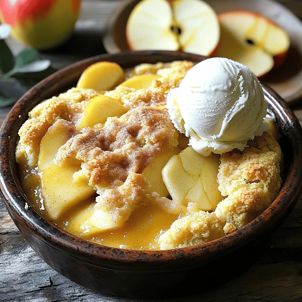 - 4 medium-sized apples (Granny Smith or Honeycrisp), peeled and thinly sliced - 1 tablespoon lemon juice - 1 cup granulated sugar, divided - 1 teaspoon cinnamon, divided - 1 cup all-purpose flour - 2 teaspoons baking powder - 1/2 teaspoon salt - 1/2 cup unsalted butter, melted - 1 large egg - 1/2 cup milk - 1/2 teaspoon vanilla extract - 1 teaspoon ground nutmeg (for a unique twist) You can swap the apples for pears or peaches if you prefer. For sugar, use honey or maple syrup for a healthier option. If you need gluten-free, use almond flour or a gluten-free blend. - Measuring cups and spoons - Mixing bowls - 9x9-inch baking dish - Whisk and spatula When you gather these items, you set yourself up for success. Preparing your kitchen is just as important as the recipe. This Snickerdoodle Apple Cobbler is simple yet full of flavor. You will love the sweet apples mixed with the warm spices. The buttery topping makes it truly special. For the full recipe, check out the detailed steps later in this article. To prepare apples for the cobbler, start by peeling them. I like using Granny Smith or Honeycrisp apples for their sweet-tart flavor. Slice the apples thinly. This helps them cook evenly. In a bowl, toss the apple slices with lemon juice. The lemon juice adds brightness and prevents browning. Use about one tablespoon. This simple step boosts the flavor of the apples. Next, let’s make the batter. In a mixing bowl, combine the dry ingredients. You will need one cup of flour, two teaspoons of baking powder, half a teaspoon of salt, and one cup of sugar. Add one teaspoon of cinnamon for that classic snickerdoodle taste. In another bowl, mix the wet ingredients. Combine half a cup of melted butter, one large egg, half a cup of milk, and half a teaspoon of vanilla extract. Stir these together until well mixed. Then pour the wet mix into the dry ingredients. Stir gently until just combined. Be careful not to overmix. This keeps the batter light and fluffy. Preheat your oven to 350°F (175°C). Grease a 9x9-inch baking dish. Spread the apple mixture evenly in the dish. Then, dollop the batter over the apples. Spread it gently to cover most of them. Bake the cobbler for 35-40 minutes. Look for a golden brown top and use a toothpick to check doneness. If it comes out clean, your cobbler is ready. Enjoy the warm, sweet aroma as it bakes! For the full recipe, check the earlier section. To create a light and fluffy batter, start by mixing your dry ingredients well. This ensures that the baking powder spreads evenly. When you mix the wet ingredients, do not overmix. A few lumps are okay. Gently fold the wet mix into the dry one. This keeps the batter light. For a great snickerdoodle flavor, use a mix of cinnamon and nutmeg. The nutmeg adds a warm, sweet note that enhances the apple’s taste. You can also sprinkle extra cinnamon on top before baking. This gives a lovely aroma and flavor. Pair your cobbler with vanilla ice cream. The cold ice cream melts slightly on the warm cobbler, creating a tasty mix. You can also serve it with whipped cream for a light touch. For a fun twist, add a drizzle of caramel sauce on top. When serving, use a clear dish to show off the layers of apples and batter. A scoop of ice cream on the side looks beautiful. You can add a sprinkle of cinnamon or a few fresh apple slices for color. If your batter is undercooked, check your oven temperature. Sometimes, it may be too low. You can cover the cobbler with foil and bake it a bit longer. This helps cook the middle without burning the top. For a soggy bottom crust, ensure you spread the batter evenly over the apples. If it still happens, try baking the cobbler on a lower rack. This helps the bottom cook more. Let it cool slightly before serving to let the juices set. For the full recipe, refer to the previous sections. {{image_2}} You can take your snickerdoodle apple cobbler to the next level with fun flavors. Adding nuts like walnuts or pecans brings a nice crunch. Dried fruits, like raisins or cranberries, add sweetness. You can also swap out the spices. Try ginger or cardamom for a new taste. Vanilla extract enhances the flavor, too. A few drops of almond extract gives a lovely twist. Want a vegan version? Replace the egg with a flax egg. Mix one tablespoon of flaxseed meal with three tablespoons of water. Let it sit until it thickens. Use plant-based milk instead of dairy. Coconut milk or almond milk work well. For gluten-free options, use a gluten-free flour blend. Just be sure it has a good rise. This way, everyone can enjoy this dessert. You can change the fruit based on the season. In fall, add pears for a cozy twist. In summer, mix in berries for a fresh flavor. For festive occasions, add pumpkin spice or even a splash of bourbon. These options make your cobbler a hit at holiday gatherings. The possibilities are endless, and each bite can surprise you. For the full recipe, check out the Snickerdoodle Apple Cobbler . To keep your snickerdoodle apple cobbler fresh, let it cool first. Cover it with plastic wrap or aluminum foil. This keeps moisture in and prevents it from drying out. You can also transfer it to an airtight container. Glass or plastic containers work well for this. Store it in the fridge for up to three days. When you want to enjoy your cobbler again, you have a few options. The best method is to use the oven. Preheat it to 350°F (175°C). Place your cobbler in a baking dish, cover it with foil, and heat for about 15 minutes. This helps keep the top crispy. You can also use the microwave. Heat it for about 30 seconds, but be careful not to overheat. This method may soften the texture a bit. If you want to save some for later, freezing is a great option. First, cool the cobbler completely. Then, cut it into portions. Wrap each piece tightly in plastic wrap. After that, place the wrapped pieces in a freezer bag or container. This helps prevent freezer burn. You can freeze it for up to three months. To thaw, place it in the fridge overnight for best results. Reheat it as mentioned above for a warm treat. For the best flavor in Snickerdoodle Apple Cobbler, I recommend using Granny Smith or Honeycrisp apples. - Granny Smith: These apples are tart and firm. They hold up well during baking, adding a nice contrast to the sweet topping. - Honeycrisp: This variety is sweet and juicy. They provide a soft texture that pairs well with the snickerdoodle flavor. Both types create a delicious balance in your cobbler. Yes, you can prepare Snickerdoodle Apple Cobbler ahead of time. Here’s how: - Prepare the apples: Slice them and toss with lemon juice, sugar, and cinnamon. Store this mixture in the fridge for up to a day. - Make the batter: You can mix your dry and wet ingredients separately. Combine them just before baking to keep the texture light. When you are ready, layer everything in your baking dish and bake as directed. To check if your cobbler is done, look for these signs: - The top should be golden brown and firm. - Insert a toothpick into the center. If it comes out clean, your cobbler is ready. Sometimes, the edges may cook faster, so keep an eye on them. These tips will help you achieve perfect results every time. For the complete recipe, refer to the Full Recipe section. In this post, we explored making a delicious Snickerdoodle Apple Cobbler. We covered essential ingredients, included helpful tips, and shared variations. Understanding these steps helps you create a treat everyone will love. Don't forget to try different flavors or adapt for dietary needs. With the right tools and techniques, you can enjoy a sweet, fluffy dessert anytime. Remember, practice makes perfect. Enjoy baking, and may your cobbler always impress!