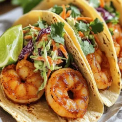 - 1 lb large shrimp, peeled and deveined - 2 tablespoons Cajun seasoning - 2 tablespoons olive oil - 8 small corn tortillas The main attraction in this dish is the shrimp. I love using large shrimp because they soak up flavors well. Cajun seasoning adds a bold kick. The olive oil helps the seasoning stick and gives a nice richness. Corn tortillas are soft and perfect for wrapping around the shrimp. - 1 cup shredded cabbage (green or purple) - 1/2 cup carrots, grated - 1/4 cup fresh cilantro, chopped - 1/4 cup mayonnaise - 2 tablespoons lime juice - Salt and pepper to taste For the lime slaw, I choose cabbage for crunch and color. Grated carrots add a touch of sweetness. Fresh cilantro brings a bright flavor that pairs well. Mayonnaise adds creaminess, while lime juice gives a zesty kick. Don't forget to season it with salt and pepper. - Lime wedges for serving - Extra cilantro for garnish When serving, lime wedges are a must. They add freshness to each bite. Extra cilantro not only looks great but also enhances the dish's flavor. These simple touches elevate the meal, making it fun and fresh. For the full recipe, check out the detailed instructions to create this delightful dish. First, take 1 lb of shrimp and peel them if needed. Toss the shrimp in a medium bowl with 2 tablespoons of Cajun seasoning and 1 tablespoon of olive oil. Mix well until the shrimp are fully coated. Let the shrimp marinate for 15 minutes. This step helps to lock in the flavors. While the shrimp sits, let’s make the lime slaw. In another bowl, combine 1 cup of shredded cabbage, 1/2 cup of grated carrots, and 1/4 cup of chopped cilantro. Add 1/4 cup of mayonnaise, 2 tablespoons of lime juice, salt, and pepper. Mix everything well. Set it aside to let the flavors meld together. This slaw adds a refreshing crunch to the tacos. Now it's time to cook the shrimp. Heat 1 tablespoon of olive oil in a large skillet over medium-high heat. Once hot, add the marinated shrimp in a single layer. Cook them for about 2-3 minutes on each side. They should turn pink and opaque when done. While the shrimp cooks, warm 8 small corn tortillas in another dry skillet over medium heat. Heat them for about 30 seconds on each side until they are soft. To assemble the tacos, place a few shrimp on each tortilla. Top with a generous spoonful of the lime slaw. You can add extra cilantro on top if you like. Serve the tacos warm with lime wedges on the side for squeezing. Enjoy the fresh and zesty flavors of your Cajun shrimp tacos! For the complete recipe, check the Full Recipe section. To cook shrimp just right, watch the time closely. Cook them for 2-3 minutes on each side. They should turn pink and opaque. Overcooking can make shrimp tough. Keep an eye on them to get the best texture. You can make your lime slaw even better. Try adding spices or fresh herbs. This gives it a unique taste. Always use high-quality, fresh ingredients. They make a big difference in flavor. If you want a change, swap shrimp for chicken or tofu. Both options taste great. Feel free to change slaw ingredients, too. Add or remove what you love. Make it your own! For the full recipe, check out the [Full Recipe]. {{image_2}} You can switch up the protein in these tacos. Chicken breast or thighs work great. Just season them like the shrimp. Grill or sauté until cooked through. If you want a plant-based option, try tofu or tempeh. Season it well and cook until golden. These swaps still keep the flavor punch. If you need a gluten-free meal, use corn tortillas. They add a nice crunch too. For a lighter option, swap the mayonnaise in the slaw. Use Greek yogurt instead; it gives a creamy texture without the extra calories. You can also skip the mayo completely and use lime juice for flavor. Want to jazz up your tacos? Add slices of ripe avocado. It adds creaminess. You can also serve fresh tomato salsa on top. For those who love heat, splash on some hot sauce. This makes the tacos even zippier! Explore these add-ons to find your perfect bite. Check out the Full Recipe for more ideas. To store leftover tacos, wrap them tightly in foil or plastic wrap. I recommend using an airtight container for the best results. This helps keep the tacos fresh. Place them in the fridge for up to two days. Avoid stacking them to keep them from getting soggy. For the shrimp, store it in a sealed bag or container. Make sure the shrimp is cold when you put it away. The lime slaw should also go in a separate airtight container. It can stay fresh for about three days. For long-term storage, freeze the shrimp. Place it in a freezer-safe bag and remove as much air as you can. Use the shrimp within three months for the best flavor. To reheat tacos, start by removing the slaw. You want to keep it fresh and crunchy. For the shrimp, heat a skillet over medium heat. Add a splash of oil and cook the shrimp for two minutes or until warm. For the tortillas, warm them in a dry skillet for about 30 seconds on each side. This keeps them soft. After reheating, add the slaw back on top. Enjoy your delicious tacos again! Check out the Full Recipe for more tips. Cajun seasoning is a mix of spices. Common ingredients include: - Paprika - Cayenne pepper - Garlic powder - Onion powder - Black pepper - Oregano - Thyme Each brand may vary slightly, but these spices give the seasoning its bold flavor. To add heat, try these tips: - Use extra cayenne pepper in the seasoning. - Add diced jalapeños to the lime slaw. - Drizzle hot sauce over the tacos before serving. - Serve with spicy salsa on the side. Feel free to adjust the spice levels to fit your taste. Yes, you can use different tortillas. Here are some options: - Flour tortillas for a softer bite. - Whole wheat tortillas for a healthier choice. - Lettuce wraps for a low-carb option. Each type offers a unique flavor and texture. Consider these side dishes and drinks: - Black bean salad for a fresh crunch. - Chips and guacamole for a flavorful dip. - A light beer or margarita pairs well. - Simple corn on the cob adds sweetness. These options complement the tacos nicely. Perfectly cooked shrimp turn pink and opaque. Here are signs to look for: - They curl into a C shape. - The flesh feels firm to the touch. - Cooked shrimp should be around 120°F internally. When you see these signs, you know your shrimp are ready. For the full recipe, check out the instructions above. Cajun shrimp tacos are a tasty twist on a classic dish. You learned about key ingredients, from shrimp and Cajun seasoning to a zesty lime slaw. I shared step-by-step instructions and helpful tips to make your tacos shine. You can even vary your recipe to fit your tastes. Enjoy your cooking adventure, and impress your friends with these flavorful tacos. They are sure to love each bite!