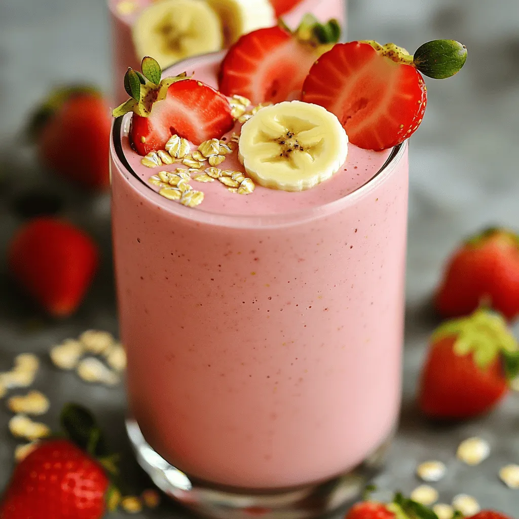 To make the strawberry banana oat smoothie, you will need: - 1 ripe banana, sliced - 1 cup fresh strawberries, hulled - 1/2 cup rolled oats - 1 cup almond milk (or any milk of choice) - 1 tablespoon honey or maple syrup (optional) - 1 tablespoon chia seeds (optional) - 1/2 teaspoon vanilla extract - Ice cubes (optional, for a chilled smoothie) You can add a few extras for more flavor: - Spinach for a green boost - Peanut butter for creaminess - Protein powder for extra nutrition This smoothie is packed with nutrients. Here’s a quick breakdown: - Calories: About 250 per serving - Protein: 6 grams - Carbohydrates: 45 grams - Fiber: 8 grams - Sugars: 12 grams - Healthy fats: 3 grams Start by gathering your ingredients. You need: - 1 ripe banana, sliced - 1 cup fresh strawberries, hulled - 1/2 cup rolled oats - 1 cup almond milk (or any milk of choice) - 1 tablespoon honey or maple syrup (optional) - 1 tablespoon chia seeds (optional) - 1/2 teaspoon vanilla extract - Ice cubes (optional) If you use frozen strawberries, skip the ice. If you have fresh ones, grab some ice for a nice chill. Now, let’s blend! In your blender, add the sliced banana, hulled strawberries, rolled oats, almond milk, and vanilla extract. If you want extra sweetness, include honey or maple syrup. If you chose chia seeds, toss them in now. Blend everything on high until smooth. If it is too thick, pour in a bit more milk to reach your perfect texture. After blending, taste your smoothie. If it needs more sweetness, add a little more honey or maple syrup. Blend again until mixed. For a cooler drink, add ice cubes and blend until frothy. Pour your smoothie into glasses. To make it look pretty, add sliced strawberries or banana on top. You can also sprinkle a few oats for texture. Enjoy your delicious drink right away! Start with your liquid first. Pour in the almond milk or your choice of milk. This helps the blender mix better. Add the sliced banana and hulled strawberries next. Then, toss in the rolled oats and chia seeds. Blend on high until smooth. If it feels thick, add more milk. Blend again until it’s just right. Taste your smoothie after blending. If it needs more sweetness, add honey or maple syrup. Blend again to mix it well. Remember, you want it sweet but not too sweet. Adjust to your liking. This way, you can enjoy the natural fruit flavors too. To amp up the flavor, try adding vanilla extract. It gives a nice touch. For a thicker feel, more chia seeds or oats help. If you want a cooler drink, ice cubes are great. Blend them in until they are crushed. Experiment with these tips for your perfect smoothie! {{image_2}} You can mix and match fruits in this smoothie. Try using mango for a tropical twist. Blueberries add a rich color and flavor. If you want a tart taste, add raspberries. Each fruit brings its own health benefits and flavors. You can even use a mix of fruits for a smoothie rainbow. You have many choices for milk. Almond milk is great, but you can try oat milk or coconut milk too. If you prefer dairy, regular milk works just fine. Yogurt can also replace milk for a thicker texture. Each option changes the taste and nutrition slightly. Looking to add more nutrition? You can toss in protein powder for an extra kick. Chia seeds are good too; they boost fiber and omega-3s. You can also add spinach for a green twist. Just a handful won't change the taste much, but it helps pack in nutrients. If you have leftover smoothie, store it in an airtight container. This keeps it fresh. Place it in the fridge. Smoothies stay good for about one day. If you notice separation, just shake it before drinking. Avoid leaving it out at room temperature. You can freeze the smoothie if you want to save it longer. Pour the smoothie into ice cube trays or freezer-safe bags. It freezes well for up to one month. When you are ready to enjoy, let it thaw in the fridge. You can also blend the frozen cubes for a quick, icy treat. Smoothies are best served cold. But if you prefer it warm, heat gently on the stove. Stir it often to avoid hot spots. Don't boil it; that can change the taste. Serve warm for a cozy twist! Yes, you can use frozen fruit. Frozen strawberries work great in this smoothie. They make it cold and creamy. If you use frozen fruit, skip the ice cubes. The smoothie will still taste fresh and delicious. To thicken your smoothie, add more rolled oats or chia seeds. Chia seeds absorb liquid and expand, making the smoothie creamy. You can also use less almond milk or add a frozen banana. Blending on low speed can also help mix ingredients without thinning it out. You can use agave syrup, coconut sugar, or stevia as substitutes. If you prefer no sweetener, try adding a ripe banana. It naturally sweetens the smoothie. Taste it first, then adjust to your liking. In this post, we explored how to make delicious smoothies. We covered ingredients, step-by-step instructions, and helpful tips. You learned about various flavor options and how to store leftovers. Making smoothies can be simple and fun! Feel free to experiment with your favorite fruits and flavors. This way, you can find your perfect blend. Enjoy your smoothie adventure!