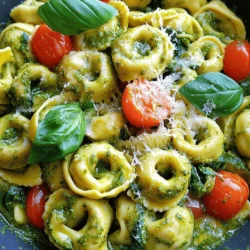- 12 ounces cheese tortellini (fresh or frozen) - 1 cup heavy cream - 1/2 cup pesto sauce (store-bought or homemade) - 1 cup cherry tomatoes, halved - 1 cup baby spinach - 1/4 cup grated Parmesan cheese - 2 tablespoons olive oil - 2 cloves garlic, minced - Salt and pepper to taste - Fresh basil leaves for garnish Gathering the right ingredients is key for this creamy pesto tortellini. First, you need cheese tortellini, either fresh or frozen. The rich cheese flavor pairs well with the creamy sauce. Next, grab heavy cream to make the dish smooth and rich. You can use store-bought or homemade pesto sauce for a burst of flavor. Cherry tomatoes add a sweet and juicy touch, while baby spinach gives a pop of color and nutrition. Don’t forget the grated Parmesan cheese. It adds depth to the sauce. Olive oil and garlic are essential for sautéing and building flavor. Use salt and pepper to bring everything together. Finally, fresh basil leaves are a must for garnish. They add a fresh note and a beautiful finish. With these ingredients, you’re ready to create a delightful meal. To start, you need to bring a large pot of salted water to a boil. This step is key for flavor. Once the water is boiling, carefully add the cheese tortellini. If you use fresh tortellini, cook it for about 3 to 5 minutes. For frozen tortellini, it may take longer, around 7 to 10 minutes. Keep an eye on it to avoid overcooking. When done, drain the tortellini and set it aside. Remember to save a bit of the pasta water for later. Next, you will prepare the creamy sauce. In a large skillet, heat 2 tablespoons of olive oil over medium heat. Add 2 cloves of minced garlic to the skillet. Sauté the garlic for about 1 to 2 minutes. You want it fragrant but not burnt. Then, pour in 1 cup of heavy cream, stirring it well with the garlic. Bring this mixture to a gentle simmer. Now it’s time to mix all the flavors. Stir in 1/2 cup of pesto sauce into the cream. This adds a burst of flavor. Let this simmer for an additional 2 to 3 minutes. If the sauce gets too thick, add a splash of your reserved pasta water. Next, add the cooked tortellini, along with 1 cup of halved cherry tomatoes and 1 cup of baby spinach. Gently toss everything together until well-coated in that creamy pesto sauce. Let it cook for another 2 to 3 minutes. This way, the spinach wilts down and everything heats through. Finally, sprinkle 1/4 cup of grated Parmesan cheese over the dish. Stir until the cheese melts into the sauce. Season with salt and pepper to taste. Serve with fresh basil leaves for a lovely touch! To make the sauce just right, use pasta water. This water has starch. It helps the sauce stick to the tortellini. If your sauce is too thick, add a little water until it feels smooth. You also want to balance the flavors. Taste the sauce before serving. If it needs more flavor, add salt or pepper. You can also add more pesto if you want a stronger taste. Time matters when cooking tortellini. Fresh tortellini cooks fast, usually 3-5 minutes. Frozen tortellini takes longer, about 7-10 minutes. Always check the package for the best time. Be careful not to overcook the tortellini. If you do, it can become mushy. As soon as it floats, it's often ready. Drain it right away to keep it firm. Garnishing makes your dish pop! Use fresh basil leaves on top for a beautiful look. You can also sprinkle more Parmesan cheese for extra flavor. When serving, use large bowls to show off the creamy pesto tortellini. You can add a side salad or some crusty bread for a complete meal. {{image_2}} You can switch up the pasta to suit your taste. Try penne or farfalle for a new twist. If you need a vegan option, use plant-based cream and vegan cheese. This way, everyone can enjoy creamy pesto tortellini. Want to add some protein? Grilled chicken or shrimp works great. It gives the dish a nice boost. You can also toss in veggies like bell peppers or zucchini. These add color and nutrition. Pair your creamy pesto tortellini with a fresh side salad. A mix of greens, tomatoes, and cucumbers is perfect. For a cozy touch, serve with garlic bread or a warm baguette. These sides make the meal feel complete and satisfying. To store leftovers, first let the tortellini cool down. Then, transfer it to an airtight container. Make sure it is sealed tightly to keep out air. You can store it in the fridge for up to three days. To keep it fresh, avoid adding extra sauce until you reheat it. This helps maintain the right texture. For freezing, use a freezer-safe container or a heavy-duty freezer bag. Portion the tortellini to make thawing easier later. Squeeze out as much air as possible before sealing. You can freeze it for up to three months. When ready to use, place it in the fridge overnight to thaw. Reheat pasta dishes gently to avoid turning them soggy. The best method is to use a skillet. Add a splash of milk or cream and heat on low. Stir often to mix the sauce evenly. If you prefer the microwave, use a microwave-safe bowl. Cover it loosely and heat in short intervals, stirring in between. This keeps your creamy pesto tortellini delicious and enjoyable! The best way to make pesto sauce is to blend fresh basil, garlic, pine nuts, Parmesan cheese, and olive oil. Start with basil and garlic in a food processor. Add nuts and cheese next. Drizzle in olive oil while blending until smooth. Adjust salt and pepper to taste. You can also use a mortar and pestle for a more traditional approach. This method creates a bright, flavorful sauce perfect for many dishes. Yes, you can make creamy pesto tortellini ahead of time. Prepare the dish up to the point of mixing in the tortellini and veggies. Store it in the fridge for up to two days. When ready to serve, heat it on the stove over low heat. Add a splash of water or more cream if it seems too thick. This way, you can enjoy a delicious meal without much work on busy days. To adjust the recipe for larger servings, simply multiply each ingredient by the number of servings you need. For example, if you want to serve eight, use 24 ounces of tortellini and double the other ingredients. Make sure to use a larger pot for cooking and a bigger skillet for mixing. Keep an eye on cooking times, as larger amounts may need slight adjustments to ensure everything cooks evenly. Absolutely! You can use homemade tortellini in this recipe. Just make sure to cook them until they float, which usually takes about 3-5 minutes. Homemade tortellini adds a special touch to your dish. It enhances the flavor and texture, making your creamy pesto tortellini even more delightful. This creamy pesto tortellini dish combines key ingredients like tortellini, heavy cream, and pesto. We explored cooking methods and practical tips to get the best results. Variations let you customize flavors and add protein or veggies. Remember to store leftovers properly and reheat them with care to keep the taste fresh. In cooking, creativity shines. Enjoy trying different flavors and making this dish your own. Happy cooking!