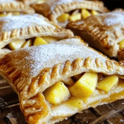 - 2 medium apples (Granny Smith or Honeycrisp) - 1 tablespoon lemon juice - 1 teaspoon cinnamon - 2 tablespoons brown sugar - 1 tablespoon cornstarch - 1 package (10 oz) refrigerated pie crusts - 1 egg (for egg wash) - 1 tablespoon milk - Powdered sugar for dusting (optional) Choosing the right apple is key. Granny Smith apples add a tartness that balances the sweet filling. Honeycrisp apples give a sweet, juicy bite that enhances the flavor. Fresh ingredients matter too. They make your hand pies taste better. Fresh apples bring brightness, while fresh pie crusts ensure a crisp texture. Always opt for the best quality you can find. It will show in your final dish. First, grab a medium bowl. Dice two medium apples into small pieces. I like using Granny Smith or Honeycrisp apples for their great flavor. Add one tablespoon of lemon juice to keep the apples fresh. Next, sprinkle in one teaspoon of cinnamon and two tablespoons of brown sugar. This mix adds sweetness and warmth. Also, add one tablespoon of cornstarch to help thicken the filling. Stir everything well and let it rest for about 10 minutes. This resting time helps the flavors blend nicely. Now it's time to prepare the pie crust. Roll out the refrigerated pie crusts on a lightly floured surface. Use a rolling pin to make them flat. Cut each crust into four squares. You will have eight squares in total. These will be perfect for your hand pies. Take a spoon and scoop about one to two tablespoons of the apple filling. Place the filling in the center of each pie crust square. Fold the corners over the filling to create a triangle shape. Pinch the edges tightly to seal them. You can use a fork to crimp the edges. This step gives a nice look and keeps the filling inside. Before cooking, preheat your air fryer to 350°F (175°C). This step is key for even cooking. Once preheated, arrange the hand pies in a single layer in the air fryer basket. You might need to cook them in batches if your air fryer is small. Cook for 10 to 12 minutes. Watch for the hand pies to turn golden brown and flaky. When done, carefully remove them and let them cool for a bit. If you like, dust them with powdered sugar before serving. To get a nice, flaky crust, roll out the dough evenly. Use a lightly floured surface. Start from the center and work your way out. This helps avoid tearing. When you cut the crust into squares, try to make them even. An egg wash is key for a golden finish. Mix one egg with a tablespoon of milk. Brush it on top of the pies before cooking. This step gives your hand pies a beautiful color. When cooking in the air fryer, arrange the pies in a single layer. Leave space between each pie. This helps hot air flow around them. If your air fryer is small, cook in batches. This ensures that all pies cook evenly and get nice and crispy. Serve your hand pies with a scoop of vanilla ice cream. The cold ice cream pairs well with warm pies. You can also use caramel or chocolate sauce for dipping. For a fun touch, dust the pies with powdered sugar. It adds sweetness and makes them look fancy. Try serving them on a colorful plate for extra flair. {{image_2}} You can add a twist to your apple filling. Try mixing in a splash of vanilla extract. This will enhance the sweet taste. You can also add a pinch of nutmeg for warmth. Both flavors pair well with apples. If you want a crunch, think about nuts. Chopped walnuts or pecans add great texture. You can also mix in a handful of raisins. They bring sweetness and chewiness to each bite. Don’t limit yourself to apples! Peaches work well too. Their juicy sweetness adds a nice change. You can also use mixed berries for a tart flavor. Strawberries, blueberries, or raspberries make a lovely combo. Try combining different fruits for unique flavors. For example, mix apples with berries. The contrast of flavors will surprise you in the best way. If you need a gluten-free option, swap regular pie crusts for gluten-free ones. There are many good brands available. Look for ones that are flaky to mimic the original texture. To keep the hand pies from being too dry, add a bit more filling. This will help maintain moisture. You may also need to adjust cooking time. Keep an eye on them to avoid overcooking. To store your hand pies, choose airtight containers. Glass or plastic containers work well. Allow the pies to cool for about 15 minutes before storing. This helps prevent sogginess. If you stack them, place parchment paper between layers. For the best results, reheat in the air fryer. Preheat to 350°F (175°C). Heat the pies for about 5 minutes. This keeps them crispy. You can also use the oven. Set it to 350°F and bake for 10 minutes. The microwave is not ideal, as it makes them soft. You can freeze hand pies before or after cooking. To freeze before cooking, place them on a baking sheet. Once frozen, transfer them to a freezer bag. To freeze after cooking, let them cool and then follow the same steps. When ready to use, thaw in the fridge overnight. Cook from frozen in the air fryer for 12-15 minutes. Yes, you can use frozen pie crusts. They work well for these hand pies. Just thaw them first. Follow the package instructions for thawing. This ensures a nice, flaky crust. For best results, roll them out slightly before cutting. This helps them fit better around the filling. Look for a golden-brown color. The pies should be flaky and crisp. You can also check the filling by carefully cutting one pie open. The apples should be tender and hot. If they are not, return them to the air fryer for a few more minutes. Yes, you can prepare the filling ahead of time. Just mix the diced apples, lemon juice, cinnamon, brown sugar, and cornstarch. Store the mixture in the fridge for up to a day. This lets the flavors blend well. Just remember to use it within a day for the best taste. Many sauces pair well with apple hand pies. Here are some tasty options: - Caramel sauce - Vanilla ice cream - Whipped cream - Cinnamon sugar dip These add a fun twist and enhance the flavor of the pies. Feel free to mix and match! These apple hand pies are fun and easy to make. We covered the key ingredients, the best apple types, and how to prepare them step-by-step. I shared tips for a flaky crust and suggestions for serving. You can also try fun variations with different fruits or flavors. Enjoy making this tasty treat, serving it warm, and sharing it with others. I hope your kitchen fills with the sweet smell of baked apples. Happy baking!