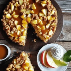 - Apples: I recommend using Granny Smith or Honeycrisp apples. They add a nice tartness and hold their shape when baked. - Dry Ingredients: - 1 cup all-purpose flour - 1 cup rolled oats - 1/2 cup brown sugar - 1/4 cup granulated sugar - 1 teaspoon baking powder - 1/2 teaspoon baking soda - 1/2 teaspoon cinnamon - 1/4 teaspoon salt - Wet Ingredients: - 1/2 cup unsalted butter, softened - 2 large eggs - 1 teaspoon vanilla extract - 1/2 cup caramel sauce (store-bought or homemade) - Extra caramel sauce for drizzling on top Using these simple ingredients, you can create a cake that is both comforting and delicious. The apples bring moisture and flavor, while the dry ingredients create a great texture. The caramel sauce adds a sweet touch that makes the cake truly special. 1. Preheat the Oven: Start by preheating your oven to 350°F (175°C). Grease and flour a 9-inch round cake pan. You can also line it with parchment paper for easy removal. 2. Toss the Apples: Take 2 large apples, peel, core, and dice them. In a bowl, toss the diced apples with 1/2 teaspoon of cinnamon. Set them aside to soak up that flavor. 3. Mix Dry Ingredients: In another bowl, mix together 1 cup of all-purpose flour, 1 cup of rolled oats, 1/2 cup of brown sugar, 1/4 cup of granulated sugar, 1 teaspoon of baking powder, 1/2 teaspoon of baking soda, and 1/4 teaspoon of salt. This mix will give your cake great texture. 1. Cream the Butter and Sugars: In a large mixing bowl, cream together 1/2 cup of softened unsalted butter with the sugars until the mixture is light and fluffy. 2. Add Eggs and Vanilla: Crack in 2 large eggs, adding them one at a time. Mix well after each addition. Then stir in 1 teaspoon of vanilla extract to enhance the flavor. 3. Incorporate Dry Ingredients: Gradually add the dry mixture to the butter mixture. Mix gently until just combined. Be careful; overmixing will make the cake tough. 4. Fold in Apples: Gently fold the cinnamon-coated apples into the batter. Make sure they are evenly distributed to get that apple goodness in every slice. 1. Pour Batter into the Pan: Carefully pour the batter into the prepared cake pan. Use a spatula to smooth it out evenly. 2. Prepare the Crumble Topping: In a small bowl, mix together 1/2 cup of rolled oats, 1/4 cup of flour, 1/4 cup of brown sugar, and 1/4 cup of melted butter. Stir until the mixture is crumbly. 3. Top the Cake: Evenly sprinkle the crumble topping over the batter in the pan. This will create a delicious, crunchy layer. 4. Bake the Cake: Place the cake in the preheated oven. Bake for 35 to 40 minutes. To check doneness, insert a toothpick into the center. If it comes out clean, the cake is ready. 5. Cool and Drizzle: After baking, let the cake cool in the pan for about 10 minutes. Carefully remove it and let it cool on a wire rack. Once cool, drizzle generously with caramel sauce before serving. To avoid overmixing, mix just until the batter is smooth. Overmixing makes the cake tough. You want it fluffy and light. When choosing apples for baking, select firm varieties. Granny Smith and Honeycrisp are great options. They hold their shape and add a nice tartness. For presentation, serve slices on individual plates. Add a dollop of whipped cream on the side. A few fresh apple slices make it look festive. Drizzle extra caramel sauce on top for a sweet touch. Pair this cake with vanilla ice cream for a warm and cold treat. The creaminess of ice cream complements the warm cake well. To modify sugar content, reduce the granulated sugar by a few tablespoons. You can also use less brown sugar. This adjustment keeps the flavor while lowering sweetness. If you want alternatives to caramel sauce, try maple syrup or a fruit sauce. These can give a new sweet twist to your cake. {{image_2}} You can make your caramel apple crumble cake even better by adding spices. Nutmeg and ginger add warmth and depth. Just a pinch of each can really boost the flavor. You can also try adding nuts. Walnuts and pecans give a nice crunch and extra richness. Simply chop them and mix them into the batter or sprinkle them on top. If you need a gluten-free option, almond flour works great. You can also use a gluten-free flour blend. Both options keep the cake tasty and moist. For those who prefer vegan recipes, swap out the butter for plant-based butter. Use flax eggs or applesauce instead of regular eggs. This way, everyone can enjoy this delicious cake! You can store your Caramel Apple Crumble Cake at room temperature or in the fridge. If you plan to eat it within two days, keep it covered on the counter. Use a cake dome or plastic wrap to keep it fresh. If you want it to last longer, store it in the fridge. Just make sure to cover it well. The cold can help keep the apples from going bad. This cake stays fresh for about three days at room temperature. In the fridge, it can last up to a week. You will know it’s time to toss it if you see mold or if it smells off. If the cake feels dry or crumbly, it’s best not to eat it. With these tips, you can enjoy your sweet treat for longer! Can I use frozen apples for this recipe? Yes, you can use frozen apples. Thaw them first and drain excess moisture. This way, your cake won’t be too soggy. How can I make my caramel sauce from scratch? To make caramel sauce, melt 1 cup of sugar in a saucepan over medium heat. Stir until it melts and turns golden. Then, add 1/2 cup of heavy cream and 4 tablespoons of butter. Stir until smooth. Let it cool before using. Is it possible to make this cake ahead of time and freeze it? Yes, you can freeze the cake. Make sure it cools completely. Wrap it tightly in plastic wrap and then in foil. It can last up to three months in the freezer. What type of caramel sauce works best? Both store-bought and homemade caramel sauces work well. Use what you prefer. Homemade adds a special touch, while store-bought saves time. Can I substitute ingredients for dietary restrictions? Yes, you can substitute ingredients. Use gluten-free flour for a gluten-free option. Swap eggs with applesauce or flaxseed meal for a vegan version. Adjust sugar if needed for dietary concerns. You now have all the steps to create a delicious apple cake. We explored the essential ingredients, from the right apples to the perfect spices. I shared tips on mixing and baking, ensuring you achieve the best texture. We even discussed how to store your cake for freshness. With these insights, you can enjoy a delightful treat for any occasion. Don't hesitate to get creative with variations. Happy baking!