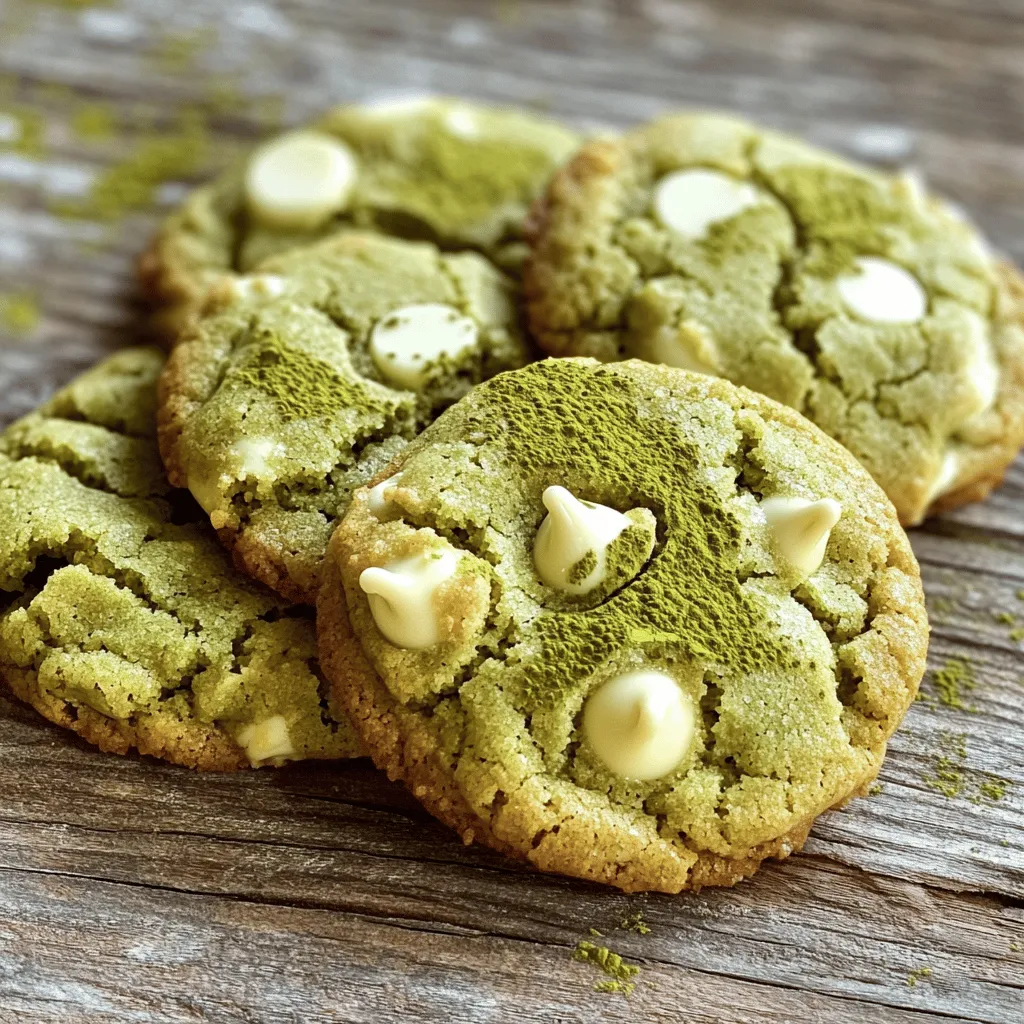 Here are the simple ingredients you'll need to make Chewy Matcha White Chocolate Cookies. Each ingredient plays a key role in creating that perfect chewy texture and rich flavor. - 1 cup all-purpose flour - 2 teaspoons matcha green tea powder - 1/2 teaspoon baking soda - 1/4 teaspoon salt - 1/2 cup unsalted butter, softened - 1/2 cup brown sugar, packed - 1/4 cup granulated sugar - 1 large egg - 1 teaspoon vanilla extract - 1 cup white chocolate chips - Optional: 1/4 cup chopped macadamia nuts When you gather these ingredients, make sure your butter is softened. This helps create a nice, creamy base for your cookies. The matcha powder gives the cookies a lovely green color and a unique flavor. If you want extra crunch, consider adding macadamia nuts. They pair well with the white chocolate and enhance the cookie's taste. Each ingredient works together to make these cookies both chewy and delightful. Enjoy the process of measuring and mixing; it's all part of the fun! 1. Preheat your oven to 350°F (175°C). Line a baking sheet with parchment paper. This helps the cookies not stick. 2. In a medium bowl, whisk together: - 1 cup all-purpose flour - 2 teaspoons matcha green tea powder - 1/2 teaspoon baking soda - 1/4 teaspoon salt Set this bowl aside to let the flavors mix well. 3. In a large bowl, cream together: - 1/2 cup unsalted butter, softened - 1/2 cup brown sugar, packed - 1/4 cup granulated sugar Beat these until the mixture is light and fluffy. This step adds air, making the cookies soft. 4. Add 1 large egg and 1 teaspoon vanilla extract to the butter mixture. Mix until fully combined. This step adds moisture and flavor. 5. Gradually add the dry mixture from step 2 into the wet mixture. Stir gently until just combined. Avoid overmixing here to keep the cookies chewy. 6. Fold in: - 1 cup white chocolate chips - Optional: 1/4 cup chopped macadamia nuts for extra crunch. Make sure they are evenly spread throughout. 7. Use a cookie scoop or a tablespoon to drop rounded balls of dough onto the baking sheet. Space them about 2 inches apart to allow for spreading. 8. Bake in the preheated oven for 10-12 minutes. The edges should be lightly golden, while the centers stay soft. This balance is crucial for that perfect chewy texture. 9. Remove the cookies from the oven. Let them cool on the baking sheet for 5 minutes. This helps them firm up before moving to wire racks to cool completely. Enjoy the delightful taste of your chewy matcha white chocolate cookies! Baking time is key for chewy cookies. Bake them for just 10 to 12 minutes. The edges should look golden, while the center stays soft. This balance keeps your cookies chewy. After baking, let them cool on the sheet for 5 minutes. This helps them stay soft and prevents breakage. You can add fun flavors to your cookies. Try mixing in chopped macadamia nuts for a crunchy twist. They pair well with white chocolate. For drinks, serve these cookies with milk or green tea. The tea enhances the matcha flavor. You can also sprinkle extra matcha on top for a pop of color. Watch out for overmixing the dough. This can make cookies tough instead of chewy. Mix until just combined for the best texture. Also, check your oven temperature. An incorrect temperature can lead to cookies that are too hard or underbaked. Use an oven thermometer for accuracy. These tips will help you bake perfect chewy matcha white chocolate cookies every time! {{image_2}} You can change the chocolate in your cookies. Use dark chocolate chips or even milk chocolate for a sweeter treat. Each type gives a new taste to your cookies. If you need gluten-free options, use almond flour or oat flour. Both work well and keep the cookies chewy. Just replace all-purpose flour with the same amount of gluten-free flour. Want to add some crunch? Try mixing in nuts like walnuts or pecans. They add a nice texture and pair well with matcha. You can also toss in dried fruits like cranberries for a hint of sweetness. For a refreshing twist, add citrus zest. Lemon or orange zest brightens the flavor and makes your cookies stand out. Just a teaspoon will do. During the holidays, consider adding spices like cinnamon or nutmeg. These spices create a warm, festive flavor. You can also sprinkle festive colored sugar on top before baking. For special occasions, adjust the sweetness by reducing the sugar. This makes the cookies less sweet and more balanced. It’s a great way to match your taste to the event. To keep your chewy matcha white chocolate cookies fresh, store them in an airtight container. This helps keep moisture in and air out. If you have space, place a slice of bread in the container. It will absorb any extra air and keep your cookies soft. You can also layer parchment paper between cookies. This prevents them from sticking together. Freezing cookie dough is a smart option. You can scoop the dough into balls and place them on a baking sheet. Freeze them for about an hour, then transfer the balls to a freezer-safe bag or container. When you want to bake, take out the dough and let it thaw in the fridge for a few hours. Bake as you normally would, adding a minute or two to the baking time. These cookies can last about a week at room temperature. Store them properly, and they will stay tasty. Check for signs of spoilage, such as a dry texture or off smell. If they feel hard or stale, they have lost their charm. Enjoy them while they are fresh for the best taste! Chewy Matcha White Chocolate Cookies get their soft texture from a few key ingredients and techniques. - Butter: Using softened unsalted butter creates a rich base. It adds moisture and flavor. - Brown Sugar: This sugar has more moisture than white sugar. It helps keep cookies soft. - Baking Time: Baking just until the edges are golden allows the centers to stay soft. - Egg: A large egg adds moisture and binds the dough, helping to maintain that chewy texture. Mix these ingredients carefully. Overmixing can lead to tough cookies. Remember, less is more when it comes to mixing! Yes, matcha powder is very versatile. Here are some baking ideas to use matcha: - Matcha Cakes: Add matcha to cake batter for a unique twist. - Matcha Pancakes: Mix into pancake batter for a colorful breakfast. - Matcha Muffins: Combine with fruits like blueberries for tasty muffins. - Matcha Brownies: Replace some cocoa powder with matcha for a fun flavor change. Matcha pairs well with many flavors. It adds a nice earthy taste and vibrant color. To tell if your cookies are ready, look for these cues: - Visual: The edges should be lightly golden, while the centers look soft and slightly underbaked. - Texture: Press gently on a cookie. If it springs back, it's done. If it leaves a dent, it needs more time. - Cooling Time: Let cookies cool on the baking sheet for about 5 minutes. They will continue to cook slightly during this time. Trust your senses! With practice, you'll get a feel for the perfect bake. This blog post covers how to make chewy matcha cookies with white chocolate. You learned the needed ingredients, step-by-step instructions, and tips for perfect results. I also share storage advice and answer common questions. With these guidelines, you can easily bake tasty cookies. This fun recipe brings a unique twist to your baking. Enjoy every bite, and feel free to get creative with flavors! Happy baking!