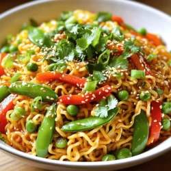 To make Spicy Sesame Ramen Stir-Up, you need: - 200g ramen noodles - 2 tablespoons sesame oil - 1 tablespoon chili paste - 1 red bell pepper, sliced - 1 cup snap peas, trimmed - 1 carrot, julienned - 3 green onions, chopped - 2 garlic cloves, minced - 1 tablespoon ginger, grated - 2 tablespoons soy sauce - 1 tablespoon rice vinegar - 1 tablespoon sesame seeds - Fresh cilantro for garnish You can add a few extra flavors to your dish. Try: - Cooked chicken or tofu for protein - Spinach or bok choy for greens - Mushrooms for umami taste - Peanuts or cashews for crunch If you lack some ingredients, no worries! Here are some swaps: - Use any type of noodles, like udon or soba. - Swap sesame oil for olive oil if needed. - Use sriracha instead of chili paste for heat. - Replace soy sauce with tamari for a gluten-free option. - Rice vinegar can be replaced with apple cider vinegar. Start by boiling water in a pot. Add 200 grams of ramen noodles. Cook them as directed on the package. This usually takes about 3 to 5 minutes. Once cooked, drain the noodles and set them aside. Next, grab a large skillet or wok and heat 2 tablespoons of sesame oil over medium heat. Once hot, add 2 minced garlic cloves and 1 tablespoon of grated ginger. Sauté these for about 30 seconds until they smell great. After that, toss in 1 sliced red bell pepper, 1 cup of trimmed snap peas, and 1 julienned carrot. Stir-fry these veggies for about 3 to 4 minutes. You want them to be tender but still crisp. Now it’s time to add flavor! Incorporate 1 tablespoon of chili paste, 2 tablespoons of soy sauce, and 1 tablespoon of rice vinegar. Mix everything well so the veggies soak up the flavors. Then, add the cooked ramen noodles to the skillet. Toss everything together for about 2 minutes until it’s all heated through. Finally, sprinkle with sesame seeds and chopped green onions. Serve it hot, garnished with fresh cilantro for a tasty finish. Enjoy your meal! You can change the heat in this dish easily. To make it milder, use less chili paste. Add a teaspoon at first, then taste. If you want more heat, add a bit more. You can also serve extra chili paste on the side. This way, everyone can spice it up as they like! This ramen stir-up tastes great with many sides. Pair it with crispy spring rolls for a fun meal. You can also serve it with a light salad. A fresh cucumber salad adds a nice crunch. If you want protein, try grilled chicken or tofu on top. The flavors will blend nicely! One mistake is overcooking the vegetables. Keep them crisp by stirring for just 3-4 minutes. Another mistake is not draining the noodles well. Too much water can make your dish watery. Lastly, don’t skip the garnishes. Fresh cilantro and sesame seeds add flavor and a nice look! {{image_2}} You can easily make this dish vegetarian or vegan. Simply replace the soy sauce with a gluten-free option. Use tamari for a gluten-free twist. Skip the chicken or shrimp, and enjoy the dish as is. Add tofu for added protein. You can also use vegetable broth instead of water for cooking the noodles. This dish is full of flavors, even without meat! If you want extra protein, consider adding chicken, shrimp, or beef. Cook your choice of protein in the skillet before adding the veggies. Slice the meat thinly for quick cooking. Tofu is another great option. It absorbs the sauce well and adds a nice texture. You can even use cooked edamame for a plant-based boost. Feel free to mix and match your veggies. Broccoli, spinach, or bok choy work well in this recipe. You can also add mushrooms for depth. If you have leftover vegetables, toss them in! Just make sure to cook them until they are tender but still crisp. This way, each bite is full of flavor and color. Store your leftover Spicy Sesame Ramen Stir-Up in an airtight container. Make sure to let it cool first. Refrigerate it for up to three days. This keeps the flavors fresh and tasty. To reheat, use a skillet over medium heat. Add a splash of water or oil to help steam the noodles. Stir it well until heated through. You can also use a microwave. Cover the bowl with a damp paper towel. Heat for 1-2 minutes, checking often. You can freeze Spicy Sesame Ramen Stir-Up. Pack it in a freezer-safe container. Leave some space at the top, as it will expand. It can stay good for up to three months. When you're ready to eat, thaw it in the fridge overnight. Reheat it as mentioned above. Yes, you can prepare parts of this dish ahead. Cook the ramen noodles and store them in the fridge. You can also chop the veggies and mix the sauces in advance. When you’re ready, stir-fry the vegetables and add the noodles. This saves time and keeps the meal fresh. This ramen stir-up pairs well with many sides. Here are some ideas: - Edamame for a healthy snack - A simple cucumber salad for crunch - Steamed dumplings for added flavor These sides balance the spice and add variety to your meal. To make this dish gluten-free, swap regular ramen noodles for gluten-free ones. You should also use gluten-free soy sauce, often labeled as tamari. This keeps the flavors intact while catering to dietary needs. Always check labels for hidden gluten in sauces or noodles. This article covered everything you need to make a great spicy sesame ramen stir-up. We talked about key ingredients and how to make it your own with add-ins and substitutions. I shared step-by-step cooking instructions, including tips to avoid common mistakes. You can even adapt the recipe for different diets. In closing, this dish is fun to make and easy to customize. Enjoy trying new flavors and sharing your creation!