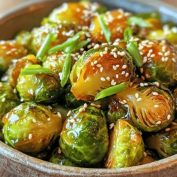 To make Honey Sriracha Brussels Sprouts, you'll need: - 1 pound Brussels sprouts, halved - 2 tablespoons olive oil - 2 tablespoons honey - 1 tablespoon sriracha sauce (adjust to taste) - 1 tablespoon soy sauce - 2 cloves garlic, minced - Salt and pepper to taste These ingredients create a great mix of sweet, spicy, and savory flavors. The Brussels sprouts get crispy while roasting, which adds a nice texture. You can customize this dish with a few optional ingredients: - Maple syrup instead of honey for a different sweet taste - Chili flakes for an extra spicy kick - Lime juice for a zesty finish Feel free to mix in your favorite flavors. This dish is fun to experiment with! Garnishes make your dish more appealing. Here are some ideas: - 1 tablespoon sesame seeds - 2 green onions, chopped These add extra crunch and color. You can also use chopped nuts or fresh herbs for a unique touch. First, gather your ingredients. You need one pound of Brussels sprouts. Cut each sprout in half. This helps them cook evenly. Next, in a large bowl, add the halved sprouts. Pour in two tablespoons of olive oil, and sprinkle with salt and pepper. Toss the sprouts well. Make sure each piece is coated. This step adds flavor and helps them crisp up. While your sprouts prepare, make the honey sriracha sauce. Take a small bowl and whisk together two tablespoons of honey, one tablespoon of sriracha sauce, and one tablespoon of soy sauce. Add two cloves of minced garlic to the mix. Whisk until all ingredients blend well. Taste the sauce to see if you want more heat. Adjust it with extra sriracha if needed. Now, preheat your oven to 400°F (200°C). Spread the Brussels sprouts on a baking sheet in a single layer. Roast them for 20 to 25 minutes. Stir halfway through to ensure even cooking. They should turn golden brown and crispy. After roasting, drizzle your honey sriracha sauce over the hot sprouts. Toss them gently to coat. Return the sprouts to the oven for another 5 to 8 minutes. This step helps the sauce caramelize. Once done, remove them from the oven. Transfer to a serving dish and garnish with sesame seeds and chopped green onions. Enjoy your flavorful side dish! To get crispy Brussels sprouts, start with dry sprouts. After washing them, dry them well. Use a large bowl to mix them with olive oil, salt, and pepper. Make sure each sprout is coated evenly. Spread them out on the baking sheet. Leave space between each sprout. This helps them roast, not steam. Roast at 400°F for 20-25 minutes. Stir halfway to brown them all over. For extra crispiness, return them to the oven after adding the sauce. Do you like spice? You can change the amount of sriracha. For a milder taste, use less sriracha. Start with half a tablespoon and add more if needed. If you love heat, try adding a bit more. Mix the sriracha well with honey and soy sauce. Taste the sauce before adding it to the sprouts. This way, you can get the flavor just right for you. To make your dish look great, use a big, white plate. This helps the colors pop. Once the Brussels sprouts are done, drizzle the honey sriracha sauce over them. Scatter sesame seeds and green onions on top for color and crunch. Serve them warm for the best taste. You can also add a slice of lemon on the side for a fresh touch. Enjoy your beautiful dish! {{image_2}} You can switch up the sauce for variety. Try a sweet chili sauce for a milder heat. A balsamic glaze adds a tangy twist. If you love garlic, add more minced garlic to the mix. For a creamy touch, drizzle some ranch dressing after roasting. Want to make this dish a meal? Add cooked chicken or shrimp. Tofu works well for a plant-based option. Simply toss the protein with the Brussels sprouts and sauce before roasting. This makes the dish hearty and filling. This recipe is easy to adapt for different diets. Use maple syrup instead of honey for a vegan option. Make sure your sriracha is vegan too, as some brands contain animal products. Serve with quinoa or brown rice to boost the meal’s nutrition. Store leftover Brussels sprouts in an airtight container. Keep them in the fridge. They last for up to three days. If they start to smell or look bad, it's best to toss them. I recommend using them quickly for the best taste. To reheat, use the oven for the best results. Preheat the oven to 350°F (175°C). Place the Brussels sprouts on a baking sheet. Heat them for about 10 to 15 minutes. This keeps them crispy. You can also use the microwave. Just heat them for 1 to 2 minutes. They may not stay crispy in the microwave. You can freeze Brussels sprouts if you want to save them longer. First, blanch them in boiling water for 3 minutes. Then, cool them in ice water. Drain and dry them well. Place them in freezer bags, removing as much air as possible. They can last for up to three months in the freezer. When ready to use, thaw them in the fridge overnight before cooking. Yes, you can make Honey Sriracha Brussels Sprouts ahead of time. Cooked Brussels sprouts store well. Just let them cool and place them in a container. They last in the fridge for about three days. When ready to eat, reheat them in the oven for the best texture. This keeps them crispy and tasty. Honey Sriracha Brussels Sprouts pair well with many dishes. They make a great side for grilled chicken or fish. Try them with rice or quinoa for a complete meal. You can also serve them with a salad or in a wrap. Their sweet and spicy flavor complements many foods. To adjust the recipe for more servings, increase the ingredients. For every additional pound of Brussels sprouts, add more honey, sriracha, and other ingredients. Use about 2 tablespoons of olive oil per pound of sprouts. Make sure to toss everything well and roast in batches if needed. This helps ensure even cooking and flavor. In this blog post, I covered how to make Honey Sriracha Brussels sprouts. We looked at key ingredients, step-by-step instructions, and tips for perfect results. I shared ideas for garnishes, storing leftovers, and diet variations. In closing, this dish is both fun and easy to make. You can customize it to fit your taste. Enjoy creating this tasty treat that is sure to impress. Whether for dinner or a gathering, these sprouts will delight everyone.