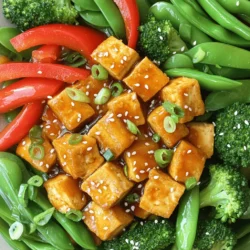- 1 block (14 oz) firm tofu, drained and pressed - 2 tablespoons cornstarch - 2 tablespoons vegetable oil - 1 red bell pepper, sliced - 1 cup snap peas - 1 cup broccoli florets - 2 green onions, sliced - 3 cloves garlic, minced - 1 teaspoon fresh ginger, grated - 1/4 cup teriyaki sauce (store-bought or homemade) - 1 tablespoon sesame seeds for garnish The main ingredients create a tasty base for your stir fry. Firm tofu holds its shape well. It absorbs flavors and gives you a protein boost. Fresh vegetables add crunch and color. Teriyaki sauce brings sweet and savory notes. - Additional protein options (like chicken, shrimp, or tempeh) - Spices and seasonings (like red pepper flakes or sesame oil) You can add more protein if you want. Chicken or shrimp works great. Tempeh is a good choice for a vegan twist. Feel free to add spices for extra flavor. A pinch of red pepper flakes adds heat. - Non-stick skillet or wok - Knife and cutting board - Measuring cups and spoons Having the right tools makes cooking easy. A non-stick skillet or wok helps prevent sticking. A sharp knife and cutting board make prep fast. Measuring cups and spoons keep your ingredients accurate. - First, drain the tofu. Press it between two plates to remove excess water. This helps the tofu absorb flavors. - Next, cut the pressed tofu into 1-inch cubes. Slice your vegetables: red bell pepper, snap peas, and broccoli florets. - Toss the tofu cubes lightly in 2 tablespoons of cornstarch. This gives the tofu a nice crisp. - Heat 1 tablespoon of vegetable oil in a non-stick skillet over medium-high heat. Add the tofu and fry for 5-7 minutes. Turn occasionally until the tofu is golden brown and crispy. Remove the tofu and set it aside. - In the same skillet, add another tablespoon of vegetable oil. Sauté 3 minced garlic cloves and 1 teaspoon of grated ginger for 30 seconds. This adds great flavor. - Add the sliced red bell pepper, snap peas, and broccoli florets. Stir-fry for 4-5 minutes until the veggies are tender but still crisp. - Return the crispy tofu to the skillet. Pour in 1/4 cup of teriyaki sauce and stir well to coat everything. Heat for an additional 2-3 minutes. - Remove from heat, then sprinkle with sliced green onions and sesame seeds before serving. Enjoy your delicious teriyaki tofu stir-fry! To get the best texture from tofu, start by pressing it well. Press the tofu for at least 15 minutes. Use a clean kitchen towel and a heavy object. This helps remove excess water. Less water means crispier tofu when cooked. For frying, use a non-stick skillet or wok. Heat oil over medium-high heat. Fry the tofu until it turns golden brown. This usually takes 5-7 minutes. Turn the pieces often to cook them evenly. If you want to switch things up, try different sauces. Soy sauce or hoisin sauce can add great taste. You can also mix in spices like chili flakes for heat. To balance textures, mix soft and crunchy vegetables. This makes every bite exciting. Snap peas and broccoli add crunch. Bell peppers bring a sweet note. This mix enhances the overall flavor. Pair your stir fry with rice or noodles. Both options soak up the sauce well. You can serve it over fluffy white rice or soft noodles. For a beautiful presentation, garnish with green onions and sesame seeds. These add color and a nice crunch. Serve it hot and enjoy! {{image_2}} You can change up the protein in your teriyaki stir fry. Try adding chicken or shrimp for a meatier dish. Simply cut the chicken into bite-sized pieces. Cook it in the skillet until it is no longer pink. For shrimp, add them after the garlic and ginger. Cook until they turn opaque. If you want a plant-based option, tempeh works well. Cut it into cubes and cook it just like tofu. Each protein brings its own flavor and texture. Feel free to swap vegetables based on what you have. Seasonal veggies like zucchini or bell peppers add great color. Frozen vegetables are also a good choice. They are quick to use and just as tasty. Broccoli and snap peas are great for crunch. You can also use carrots or bok choy. The key is to keep the stir fry vibrant and fresh. If you need a gluten-free meal, you can make teriyaki sauce without soy sauce. Use tamari instead; it has a similar taste. Check labels on store-bought sauces to find gluten-free options. You can also make your own at home using just a few ingredients. Mix coconut aminos, honey, and ginger for a tasty sauce. This way, you keep all the flavor while meeting your dietary needs. To store leftovers from your teriyaki tofu stir fry, let it cool first. Place it in an airtight container. This helps keep the flavors fresh. You can store it in the fridge for about 3 to 5 days. When ready to eat, check for any signs of spoilage. If it looks or smells off, it's best to toss it out. If you want to freeze your stir fry, use a freezer-safe container. Make sure to let it cool completely. This prevents ice crystals from forming. It can last in the freezer for about 2 to 3 months. For best results, separate the tofu from the veggies before freezing. This keeps both textures nice when you reheat them. To reheat your stir fry, avoid using the microwave if possible. Microwaving can make the tofu soggy. Instead, use a skillet over medium heat. Add a splash of water or oil to help steam it. Stir gently until it’s heated through. If you freeze the tofu and veggies separately, you can reheat them together when you’re ready to enjoy your meal. Yes, you can. Firm tofu works best for stir fry. It holds its shape well. Silken tofu is too soft. It breaks apart quickly. Use firm tofu for a nice texture in your dish. Most teriyaki sauces are vegan. Check the label on store-bought brands. Some may contain fish sauce or honey. For a sure option, make your own at home. This way, you control the ingredients. Making teriyaki sauce is simple. Here’s a quick recipe: - 1/4 cup soy sauce - 2 tablespoons brown sugar - 1 tablespoon rice vinegar - 1 teaspoon sesame oil - 1 teaspoon cornstarch mixed with 2 tablespoons water Mix all ingredients except cornstarch in a small pot. Heat it until it simmers. Add the cornstarch mix, stirring until thickened. Cool and use it in your stir fry! This blog post covered a tasty stir fry using firm tofu, fresh veggies, and teriyaki sauce. You learned about optional ingredients, tools needed, and how to prepare each component. We shared tips on perfecting texture and flavor, plus fun variations to try. Finally, we discussed storage and how to reheat leftovers effectively. Simplifying a stir fry makes it easy for anyone to enjoy. I hope you feel ready to create your own delicious dish!