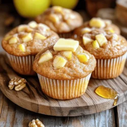 - 2 cups all-purpose flour - 1 cup granulated sugar - 1 tablespoon baking powder - 1 teaspoon baking soda - 1 teaspoon ground cinnamon - ½ teaspoon salt - ½ cup unsalted butter, melted - 2 large eggs - 1 cup buttermilk (or milk with 1 tablespoon vinegar) - 1 teaspoon vanilla extract - 2 cups apples, peeled and diced (about 2 medium-sized apples) - ½ cup chopped walnuts or pecans (optional) - Extra cinnamon sugar (1 tablespoon sugar mixed with ½ teaspoon cinnamon) for topping If you are out of buttermilk, you can use regular milk mixed with vinegar. This mix works well in muffins. You can replace the butter with coconut oil for a dairy-free option. If you want less sugar, use a sugar substitute. Apples can also be swapped for pears or other fruits. You will need a 12-cup muffin pan. Make sure to have paper liners or some non-stick spray. A mixing bowl and whisk are also must-haves. Grab a measuring cup and spoons for accuracy. Lastly, use a toothpick to check if the muffins are done baking. Start by gathering your ingredients. You will need flour, sugar, baking powder, baking soda, cinnamon, salt, butter, eggs, buttermilk, vanilla, apples, and nuts if you want. Preheat your oven to 350°F (175°C). This step helps muffins bake evenly. Line a muffin pan with paper liners or grease it lightly. In a large bowl, mix the flour, sugar, baking powder, baking soda, cinnamon, and salt. Whisk these dry ingredients well to combine them. In another bowl, whisk the melted butter, eggs, buttermilk, and vanilla together until smooth. Pour the wet ingredients into the dry mix. Stir gently until just combined. It's okay if the batter has some lumps. Now fold in the diced apples and nuts if you're using them. This adds flavor and texture. Next, divide the batter among muffin cups. Fill each cup about ¾ full. Sprinkle the top with your cinnamon sugar mix for a sweet crunch. Bake the muffins for 18-20 minutes. Check them by inserting a toothpick in the center. If it comes out clean, they are done. Let the muffins cool in the pan for about 5 minutes. This helps them set. Then transfer them to a wire rack to cool completely. For serving, enjoy them warm. A pat of butter or a drizzle of honey makes them even better. Arrange the muffins on a nice platter, and add a few apple slices for color. This simple touch makes your muffins look more inviting. To get the best muffin texture, use fresh ingredients. Make sure your baking powder and soda are not expired. This helps the muffins rise nicely. Mix the wet and dry ingredients separately first. This keeps the batter light and airy. Avoid overmixing; it makes the muffins dense. Stir just until you no longer see flour. Fold in the apples gently. This keeps the fruit intact and juicy. If your muffins are too dry, you may have overbaked them. Check for doneness a minute or two early. For dense muffins, you might have overmixed the batter. Always stop mixing when you see some lumps. If muffins stick to the pan, ensure you lined the cups or greased them well. Also, cool them for a few minutes before transferring to a rack. This helps them release easier. To enhance the flavor, try adding a pinch of nutmeg along with the cinnamon. You can also swap the apples for pears or berries for a twist. Adding lemon zest brightens the flavors too. If you like nuts, use walnuts or pecans for crunch. Drizzle honey or maple syrup on top for extra sweetness. The extra cinnamon sugar on top adds a lovely crunch and flavor. Enjoy experimenting with these tips! {{image_2}} You can easily change these muffins to fit your taste. Add-ins make each batch special. Here are some ideas: - Dried fruits: Try cranberries or raisins for a sweet twist. - Chocolate chips: Add semi-sweet or dark chocolate for a rich flavor. - Spices: Mix in nutmeg or ginger for more warmth. - Coconut flakes: Add unsweetened coconut for a tropical touch. - Zest: Grate some lemon or orange peel for a fresh zing. Feel free to mix and match these add-ins. This way, you can create your own perfect version. You can make these muffins gluten-free with a simple swap. Use a gluten-free all-purpose flour blend instead of regular flour. This blend often works well in baked goods. Make sure it has a binding agent like xanthan gum. Check that all other ingredients are gluten-free. Things like baking powder and vanilla extract can have gluten. Always read labels to be safe. You can adapt these muffins to fit the seasons. In fall, add pumpkin puree for a cozy flavor. Add spices like nutmeg and clove for warmth. In spring, use fresh berries like blueberries or strawberries. They add a nice pop of color and taste. In summer, try peaches or cherries. These fruits will keep your muffins fresh and bright. For winter, consider adding spices like cardamom. Each season brings its own flavors to explore. Enjoy the fun of changing your muffins with the seasons! To keep your muffins fresh, store them in an airtight container. This helps keep moisture in. Place a paper towel at the bottom of the container. This absorbs any extra moisture and keeps the muffins from getting soggy. Store them at room temperature for up to three days. If you want to keep them longer, consider freezing. Freezing muffins is easy. Allow the muffins to cool completely. Then, wrap each muffin in plastic wrap. Place the wrapped muffins in a freezer-safe bag or container. Make sure to remove as much air as possible. You can freeze them for up to three months. When you need a muffin, just take one out and let it thaw. To reheat muffins, you have a few options. For the best taste, use the oven. Preheat it to 350°F (175°C). Place the muffin on a baking sheet and heat for about 5-10 minutes. You can also use the microwave. Heat each muffin for about 15-20 seconds. If you want a warm muffin with a crisp top, the oven works best. Enjoy your tasty treats warm! You can swap some ingredients to make these muffins healthier. Use whole wheat flour instead of all-purpose flour. This adds fiber and nutrients. You can also reduce the sugar by half. Sweeten with mashed bananas or applesauce for added flavor. Using less butter or switching to a healthy oil, like coconut oil, works too. Adding oats increases fiber and makes the muffins more filling. Yes, you can use different types of apples. Sweet apples like Fuji or Honeycrisp add a nice flavor. Tart apples, like Granny Smith, add a lovely balance. Mixing apple types gives you a fun twist. Just remember to peel and dice them for even cooking. To reheat muffins, use the oven for the best results. Preheat to 350°F (175°C). Place muffins on a baking sheet and heat for about 5-10 minutes. This warms them evenly and keeps them soft. You can also use the microwave. Heat for 10-15 seconds for a quick fix. Just be careful not to overheat, or they may become tough. Enjoy your warm muffins! You learned about muffin making, from ingredients to storage. Using the right tools and techniques is key. You can change recipes with special add-ins or gluten-free options. Remember to store them properly for freshness. Muffins can fit into your health goals with simple swaps. With these tips, you can bake tasty and fun muffins any time. Enjoy the process and share your creations!