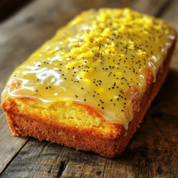 - 1 ½ cups all-purpose flour - 1 tsp baking powder - ½ tsp baking soda - ¼ tsp salt - ½ cup unsalted butter, softened - 1 cup granulated sugar - 2 large eggs - Zest of 2 lemons - ½ cup fresh lemon juice - ½ cup buttermilk - 2 tbsp poppy seeds - 1 tsp vanilla extract - 1 cup powdered sugar - 2 tbsp fresh lemon juice - Zest of 1 lemon When you gather your ingredients, make sure everything is fresh. Fresh lemons make a big difference. Use high-quality butter and eggs too. This loaf is all about bright, zesty flavor. The poppy seeds add a nice crunch and unique look. The glaze brings a sweet finish that pairs well with the tart lemon. Each ingredient plays a role in making this loaf delightful and moist. Now, you’re ready to bake a treat that is sure to impress! 1. Preheat the oven to 350°F (175°C). This helps your loaf bake evenly. 2. Grease and flour the loaf pan. Use a 9x5-inch pan for best results. 1. Combine and whisk dry ingredients. In a bowl, mix 1 ½ cups of flour, 1 tsp baking powder, ½ tsp baking soda, and ¼ tsp salt. This mix gives your loaf structure. 2. Cream butter and sugar until fluffy. In a large bowl, beat ½ cup softened butter with 1 cup sugar. Use an electric mixer for light texture. 3. Incorporate eggs and flavorings. Add 2 large eggs one at a time. Mix well after each. Then, add the zest of 2 lemons, ½ cup lemon juice, ½ cup buttermilk, and 1 tsp vanilla extract. These flavors brighten your loaf. 1. Combine wet and dry mixtures carefully. Slowly add the dry mix to the wet mix. Stir gently until just combined. Overmixing can make it tough. 2. Fold in poppy seeds. Add 2 tbsp of poppy seeds to the batter and fold gently. This adds a nice crunch. 3. Bake and cool properly. Pour the batter into your prepared pan. Bake for 50-60 minutes. A toothpick should come out clean. Let it cool for 10 minutes in the pan before moving it to a wire rack. Cooling helps set the loaf. To make a great lemon poppy loaf, start with room temperature butter. This helps it mix better with sugar. Cream the butter and sugar until it looks light and fluffy. This step is key for a soft loaf. Next, be careful not to overmix the batter. Stir just until the flour disappears. Overmixing makes the loaf dense. Always check for doneness with a toothpick. Insert it into the center; if it comes out clean, the loaf is ready. Using freshly squeezed lemon juice makes a big difference in flavor. It’s bright and tangy, which brings out the best in your loaf. Feel free to adjust the lemon zest based on your taste. More zest means a stronger lemon flavor. Less zest keeps it milder. You can also explore other citrus fruits to mix in for fun. Grazing the loaf is simple but effective. Once it's cool, drizzle the glaze over the top. Let it run down the sides for a lovely look. For added flair, consider toppings like lemon slices or a sprinkle of poppy seeds. A few fresh berries on the side can add color too. This makes your loaf not only tasty but also pretty! {{image_2}} You can boost the flavor of your loaf by adding other citrus zest. Try orange or lime for a twist. You can also experiment with different extracts. Almond or coconut extracts can add a unique taste. These small changes can make a big difference in flavor. For a healthier loaf, use whole wheat flour instead of all-purpose flour. This change adds fiber and nutrients. You can also swap Greek yogurt for buttermilk. This option cuts fat and adds protein without losing moisture. Both swaps keep your loaf light and tasty. Incorporating seasonal fruits can give your loaf a fun twist. Fresh berries or chunks of peach work great in summer. In fall, try diced apples or pears. You might also add spices for holiday variations. Cinnamon or nutmeg can create a warm, festive flavor. These ideas help you enjoy this loaf all year round. To keep your glazed lemon poppy loaf fresh, store it at room temperature. Wrap the loaf tightly in plastic wrap. You can also use a bread box or an airtight container. This will help it stay moist and delicious. For longer storage, you can keep it in the fridge. Just remember that refrigeration can dry it out a bit. If you want the best taste, eat it within three days. To freeze the loaf, first let it cool completely. Wrap it well in plastic wrap, then in aluminum foil. This double wrapping helps prevent freezer burn. You can also use a freezer bag. When you’re ready to eat it, take it out and let it thaw in the fridge overnight. For a quick thaw, leave it at room temperature for a few hours. Enjoy your loaf while it still tastes fresh! Your glazed lemon poppy loaf can stay fresh for about four to five days at room temperature. If you store it in the fridge, it can last up to a week. Keep an eye on it for signs of spoilage. If you see mold or if it smells off, it's best to toss it. Always trust your senses to keep your food safe! Can I make this recipe gluten-free? Yes, you can make this loaf gluten-free. Use a gluten-free all-purpose flour blend. This swap ensures your loaf stays moist and flavorful. Many blends work well, so choose one you like. What can I substitute for buttermilk? You can use milk with vinegar or lemon juice. Mix ½ cup of milk with 1 tablespoon of vinegar or lemon juice. Wait 5 minutes, and it will thicken. This gives you a great buttermilk flavor. Why is my loaf dense? A dense loaf often comes from overmixing the batter. Mix just until the dry ingredients are combined. Also, check that your baking powder and baking soda are fresh. Old leavening agents can affect rise. How do I know when my loaf is done baking? Insert a toothpick into the center. If it comes out clean or with a few crumbs, your loaf is done. If it’s wet, bake it a bit longer. Keep an eye on it during the last few minutes. What to pair with Lemon Poppy Loaf? This loaf pairs well with fresh fruit or a dollop of yogurt. Try serving it with berries or a citrus salad. The bright flavors complement each other nicely. Best drinks to serve with this bread? Lemon poppy loaf goes well with tea or coffee. A glass of fresh lemonade is also a great choice. Try it with sparkling water for a refreshing twist. This blog post guides you through making a delicious Lemon Poppy Loaf. You learned about the key ingredients, both dry and wet, and how to mix them for the best results. We covered tips on achieving the perfect loaf, flavor variations, and storage methods. Baking can be fun and rewarding. With a little care and creativity, you can create a delightfully tangy treat. Explore different flavors and enjoy sharing this loaf with friends and family. Happy baking!