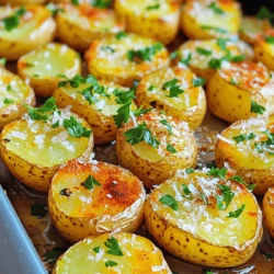 - 2 pounds baby potatoes, halved - 4 tablespoons olive oil - 4 cloves garlic, minced - 1 cup grated Parmesan cheese I love using baby potatoes for their creamy texture. They are small and cook well. Halving them helps them roast evenly. Olive oil adds flavor and helps them crisp up. Garlic brings a punch of taste that I can't resist. Grated Parmesan cheese makes everything better. It melts wonderfully and adds a rich, savory layer. - 1 teaspoon dried oregano - 1 teaspoon smoked paprika - Salt and pepper to taste I always add oregano for a hint of earthiness. Smoked paprika gives a warm depth that is hard to beat. Salt and pepper balance the flavors perfectly. Adjust these to your taste for the best results. - Fresh parsley, chopped Fresh parsley adds a pop of color and freshness. It makes the dish beautiful and bright. Just a sprinkle before serving lifts the whole dish. It's the perfect way to finish off these roasted potatoes. 1. Preheating the oven Start by preheating your oven to 425°F (220°C). This step is key for getting crispy potatoes. The hot air will help them roast evenly and turn golden brown. 2. Preparing the potatoes Take 2 pounds of baby potatoes and halve them. Smaller potatoes will cook faster. Place the halved potatoes in a large mixing bowl. Add 4 tablespoons of olive oil, 4 cloves of minced garlic, 1 teaspoon of dried oregano, and 1 teaspoon of smoked paprika. Season with salt and pepper to taste. Toss everything together. Make sure every piece is well-coated. 3. Tossing ingredients together Ensure the potatoes are mixed well with the oil and spices. This step adds flavor to each bite. You can use your hands or a spatula for even mixing. 4. Roasting the potatoes Spread the seasoned potatoes on a baking sheet in a single layer. Place the baking sheet in the oven. Roast for 20 minutes. This will start to soften them and create a nice crust. 5. Adding Parmesan cheese After 20 minutes, take the baking sheet out. Sprinkle 1 cup of grated Parmesan cheese over the potatoes. This cheese adds a rich flavor and a crispy topping. 6. Garnishing before serving Return the baking sheet to the oven. Roast for another 15-20 minutes. Look for the potatoes to be golden brown and crispy. Once done, remove them from the oven. Let them cool for a few minutes. Finally, garnish with freshly chopped parsley before serving. This adds color and freshness to your dish. To get crispy potatoes, start with the right type. I recommend baby potatoes. They are small and cook evenly. Cut them in half to help them roast well. A good roasting temperature is 425°F (220°C). This heat makes them brown nicely. Roast them for about 20 minutes first. After that, add the Parmesan cheese. Then roast for another 15 to 20 minutes. Check for a golden color and crisp edges. Adding spices can boost the taste. Consider using garlic powder or fresh herbs. Thyme and rosemary work well, too. You can also try different types of Parmesan. Grana Padano offers a milder flavor. Pecorino Romano gives a sharper taste. Experiment with these to find your favorite. These potatoes pair nicely with many dishes. Serve them with grilled chicken or steak. They also go well with roasted vegetables. For dips, try ketchup or a creamy ranch. A garlic aioli adds a nice touch, too. These choices will make your meal even better! {{image_2}} You can swap out Parmesan for other cheeses. Pecorino Romano adds a sharp flavor. Grana Padano is another good choice and is milder. If you prefer a vegan option, try nutritional yeast. It gives a cheesy taste without dairy. You can also use vegan cheese shreds that melt well. You can change the herbs to fit your taste. Fresh rosemary or thyme add a nice touch. Basil gives a sweet flavor, while dill adds a fresh kick. In summer, use fresh herbs from your garden. Chives or tarragon can brighten the dish. In winter, dried herbs work great and still pack flavor. If you want a quicker option, air frying works well. Cook the potatoes at 400°F for about 15 minutes. Shake the basket halfway through for even cooking. Grilling is another fun way to make these potatoes. Toss them in a grill basket and cook on medium heat. Turn them often until they're golden and crispy. To store leftovers, let the potatoes cool first. Place them in an airtight container. This helps keep them fresh. You can store them in the fridge for up to three days. The best way to reheat Parmesan garlic roasted potatoes is in the oven. Heat the oven to 375°F (190°C). Spread the potatoes on a baking sheet. Bake for about 10-15 minutes. This method keeps the potatoes crispy. Stir them halfway through to heat evenly. You can freeze these potatoes after cooking. Let them cool completely before freezing. Place the cooled potatoes in a freezer-safe bag. Squeeze out the air to prevent freezer burn. For best results, use them within two months. To thaw, place the bag in the fridge overnight. Reheat them in the oven as mentioned above. This keeps their taste and texture. Roasted potatoes last about 3 to 5 days in the fridge. Store them in an airtight container to keep them fresh. After cooking, let them cool before sealing. This helps maintain their taste and texture. Yes, you can prep the potatoes ahead of time. Cut and season them, then store in the fridge. Just make sure to roast them fresh for the best crunch and flavor. You can also roast them a day before and reheat them. Baby potatoes work great for this recipe. They are small, tender, and cook evenly. You can also use Yukon Gold or red potatoes. These types give a creamy texture and rich flavor when roasted. We explored how to make delicious roasted baby potatoes. You learned about the main ingredients, seasonings, and garnishes needed for flavor. The step-by-step instructions helped simplify the cooking process. We also shared tips for achieving crispiness and variations to keep it exciting. Storing leftovers safely ensures you can enjoy them later. Finally, the FAQs addressed common concerns. Now, you can enjoy perfectly roasted potatoes any time you want. Happy cooking!