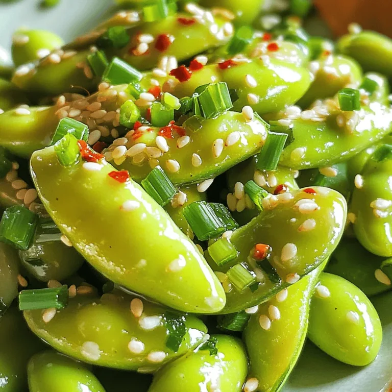 - 2 cups edamame (in pods) - 3 tablespoons olive oil - 4 cloves garlic, minced - 1 teaspoon red pepper flakes (adjust to taste) - 2 tablespoons soy sauce - 1 teaspoon sesame oil - 1 tablespoon fresh lime juice - Sea salt to taste The main stars of this dish are the edamame and garlic. Edamame gives a nice bite. Garlic adds strong flavor. Olive oil helps cook them just right. Red pepper flakes bring heat. Soy sauce adds saltiness. Sesame oil gives a nutty taste. Lime juice adds a fresh kick. - Chopped green onions - Sesame seeds These garnishes are not needed but add flair. Green onions give a nice crunch. Sesame seeds add a nutty crunch, too. They also make the dish look pretty. - Use avocado oil instead of olive oil. - Try tamari for a gluten-free option. - Any lime juice can work, but fresh is best. You can mix and match, too. If you want less spice, skip the red pepper flakes. Want more flavor? Add extra soy sauce. Adjust to what you like. Start by boiling water in a medium pot. Add a pinch of salt to the water. Once it boils, drop in the edamame pods. Cook them for about 5 to 7 minutes. You want them to be tender and bright green. After cooking, drain the edamame and set it aside. This step brings out their natural flavor and adds a nice texture. Next, grab a large skillet and heat the olive oil over medium heat. Once the oil is hot, add the minced garlic and red pepper flakes. Sauté the mixture for about 1 to 2 minutes. Stir it often to avoid burning the garlic. You want to cook it until it smells amazing and is fragrant. This will create the base for your spicy garlic flavor. Now, add the drained edamame to the skillet. Toss them to coat with the garlic and oil mixture. Pour in the soy sauce and sesame oil. Stir everything together for about 2 to 3 minutes. This helps the edamame soak up all those great flavors. Finally, drizzle with fresh lime juice and season with sea salt to taste. Toss one last time and enjoy the delicious blend of spicy and savory flavors. You can make this dish milder or spicier. Start with one teaspoon of red pepper flakes. Taste as you go. If you want more heat, add more flakes. For less heat, use half a teaspoon. Remember, you can always add more, but you can’t take it away! Want to jazz up your edamame? Try adding other flavors! A splash of rice vinegar adds a tangy twist. You could also mix in some ginger for warmth. For a nutty note, sprinkle in some chopped peanuts. Each add-in gives a new twist to the dish. Serve your spicy garlic edamame in a big bowl. This way, everyone can dig in. To make it look fancy, add chopped green onions and sesame seeds on top. Pair it with cold drinks like iced tea or sparkling water. This dish makes a great appetizer or snack! {{image_2}} You can add many flavors to your edamame. Try mixing in some lime zest for a fresh kick. If you love sweetness, add a bit of honey or maple syrup. For a nutty twist, sprinkle in some toasted nuts. You can also try different spices like smoked paprika or cumin. Each change gives a new taste. Be creative and find what you enjoy! Transform your spicy garlic edamame into a meal. Start with a base of brown rice or quinoa. Top it with your edamame mix. Add some diced avocado for creaminess. You can also include cherry tomatoes or cucumbers for a fresh crunch. This bowl is colorful and full of flavors. It makes a perfect lunch or light dinner. You can serve spicy garlic edamame with many proteins. Grilled chicken or shrimp pairs well with the flavors. For a plant-based option, try tofu or tempeh. Cook the protein in the same garlic mixture to blend the tastes. This way, you create a delicious and balanced meal. Your guests will love this tasty and filling dish! After enjoying your spicy garlic edamame, you may have some left. Place any leftovers in an airtight container. Make sure to let them cool before sealing. This keeps them fresh for up to three days in the fridge. To reheat, simply warm them on the stove. Heat a skillet over medium heat. Add a splash of olive oil and toss in the edamame. Stir until they are hot. You can also use the microwave. Place them in a bowl, cover with a damp paper towel, and heat for about one minute. If you want to save your spicy garlic edamame for later, freezing is a great option. First, cool the edamame completely. Then, place them in a freezer-safe bag. Remove as much air as possible and seal it tight. They will stay good for up to three months in the freezer. To use, thaw in the fridge overnight and reheat as mentioned above. Yes, you can use frozen edamame. Frozen edamame is quick and easy. Just cook it according to the package instructions. This usually takes about 5-7 minutes in boiling water. Drain and follow the rest of the recipe. Frozen edamame saves time and still tastes great. This recipe is already mostly vegan. To ensure it is fully vegan, use a vegan soy sauce. Also, check that your sesame oil is plant-based. The edamame, garlic, and spices are all vegan-friendly. You can enjoy this dish while sticking to a plant-based diet. Edamame packs many health benefits. They are high in protein and fiber. This makes them great for muscle repair and digestion. Edamame also contains vitamins and minerals like folate and iron. Eating edamame can help you feel full longer. They are a smart snack choice! This article covered everything you need to know about cooking edamame. We explored essential ingredients, tasty cooking methods, and tips for flavor. I shared variations and how to store leftovers effectively. Edamame is not just a snack; it brings fun to meals. Try different spices or serve it with protein. Enjoy making edamame that everyone loves! Your kitchen will become a flavor hub with these tips.