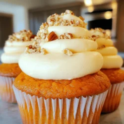 - 1 ½ cups all-purpose flour - 1 teaspoon baking soda - 1 teaspoon baking powder - ½ teaspoon salt - 1 teaspoon ground cinnamon - ½ teaspoon ground nutmeg - 1 cup granulated sugar - ½ cup brown sugar, packed The dry ingredients are the base of your cupcakes. Flour gives them structure, while baking soda and baking powder help them rise. Salt enhances the flavors, and spices like cinnamon and nutmeg add warmth. - ½ cup vegetable oil - 2 large eggs - 1 cup canned pumpkin puree - 1 teaspoon vanilla extract The wet ingredients keep your cupcakes moist. Oil adds richness, and eggs help bind everything together. Pumpkin puree brings in that lovely fall flavor. Vanilla adds just the right touch of sweetness. - 8 oz cream cheese, softened - ½ cup unsalted butter, softened - 3 cups powdered sugar - 1 teaspoon vanilla extract - A pinch of salt - Chopped pecans or walnuts for garnish (optional) The cream cheese frosting is a star. It’s creamy, tangy, and sweet. Cream cheese and butter create a smooth base. Powdered sugar sweetens it up nicely. A pinch of salt balances the flavors. You can top it with nuts for a nice crunch. Start by preheating your oven to 350°F (175°C). This helps the cupcakes bake evenly. Next, take a 12-cup muffin tin and line it with paper liners. This makes it easy to remove the cupcakes later. In a medium bowl, whisk together the dry ingredients. Combine 1 ½ cups of all-purpose flour, 1 teaspoon of baking soda, 1 teaspoon of baking powder, ½ teaspoon of salt, 1 teaspoon of ground cinnamon, and ½ teaspoon of ground nutmeg. Mixing these well adds flavor and ensures even rising. In a large bowl, mix the granulated sugar and brown sugar with ½ cup of vegetable oil. Stir until smooth. Then, add 2 large eggs one at a time. Mix well after each egg. This helps the batter become light and fluffy. Next, stir in 1 cup of canned pumpkin puree and 1 teaspoon of vanilla extract. Make sure it blends well. The pumpkin adds moisture and a lovely flavor to the cupcakes. Gradually add the dry ingredients to the wet mixture. Stir gently until just combined. Be careful not to overmix, as this can make the cupcakes tough. You want a smooth batter with a few lumps. Now it's time to fill the cupcake liners! Divide the batter evenly, filling each about 2/3 full. Bake in the preheated oven for 18-20 minutes. To check if they are done, insert a toothpick in the center. If it comes out clean, they are ready. Let them cool in the tin for 5 minutes, then transfer to a wire rack to cool completely. While the cupcakes cool, make the cream cheese frosting. In a mixing bowl, beat together 8 oz of softened cream cheese and ½ cup of softened butter. Mix until smooth and creamy. Gradually add 3 cups of powdered sugar. Beat until fluffy, then mix in 1 teaspoon of vanilla extract and a pinch of salt for flavor. Once the cupcakes are cool, frost them generously with the cream cheese mixture. You can use a knife or a piping bag for a fun design. For a little extra crunch, sprinkle chopped pecans or walnuts on top. This adds a nice texture and flavor contrast. Enjoy your delicious Pumpkin Cream Cheese Frosted Cupcakes! To keep your cupcakes light and fluffy, mix the batter gently. When you add the dry ingredients, stir just until everything blends. Overmixing can make your cupcakes dense. If you see a few flour streaks, that’s okay! They will bake perfectly. Make sure your cream cheese and butter are at room temperature. This step helps them blend smoothly. Beat the cream cheese and butter together until creamy. Gradually add the powdered sugar to avoid a sugar cloud. Mix until the frosting is light and fluffy. Don’t forget the pinch of salt for extra flavor! Start with fresh ingredients for the best results. Use a light hand when filling the cupcake liners; 2/3 full is just right. Keep an eye on the baking time. Every oven is different, so check your cupcakes a minute early. When a toothpick comes out clean, they are done! {{image_2}} You can make these cupcakes gluten-free. Use a gluten-free flour blend in place of all-purpose flour. Many brands work well for baking. Just ensure it has a good mix of starches and proteins. This swap keeps the texture light and fluffy. To make vegan pumpkin cupcakes, swap the eggs for flax eggs. Mix one tablespoon of ground flaxseed with three tablespoons of water. Let it sit for a few minutes to thicken. Use coconut oil instead of vegetable oil for a rich flavor. Make sure to choose a non-dairy milk, like almond or oat milk, for the wet mix. You can change the cream cheese frosting to match your taste. Add a splash of maple syrup for a sweet twist. You could mix in cocoa powder for a mocha flavor. For a spiced touch, try adding a little more cinnamon or nutmeg to the frosting. You can also use lemon zest for a refreshing kick. Each option gives a unique spin to your cupcakes. To keep your pumpkin cream cheese frosted cupcakes fresh, store them in an airtight container. Place a piece of parchment paper between layers if you stack them. This will prevent the frosting from sticking. Keep the container in the fridge. The cool air will help the frosting stay firm. You can freeze these cupcakes for later. First, let them cool completely. Then, wrap each cupcake tightly in plastic wrap. Place them in a freezer-safe bag or container. They can last up to three months in the freezer. When ready to eat, thaw them in the fridge overnight. These cupcakes stay fresh for about four days in the fridge. If you leave them out at room temperature, they will last about two days. To keep them tasty, avoid exposing them to heat or sunlight. Always check for any signs of spoilage before enjoying. Yes, you can use fresh pumpkin. Start with a small pumpkin. Cook it by roasting or boiling until soft. Then, mash it well. Measure one cup for your recipe. Fresh pumpkin gives a bright flavor. It may also add more moisture. You might need to adjust other wet ingredients. You can use Greek yogurt or silken tofu. Both give a creamy texture. Greek yogurt adds a tangy taste, while silken tofu is mild. If you want a sweeter option, use mascarpone cheese. These substitutes work well in frosting, but flavors may change. To check if your cupcakes are done, use a toothpick. Insert it into the center of a cupcake. If it comes out clean or with a few crumbs, they are done. If it has wet batter, bake for a few more minutes. Keep an eye on them to avoid overbaking. Yes, you can make the batter ahead of time. Store it in the fridge for up to 24 hours. When ready to bake, let it sit at room temperature for about 30 minutes. This helps achieve even baking. Just remember to mix gently before filling your liners. In this post, we explored how to make delicious pumpkin cupcakes. We covered ingredients, step-by-step baking, and helpful tips for success. You can even customize your cupcakes with various options. Remember to store them right to keep them fresh. Baking can be fun and rewarding. So go ahead, try this recipe, and enjoy your tasty treats! Happy baking!
