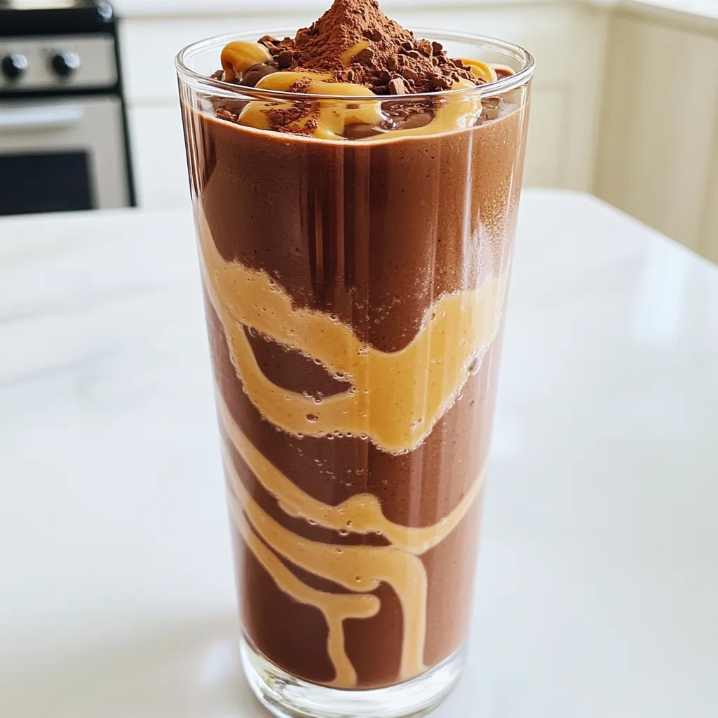 To whip up your chocolate peanut butter protein smoothie, gather these items: - 1 large ripe banana, frozen - 2 tablespoons natural peanut butter - 1 scoop chocolate protein powder - 1 tablespoon unsweetened cocoa powder - 1 cup almond milk (or any milk of choice) - A pinch of sea salt - Ice cubes (optional, for a thicker smoothie) These ingredients blend together to create a rich and creamy treat. The frozen banana gives it a nice sweetness and smooth texture. The peanut butter adds a nutty flavor that pairs perfectly with the chocolate protein powder. If you like your smoothie a bit sweeter, consider adding: - 1 tablespoon honey (optional, for sweetness) Honey brings a natural sweetness. You can add more honey based on your taste. Just blend again after adding it for the best flavor. This smoothie is not just tasty; it's also good for you. Here’s a quick look at the nutrition: - High in protein from the protein powder and peanut butter - Contains healthy fats from the peanut butter - Rich in vitamins and minerals from the banana and almond milk Each ingredient adds something special. The banana gives you energy, while the protein helps with muscle repair. This smoothie is perfect for a post-workout snack or a quick breakfast! To start, gather your ingredients. You will need: - 1 large ripe banana, frozen - 2 tablespoons natural peanut butter - 1 scoop chocolate protein powder - 1 tablespoon unsweetened cocoa powder - 1 cup almond milk (or any milk of choice) - 1 tablespoon honey (optional, for sweetness) - A pinch of sea salt - Ice cubes (optional, for a thicker smoothie) Next, take your frozen banana and break it into smaller pieces. This helps the blender mix everything well. Add the banana to your blender. Then, scoop in the peanut butter. I love using natural peanut butter because it adds great flavor. Now, add the chocolate protein powder and cocoa powder. These give your smoothie that rich chocolate taste. Pour in the almond milk. If you want extra sweetness, add honey and a pinch of sea salt. Put the lid on your blender. Blend the mixture on high until it is smooth and creamy. If you like a thicker smoothie, toss in a few ice cubes. Blend again until everything is well mixed. After blending, taste your smoothie. If it needs more sweetness, add some honey and blend again. This step ensures your smoothie is just right for you. Once your smoothie is ready, pour it into a tall glass. You can enjoy it right away. For an extra touch, top it with a few chocolate shavings or a sprinkle of cocoa powder. This makes it look fancy and fun! Now you have a delicious chocolate peanut butter protein smoothie. It's perfect for breakfast or a quick snack. Enjoy! To get the perfect texture for your smoothie, start with a frozen banana. This adds creaminess and chill. Blend all the ingredients well. If it feels too thin, add ice cubes. Ice makes it thicker. Blend again until you see a smooth mix. You want it to be thick but drinkable. If you have allergies or need alternatives, don’t worry! You can swap peanut butter for almond or sunflower seed butter. For a nut-free option, choose sunflower seed butter. If you want a vegan version, use plant-based protein powder. You can also use oat milk instead of almond milk. These swaps keep it tasty. You can add fun flavors too! Try a scoop of chia seeds for extra fiber. A dash of cinnamon adds warmth and spice. For more chocolate taste, add a bit of chocolate syrup. Want a fruit twist? Toss in a handful of spinach or kale. It won’t change the taste much but adds nutrients. {{image_2}} To make a vegan version, swap out the honey for maple syrup. Use a plant-based protein powder, like pea or hemp. Almond milk works great, but you can also use oat or soy milk. These small swaps keep the taste rich while making it vegan-friendly. Want more nutrients? Add a handful of spinach or kale. They blend well and you won’t taste them. This is a smart way to get more vitamins. Plus, greens add fiber to help with digestion. Your smoothie stays tasty and healthy! You can try many kinds of protein powder. Vanilla or even unflavored protein can work well. If you want plant-based options, look for pea or rice protein. Each type changes the taste slightly, so choose what you like best. Experimenting with different flavors can make your smoothie even more fun! If you have leftover smoothie, don’t worry! You can freeze it. Pour the smoothie into an ice cube tray. Once frozen, pop the cubes into a freezer bag. This makes it easy to blend later. Just toss a few cubes into your blender with some almond milk. Blend until smooth for a quick treat. Store your ingredients the right way to keep them fresh. Here are some tips: - Bananas: Keep them at room temperature. Once ripe, freeze them if you want them for smoothies. - Peanut Butter: Store it in a cool place. If you use natural peanut butter, stir well before each use. - Protein Powder: Keep it in a dry place. Seal it tightly after each use to avoid moisture. - Cocoa Powder: Store in a dark, dry spot. Use a tight lid to keep it fresh. A freshly made smoothie tastes best right away. If you store it in the fridge, drink it within 24 hours for the best taste. It may separate over time but just shake or stir it before drinking. If you freeze it, it can last up to 3 months. Enjoy your smoothie with no waste! To lower the calories in your smoothie, you can make simple changes. First, use less peanut butter. One tablespoon instead of two cuts calories. You can also skip the honey. Unsweetened cocoa powder adds a rich taste without calories. Finally, choose unsweetened almond milk. It has fewer calories than regular milk. These swaps keep the flavor great and reduce calorie counts. Yes, you can use different nut butters. Almond butter works well and has a nice taste. Cashew butter is another good choice. It adds creaminess without overpowering the flavor. If you are allergic to nuts, try sunflower seed butter. It gives a unique twist and is nut-free. Each nut butter changes the taste a bit, but they all taste great! Yes, this smoothie is great for meal prep. You can make it ahead of time. Just blend your ingredients and pour them into jars. Seal them and keep them in the fridge for up to two days. When ready to drink, shake or stir well. If you want, you can freeze it in ice cube trays. When you want to enjoy it, blend the frozen cubes with milk. This gives you a fresh smoothie anytime! In this post, we covered the key ingredients for a great smoothie, plus optional ones for added sweetness. I shared step-by-step instructions to help you blend perfectly. You learned tips on texture and flavor enhancements, along with various smoothie ideas and storage tips. Remember, making smoothies can be simple and fun. You can try new ingredients and adjust flavors to your taste. Enjoy creating your own smoothie masterpiece, and let your imagination guide you!