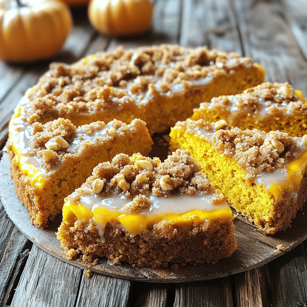 - 2 cups all-purpose flour - 1 teaspoon baking powder - 1 teaspoon baking soda - 1 teaspoon ground cinnamon - 1 teaspoon ground nutmeg - ½ teaspoon ground ginger - ½ teaspoon salt - 1 cup granulated sugar - ½ cup unsalted butter, softened - 2 large eggs - 1 cup canned pumpkin puree - 1 teaspoon vanilla extract - ½ cup brewed coffee, cooled - 1 cup brown sugar (for crumb topping) - 1 teaspoon ground cinnamon (for crumb topping) - 1 cup oats (for crumb topping) - ½ cup chopped walnuts (optional, for crumb topping) This list gives you all you need to make your Pumpkin Spice Latte Crumb Cake. Let’s dive into why each ingredient is important! - All-purpose flour: This forms the base of your cake. It gives structure and holds everything together. - Baking powder and baking soda: These are your leavening agents. They help the cake rise and stay light. - Spices: Ground cinnamon, nutmeg, and ginger bring warmth and flavor. They make your cake taste like fall! - Salt: Just a bit enhances the sweet flavors. It balances the cake nicely. - Granulated sugar: This sweetens the cake and helps it brown. - Unsalted butter: Softened butter adds richness and moisture. It helps create a fluffy texture. - Eggs: They bind the ingredients and add moisture. They also help the cake rise. - Pumpkin puree: This gives the cake its name! It adds flavor and keeps the cake moist. - Vanilla extract: Vanilla adds a sweet note. It enhances all the flavors in your cake. - Brewed coffee: This gives a slight boost of flavor. It complements the pumpkin and spices. - Brown sugar: Used for the crumb topping, it adds a nice caramel flavor. - Oats: They add crunch to the topping. They make it more rustic and hearty. - Chopped walnuts: These are optional but add a nice texture and nutty taste. With these ingredients, you can create a delightful treat that combines the best flavors of fall. Happy baking! First, set your oven to 350°F (175°C). This step is key for even baking. Next, grease a 9x13-inch baking dish. If you prefer, line it with parchment paper. This makes for easy removal later. In a medium bowl, whisk together the dry ingredients. Use 2 cups of all-purpose flour, 1 teaspoon of baking powder, and 1 teaspoon of baking soda. Add 1 teaspoon of ground cinnamon, 1 teaspoon of ground nutmeg, and ½ teaspoon of ground ginger. Finally, mix in ½ teaspoon of salt. Set this bowl aside for later. In a large bowl, cream together ½ cup of softened unsalted butter and 1 cup of granulated sugar. Beat until the mixture is light and fluffy. Next, add 2 large eggs one at a time. Mix well after each addition. Then, add 1 cup of canned pumpkin puree and 1 teaspoon of vanilla extract. Gradually mix the dry ingredients into the wet ingredients. Stir until just combined. Then, pour in ½ cup of cooled brewed coffee. Mix until the batter is smooth and fully blended. In a separate bowl, combine 1 cup of brown sugar, 1 cup of oats, and 1 teaspoon of ground cinnamon. If you like, add ½ cup of chopped walnuts for extra crunch. Mix this crumb topping until well combined. Pour the batter into your prepared baking dish. Spread it out evenly. Next, sprinkle the crumb topping evenly over the batter. Bake in the oven for 35 to 40 minutes. To check if it’s done, insert a toothpick into the center. It should come out clean. After baking, let the cake cool in the pan for about 10 minutes. This helps it set up nicely. Once cooled, slice the cake and serve. For a fun touch, drizzle a simple glaze made from powdered sugar and a bit of coffee over each slice. Enjoy! To keep your crumb cake moist, use quality ingredients. Fresh eggs and real butter add richness. Canned pumpkin puree is key, as it brings moisture and flavor. When mixing, don't overdo it. Mix until just combined for a soft texture. If you want more flavor, add a bit of brewed coffee. It enhances the pumpkin and spice notes. Sweetness can vary based on personal taste. Start with the recipe's sugar amounts. If you want less sweetness, cut back on the granulated sugar. For the spices, feel free to adjust. If you love cinnamon, add more! Try using different spices like allspice or cardamom for a unique twist. Just remember, start small and taste as you go. The crumb topping is what makes this cake special. Use cold butter for a crumbly texture. Combine brown sugar, oats, and cinnamon well. If you add walnuts, chop them finely. This gives a nice crunch. Don't skip the topping; it balances the cake's moistness. Spread it evenly over the batter for even baking. {{image_2}} You can make this crumb cake gluten-free. Use a 1:1 gluten-free flour blend. This swap keeps the texture light and fluffy. Always check that the blend contains xanthan gum. This helps mimic the stretch of gluten. Follow the same steps in the recipe. You will still get that warm pumpkin and spice flavor. To make a vegan pumpkin spice latte crumb cake, swap the eggs for flax eggs. Mix one tablespoon of ground flaxseed with three tablespoons of water for each egg. Let it sit for five minutes to thicken. Use plant-based butter instead of regular butter. Replace the milk coffee with a non-dairy option. Almond or oat milk works great here. The cake will still taste amazing and moist. You can add fun mix-ins to your crumb cake. Chocolate chips are a tasty option. Use semi-sweet or dark chocolate for a rich flavor. Nuts like pecans or almonds add a nice crunch. Dried fruits like cranberries or raisins can also work well. Just fold in your mix-ins when combining the wet and dry ingredients. This makes every bite even more delightful! To keep your cake fresh, store it in an airtight container. This keeps moisture in and prevents it from drying out. If you do not have a container, wrap it tightly with plastic wrap. Store the cake at room temperature for up to three days. If you want it to last longer, consider refrigerating it. Just remember to let it sit at room temperature for a bit before serving. You can freeze leftovers to enjoy later. First, slice the cake into pieces. Wrap each slice in plastic wrap. Then, place the wrapped slices in a freezer bag or container. This method helps to keep the cake fresh. You can freeze the cake for up to three months. When you are ready to eat, thaw it overnight in the fridge. After thawing, warm it in the oven at 350°F for about 10 minutes. This step brings back the fresh-baked taste. For the best taste, serve the cake warm. If you stored it in the fridge, let it sit out for about 30 minutes before serving. A drizzle of glaze made from powdered sugar and coffee can add a nice touch. You might also add whipped cream or a sprinkle of pumpkin spice on top. These additions enhance the flavors even more, making each slice a delight! Yes, you can use fresh pumpkin. Just cook and mash it first. This gives a richer taste. Fresh pumpkin has more moisture, so you may need to adjust the flour. Use about 1.5 cups of fresh pumpkin for this recipe. To get a crispy crumb topping, use cold butter. Cut it into the dry mix, so it stays chunky. Adding oats and nuts also helps with crunch. Bake it longer if needed, but watch it closely. This cake goes well with coffee or tea. It also pairs nicely with whipped cream or ice cream. A drizzle of caramel sauce adds sweetness and flavor. You can serve it with fresh fruit for a bright touch. Yes, you can make this cake a day early. Just store it in an airtight container. If you want, you can freeze it too. Wrap it well and keep it for up to three months. Thaw overnight in the fridge before serving. This blog post covered how to make a delicious Pumpkin Spice Latte Crumb Cake. We talked about the key ingredients, step-by-step baking instructions, and tips to ensure your cake turns out moist and full of flavor. We also explored variations for dietary needs and how to store leftovers properly. Remember, this cake is great for gatherings or cozy evenings at home. Enjoying your creation will be a treat for you and those you share it with. Happy baking!