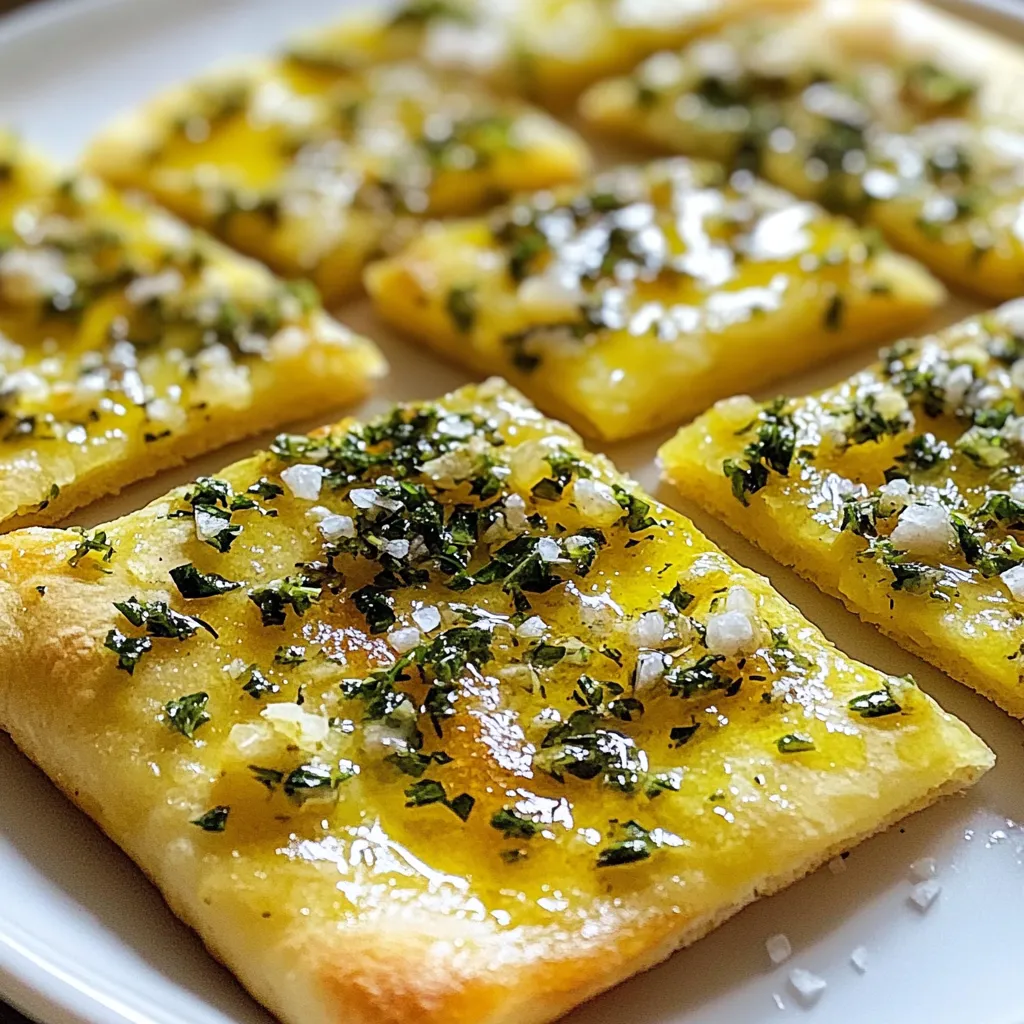 To make garlic herb flatbread, you need: - 2 cups all-purpose flour - 1 teaspoon instant yeast - 1 teaspoon salt - 1 tablespoon olive oil - 3/4 cup warm water (110°F) - 4 cloves garlic, minced - 1 tablespoon fresh rosemary, chopped - 1 tablespoon fresh thyme, chopped - 1 tablespoon fresh parsley, chopped - Extra olive oil for brushing - Sea salt for sprinkling For the best results, stick to the measurements above. You can change the flour. Use whole wheat flour for a nutty flavor. If you lack instant yeast, use active dry yeast. Just make sure to activate it first in warm water. If you don’t have fresh herbs, use dried ones. Use about one teaspoon of each dried herb to replace fresh ones. Fresh herbs make a big difference in flavor. Rosemary brings a warm, earthy taste. Thyme adds a hint of freshness. Parsley gives a nice, bright finish. If you can't find these fresh herbs, grow your own. They are easy to care for and add great taste to many dishes. You can also explore other herbs like basil or oregano for different flavors. These small changes can make your flatbread feel like a new dish each time! To start, grab a mixing bowl. Add 2 cups of all-purpose flour, 1 teaspoon of instant yeast, and 1 teaspoon of salt. Stir these dry ingredients well. Next, make a small well in the center. Pour in 1 tablespoon of olive oil and 3/4 cup of warm water. The water should be about 110°F. Mix until a rough dough forms. Now, turn the dough out onto a floured surface. Knead it for 5 to 7 minutes. You want it to be smooth and elastic. This step is key for good texture. Once your dough is ready, place it in a lightly oiled bowl. Cover the bowl with a cloth. Now, let it rise in a warm spot for about 1 hour. You want the dough to double in size. This makes the flatbread light and fluffy. After the dough has risen, preheat your oven to 475°F (245°C). Next, punch down the dough gently. Divide it into 4 equal pieces. Roll each piece into a ball. On a floured surface, roll out each ball. Make it into a rectangle or oval shape, about 1/4 inch thick. In a small bowl, mix 4 cloves of minced garlic with 1 tablespoon each of chopped rosemary, thyme, and parsley. Spread this herb mixture evenly over each flatbread. Brush each flatbread lightly with olive oil and sprinkle some sea salt on top. Place them on a baking sheet lined with parchment paper. Bake for 8 to 10 minutes, until they are golden brown. When they’re done, remove the flatbreads from the oven. Let them cool slightly before serving. Enjoy them warm with dips or as a side! To make great flatbread, follow these tips: - Use fresh herbs for strong flavor. - Measure flour accurately using a spoon and level. - Knead the dough until smooth; this helps the rise. - Keep your oven hot at 475°F for a good bake. - Use parchment paper to prevent sticking. Avoid these common errors: - Don’t skip the rising time; it makes the bread light. - Don’t use cold water; warm water helps the yeast. - Avoid overworking the dough; it can become tough. - Don’t crowd the flatbreads on the baking sheet; give them space. To get the best texture: - Roll out the dough evenly to about 1/4 inch thick. - Aim for a soft and slightly chewy flatbread. - Brush with olive oil before baking for a crispy crust. - Bake until just golden; too long will dry them out. {{image_2}} You can make garlic herb flatbread even better. Adding cheese is a great idea. Try mozzarella for a gooey texture or feta for a tangy twist. You can also sprinkle some red pepper flakes for heat. Mixing in spices like cumin or smoked paprika adds depth. Each change can make the flatbread unique. This flatbread pairs well with many dips. Hummus is a classic choice. It’s creamy and rich. You can also try tzatziki, which brings a cool touch. For something warm, serve it with spinach artichoke dip. These dips enhance the garlic flavor and add fun to your meal. You can switch herbs based on the season. In spring, use fresh basil or mint for a bright taste. In summer, try adding dill or cilantro for a fresh vibe. Fall is perfect for sage or oregano. Each herb brings its own flavor profile to the flatbread. Get creative and mix what you love! To keep your leftover flatbreads fresh, place them in an airtight container. You can also wrap them in plastic wrap or aluminum foil. Store them at room temperature for up to two days. If you want them to last longer, refrigerate them. Just make sure to wrap them well to prevent drying out. If you have extra flatbreads, freezing them is a great option. First, let them cool completely. Then, stack the flatbreads with parchment paper between each one. Wrap the stack tightly in plastic wrap, then place it in a freezer bag. They can last up to three months in the freezer. When you’re ready to enjoy them, just take them out and let them thaw in the fridge. Reheating flatbreads can bring back their fresh taste. For best results, preheat your oven to 350°F (175°C). Place the flatbreads on a baking sheet and cover them loosely with foil. Heat for about 5-7 minutes. This method keeps them soft and warm. You can also reheat them in a skillet over medium heat for a few minutes on each side. This gives them a nice crisp texture. Enjoy your flatbreads warm! Yes, you can use whole wheat flour. It adds a nutty flavor and more fiber. Start with 1 cup of whole wheat flour and 1 cup of all-purpose flour. This mix keeps the flatbread light but adds health benefits. You can use dried herbs if you don’t have fresh ones. Use about one teaspoon of dried herbs for each tablespoon of fresh herbs. Dried parsley, thyme, or oregano work well. Just remember that dried herbs taste stronger, so adjust to your liking. Homemade flatbread lasts about three days at room temperature. Store it in a sealed bag to keep it fresh. You can also freeze it for up to three months. Just wrap it well in plastic wrap before freezing. This blog post walks you through making perfect flatbreads. You learned about key ingredients, measurements, and special herbs. The step-by-step guide detailed how to prepare, rise, and bake the dough. Tips shared best practices and common mistakes to avoid. You can also explore tasty variations and great dips. Finally, I provided storage tips for leftovers and answers to common questions. Enjoy making your flatbreads and experiment with flavors. You’ll love the results!