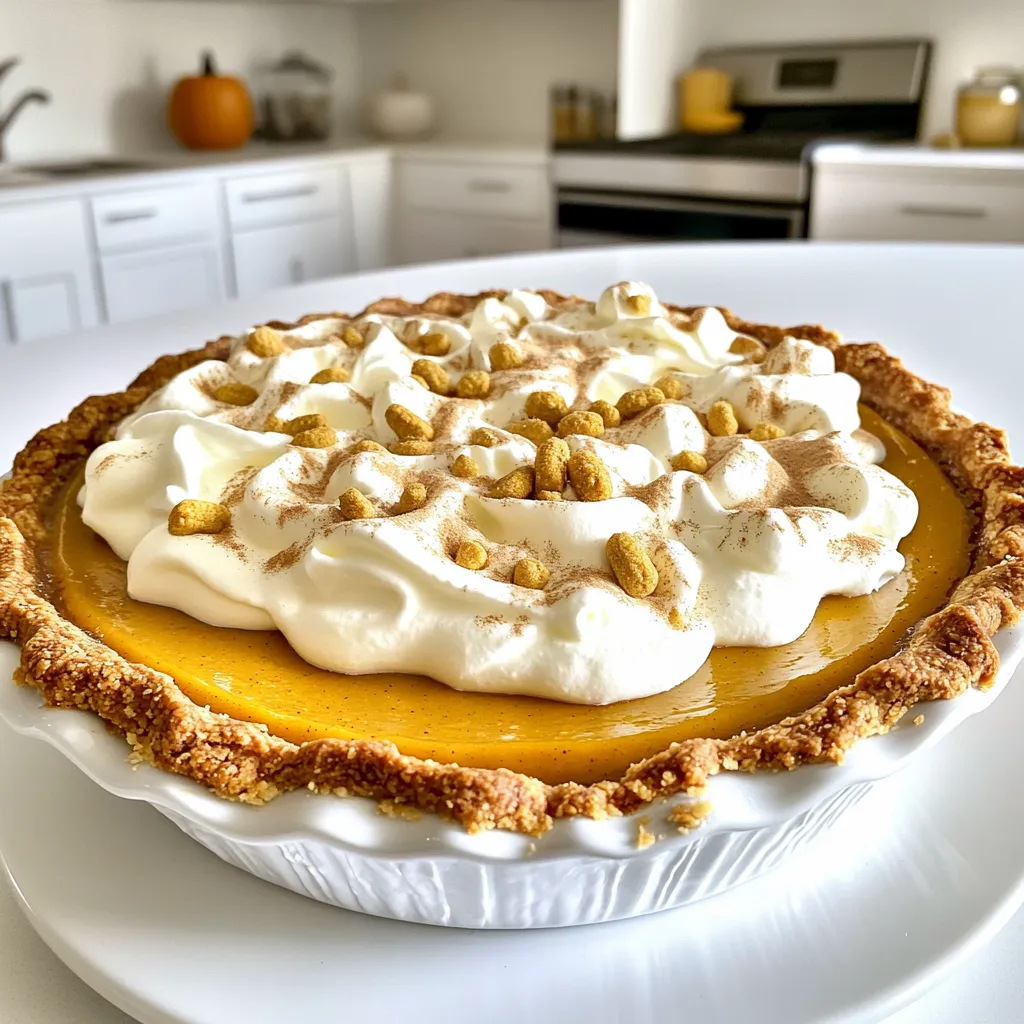 - 1 ½ cups pumpkin puree - 1 cup heavy cream - ¾ cup packed brown sugar - ½ cup granulated sugar - 3 large eggs - 1 teaspoon vanilla extract - 1 teaspoon ground cinnamon - ½ teaspoon ground nutmeg - ½ teaspoon ground ginger - ¼ teaspoon ground cloves - 1 pre-made pie crust (or homemade if preferred) - 1 cup whipped cream for topping - Optional: crushed ginger snap cookies for garnish Gather these ingredients to make your pumpkin cream pie. Each item plays a key role. Pumpkin puree forms the main filling. Heavy cream adds a rich texture. Brown sugar gives sweetness and depth. Granulated sugar balances flavors. The eggs help set the pie. Vanilla extract enhances the overall taste. Spices like cinnamon, nutmeg, ginger, and cloves provide warmth and warmth. They evoke a cozy, autumn vibe. The pie crust holds everything together. You can choose a pre-made one to save time. If you want to make your own, it adds a personal touch. Whipped cream tops it all off. It creates a light contrast to the creamy filling. For a fun twist, consider adding crushed ginger snap cookies for garnish. This adds crunch and flavor. Each ingredient works together to create a delightful dessert. Enjoy the process and the delicious results! First, set your oven to 350°F (175°C). If you choose a pre-made pie crust, place it in a 9-inch pie pan. If you want to make your own, roll out the dough and fit it into the pan. For homemade crusts, blind bake it for 10 minutes. This means you bake it empty with weights to keep it flat. After that, remove the weights and let it cool a bit. In a large bowl, mix the pumpkin puree and heavy cream. Add brown sugar and granulated sugar next. Whisk until it is smooth. Now, add the eggs one by one. Mix well after each egg. Then, pour in the vanilla extract. Next, sprinkle in the spices—cinnamon, nutmeg, ginger, and cloves. Stir so that the spices blend well into the filling. Pour the pumpkin mixture into the pie crust. Smooth the top with a spatula. Bake it in the oven for 45-50 minutes. Check if it is done by inserting a knife in the center. If it comes out clean, the pie is ready. Once baked, take it out and let it cool to room temperature. After that, refrigerate it for at least 3 hours. This helps the pie set nicely. To ensure a smooth pie filling, start with good pumpkin puree. If you use canned puree, make sure it is pure pumpkin and not pie filling. Whisk the puree with heavy cream, brown sugar, and granulated sugar until it is very smooth. This step is key. When mixing, add eggs one at a time. Mix well after each egg. This helps the mixture stay smooth and creamy. After that, sprinkle in spices. Mix until you see no lumps. For baking evenly, preheat your oven to 350°F (175°C). This temperature is perfect for a well-baked pie. Bake the pie for 45-50 minutes. Check for doneness by inserting a knife in the center. If it comes out clean, your pie is ready. Topping your pie with whipped cream is a must. It adds a light and fluffy texture. You can also play with flavors. Try adding a dash of vanilla to your whipped cream for extra taste. For a fun twist, sprinkle crushed ginger snap cookies on top. This adds a nice crunch and enhances the flavors. You can even try a drizzle of caramel for a sweet touch. Serve your pumpkin cream pie chilled. It tastes even better after a few hours in the fridge. Enjoy every slice! {{image_2}} For those looking to change up the recipe, there are great options. You can make this pie dairy-free and vegan by using coconut cream instead of heavy cream. This gives a nice flavor while keeping it rich. For sweeteners, try maple syrup or agave nectar. If you need a gluten-free crust, you can use a crust made from almond flour or oat flour. You can also buy a pre-made gluten-free crust. Just make sure it fits the pie dish well. You can add a twist to your pie by mixing in chocolate or caramel. For a chocolate version, stir in some melted dark chocolate into the filling. This makes it rich and decadent. If you prefer caramel, drizzle some into the filling or serve it on top. You can also play with spices. Besides cinnamon, nutmeg, ginger, and cloves, consider adding cardamom or allspice for a warm flavor. These spices can enhance the pie's warmth and depth. Feel free to experiment with these options to find your favorite flavor! To keep your pumpkin cream pie fresh, store it in the fridge. Cover it with plastic wrap or place it in an airtight container. This helps to keep the flavors intact. You can keep it in the fridge for up to four days. If you want to store the pie for a longer time, freezing is an option. Wrap the pie tightly in plastic wrap and then in aluminum foil. This method helps to prevent freezer burn. You can freeze the pie for up to two months. When you are ready to eat it, thaw it in the fridge overnight. To warm up leftover pumpkin cream pie, preheat your oven to 350°F (175°C). Place the pie on a baking sheet to catch any drips. Heat it for about 10 to 15 minutes. This method keeps the crust crispy and the filling creamy. Avoid using the microwave, as it can make the crust soggy and change the texture. Enjoy your pie warm! Can I use fresh pumpkin instead of puree? Yes, you can use fresh pumpkin. First, cook the pumpkin until soft. Then, scoop out the flesh and mash it. Make sure to drain any excess water. This keeps your pie from getting too watery. What’s the difference between pumpkin pie and pumpkin cream pie? Pumpkin pie has a custard-like filling. It uses eggs to set the filling. Pumpkin cream pie is lighter and creamier. It often uses heavy cream or whipped cream. This gives it a smooth texture and rich flavor. How long can I keep pumpkin cream pie in the fridge? You can keep pumpkin cream pie in the fridge for about 3 to 4 days. Make sure to cover it well. This keeps it fresh and prevents it from absorbing other smells. You now have a solid guide to make a delicious pumpkin cream pie. We've covered all the ingredients, from pumpkin puree to spices. You learned how to prepare the crust and mix the filling properly. Baking, cooling, and storing tips help keep your pie fresh. Plus, you have ideas for variations and serving suggestions. Enjoy experimenting in the kitchen. Your perfect pumpkin cream pie awaits!