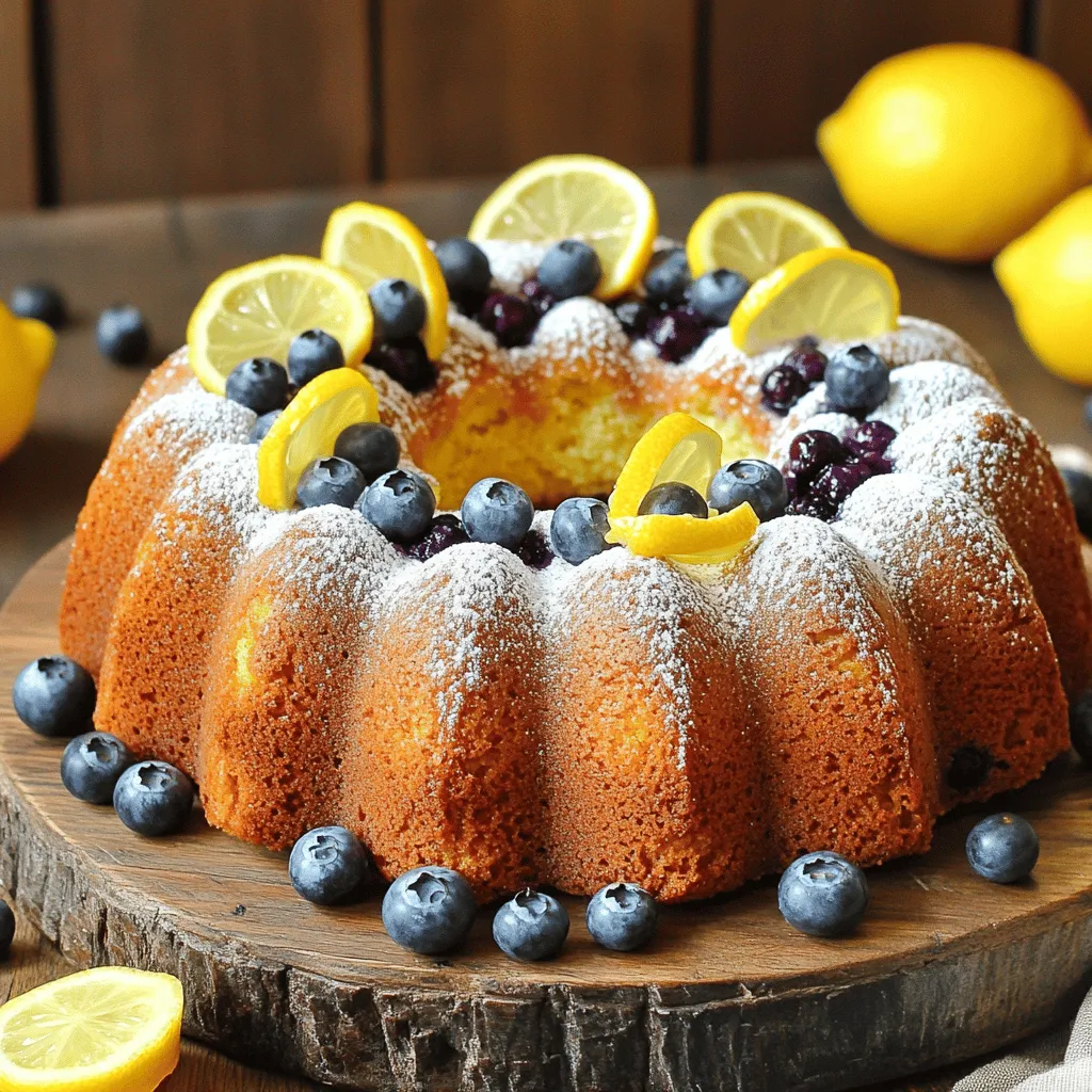 To make this tasty lemon blueberry pound cake, gather these ingredients: - 1 cup unsalted butter, softened - 2 cups granulated sugar - 4 large eggs - 1 teaspoon vanilla extract - 1 tablespoon lemon zest - 3 cups all-purpose flour - 1 tablespoon baking powder - ½ teaspoon salt - 1 cup buttermilk - 1 ½ cups fresh blueberries (lightly dusted with flour) - Powdered sugar for dusting (optional) - Fresh lemon slices for garnish (optional) You can swap some ingredients for different flavors: - Use coconut oil instead of butter for a dairy-free option. - Try Greek yogurt in place of buttermilk for added protein. - Use almond extract instead of vanilla for a nutty twist. - Substitute lemon zest with orange zest for a unique taste. - If you love a berry medley, mix in raspberries or blackberries for fun! Make sure you have these tools ready: - A 9x5 inch loaf pan - Mixing bowls (large and medium) - A whisk - A spatula - A measuring cup and measuring spoons - A toothpick or cake tester - An oven for baking - A wire rack for cooling Start by preheating your oven to 350°F (175°C). This step is key for even baking. Grease and flour a 9x5 inch loaf pan. You can also use parchment paper for easy removal later. In a large bowl, cream together 1 cup of softened unsalted butter and 2 cups of granulated sugar. Mix until it is light and fluffy, which takes about 5 minutes. Next, add 4 large eggs one at a time. Mix well after each egg. Then, stir in 1 teaspoon of vanilla extract and 1 tablespoon of lemon zest. This gives the cake its zesty flavor. In another bowl, whisk together 3 cups of all-purpose flour, 1 tablespoon of baking powder, and ½ teaspoon of salt. This dry mix is essential for the cake's texture. Gradually add the dry ingredients to the butter mixture. Alternate it with 1 cup of buttermilk. Start and end with the flour mix. Be careful not to overmix; you want it just combined. Now, gently fold in 1 ½ cups of fresh blueberries that you have dusted lightly with flour. This helps them stay distributed in the batter. Pour the batter into your prepared loaf pan. Smooth the top with a spatula so it bakes evenly. Place the pan in the oven and bake for 55 to 65 minutes. To check if it's done, insert a toothpick in the center. It should come out clean. Once baked, remove the pound cake from the oven. Let it cool in the pan for 10 minutes. After that, transfer it to a wire rack to cool completely. When the cake is cool, you can dust the top with powdered sugar if you like. For an elegant touch, garnish with fresh lemon slices. To serve, slice the cake and place it on a beautiful platter. Add a sprinkle of powdered sugar and a few blueberries around the slices for a lovely presentation. To make the best lemon blueberry pound cake, start with room temperature ingredients. This helps the batter blend well. Use fresh blueberries, as they add great taste. Lightly dust them with flour to stop them from sinking. When mixing your batter, be gentle. Overmixing can make your cake tough. Aim for a smooth batter, but don’t worry about small lumps. One big mistake is not measuring ingredients correctly. Too much flour can ruin your cake. Always level off your measuring cups. Another issue is baking at the wrong temperature. Make sure your oven is preheated to 350°F (175°C). If your cake is not baking evenly, check if your oven needs calibration. Lastly, don't open the oven door too soon. This can cause your cake to fall. Wait until at least 50 minutes have passed before checking. Serve your lemon blueberry pound cake warm or at room temperature. A dusting of powdered sugar on top makes it look fancy. You can also add fresh lemon slices for color. Pair it with whipped cream or a scoop of vanilla ice cream for extra delight. This cake is also great with a cup of tea or coffee. Enjoy it at brunch, dessert, or any time of the day! {{image_2}} You can make this lemon blueberry pound cake gluten-free. Use a gluten-free flour blend instead of regular flour. Many blends work well in baking. Make sure the blend contains xanthan gum. This helps give the cake structure. Follow the recipe as usual, and you’ll have a tasty treat. You can add unique flavors to your pound cake. Try mixing in some lemon juice for extra zing. A splash of almond extract gives a nice twist too. You might even add a bit of lavender. It pairs well with lemon and blueberries. Experiment and find what you enjoy. While blueberries are great, other fruits work too. Try raspberries for a tart kick. Blackberries also add a lovely flavor. You could even use diced peaches for a summery taste. Just remember to dust the fruit with flour. This prevents it from sinking in the batter. Mixing different fruits keeps the recipe fresh and exciting. To keep your leftover pound cake fresh, wrap it well. Use plastic wrap or foil. You can also place it in an airtight container. Store it at room temperature for up to three days. If you live in a humid area, keep it in the fridge to avoid spoilage. If you want to save the cake for later, freezing works great. First, let the cake cool completely. Then, wrap it tightly in plastic wrap. After that, wrap it in aluminum foil. This extra layer helps prevent freezer burn. The cake can last up to three months in the freezer. When ready to eat, just thaw it in the fridge overnight. When you want to enjoy your cake again, reheating is simple. Preheat your oven to 350°F (175°C). Unwrap the cake and place it on a baking sheet. Heat for about 10-15 minutes, or until warm. You can also slice it and heat individual pieces in the microwave for about 30 seconds. Just be careful not to overheat, or it can dry out. Yes, you can use frozen blueberries. Just add them directly to the batter. Do not thaw them first. This keeps the cake moist and helps prevent color bleeding. Toss the frozen blueberries in a bit of flour to help them stay suspended in the batter. To make your pound cake moist, use buttermilk instead of regular milk. Buttermilk adds richness and moisture. Make sure not to overmix the batter, as this can lead to a dry cake. Lastly, consider adding an extra egg for a richer texture. The best way to garnish this cake is with powdered sugar and fresh lemon slices. You can also add a few fresh blueberries on top. This adds color and a nice touch. Serve it on a beautiful platter for a stunning look. Lemon blueberry pound cake lasts about 3-4 days at room temperature. Store it in an airtight container. If you want it to last longer, you can freeze it. It can stay fresh for up to 3 months in the freezer. Just wrap it well to prevent freezer burn. This blog post covered how to make a delicious lemon blueberry pound cake. We discussed ingredients, useful equipment, and step-by-step baking instructions. I shared tips to avoid common mistakes and ideas for serving. You can even explore fun variations and how to store leftovers. Remember, practice makes perfect, and a few adjustments can lead to a great cake. Enjoy your baking journey, and let the flavors shine!